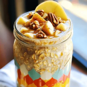 - 1 cup rolled oats - 1 ½ cups almond milk (or preferred milk) - 1 medium apple, diced (recommend sweet varieties) - 1 tablespoon chia seeds - 1 teaspoon ground cinnamon - 2 tablespoons maple syrup (or honey) - ¼ cup Greek yogurt (optional) - Mixed nuts (walnuts or pecans) for topping - Additional apple slices and cinnamon for garnish To make Apple Cinnamon Overnight Oats, gather your ingredients first. Rolled oats provide the base and a great texture. Choose almond milk or any milk you like. The apple adds a nice sweetness and crunch. I suggest using sweeter apples like Fuji or Honeycrisp for the best taste. Chia seeds are key. They soak up liquid and help thicken the oats. Ground cinnamon gives the dish a warm flavor. Maple syrup or honey adds a natural sweetness. If you want a creamier texture, Greek yogurt is optional but highly recommended. When it comes to toppings, mixed nuts like walnuts or pecans add crunch. You can also place extra apple slices and a sprinkle of cinnamon on top for garnish. This simple ingredient list helps you create a nourishing meal that is both delicious and satisfying. You can find the Full Recipe below for detailed instructions. 1. Start by mixing your dry ingredients. In a medium bowl, combine the rolled oats, chia seeds, and ground cinnamon. This mix sets the flavor base for your oats. 2. Now, incorporate the wet ingredients. Add the almond milk and maple syrup to the bowl. If you want a creamy texture, add the Greek yogurt here. 3. Fold in the diced apple gently. Make sure to mix all the ingredients well until everything is combined. 4. Transfer the oats mixture into jars or bowls. Leave some space at the top. The chia seeds will swell as they soak up the liquid. 1. Cover each jar or bowl tightly with a lid or plastic wrap. Place them in the refrigerator. 2. Let the oats chill overnight, or at least for 4 hours. This time allows the flavors to meld and the oats to soften. 3. When you're ready to eat, stir the oats well. If they seem too thick, add a splash of almond milk to reach your desired consistency. 1. Top your oats with extra apple slices for freshness. Add a sprinkle of cinnamon for a warm flavor kick. 2. For a crunchy finish, sprinkle on some mixed nuts. Walnuts or pecans work great here. 3. Present your overnight oats in colorful bowls or jars. Layer the toppings neatly to create a beautiful dish. Enjoy the bliss! For the full recipe, check out the Apple Cinnamon Bliss Overnight Oats. To get the best texture for your Apple Cinnamon Overnight Oats, use rolled oats. They soak up the liquid well, creating a creamy mix. If you want a thicker texture, add less liquid. For a creamier feel, mix in Greek yogurt. This adds a rich touch. For flavor enhancements, try adding vanilla extract or nutmeg. You can also add raisins or dried cranberries for extra sweetness. A drizzle of nut butter brings a nice flavor twist. If you want dairy-free options, almond milk works great. You can also try oat milk or coconut milk. These alternatives keep your oats creamy and tasty. For sweeteners, maple syrup is a favorite. If you want to cut sugar, use mashed bananas or a sugar-free syrup. Honey is another good choice if you don’t mind using animal products. Preparing in bulk saves time during busy mornings. Make a few jars at once and store them in the fridge. They last for several days, so you have quick breakfasts ready. To store, use mason jars or airtight containers. These keep your oats fresh and prevent spills. Just grab a jar on your way out! {{image_4}} You can easily change the flavor of your apple cinnamon overnight oats. One simple way is to add spices. For a warm twist, try adding nutmeg. A splash of vanilla extract can also enhance the sweetness. Both options boost flavor without much effort. Fruits are another fun way to mix things up. While apples are tasty, you can try bananas, berries, or even peaches. Each fruit adds its own unique taste and texture. So feel free to get creative! If you follow a vegan diet, you can still enjoy this dish! Just swap the Greek yogurt for a plant-based yogurt. Use maple syrup instead of honey to keep it vegan-friendly. This way, you can savor each bite without worry. For those needing gluten-free options, rolled oats are often safe. Just double-check the label to ensure they are certified gluten-free. This makes the recipe perfect for everyone to enjoy. Adding nuts and seeds is a great way to boost protein in your oats. Walnuts and pecans work well, adding a nice crunch. Just sprinkle them on top before serving. You can also mix them in for a heartier bite. Nut butter can make your oats creamy and rich. A spoonful of almond butter or peanut butter stirs in nicely. It adds flavor and a smooth texture that elevates your meal. You’ll love how simple it is to customize these oats! For the full recipe, check out the Apple Cinnamon Bliss Overnight Oats. To keep your apple cinnamon overnight oats fresh, use glass jars with lids. These containers seal well and prevent spills. I recommend storing the oats in the fridge. They will stay good for up to five days. Just check for any signs of spoilage before eating. If you prefer warm oats, you can reheat them in the microwave. Start with 30 seconds on medium heat. Stir the oats and check the temperature. If they need more heat, warm in 15-second intervals. Be careful not to overheat, as this can change the texture. Yes, you can freeze overnight oats! Use freezer-safe containers or bags. Portion them out for easy meals. To thaw, place them in the fridge overnight. If you’re in a hurry, you can microwave them straight from the freezer. Just remember to add a splash of milk to help with the thawing process. Enjoy your nutritious breakfast anytime with these easy storage tips! The best type of oats for overnight oats is rolled oats. They soak up liquid well and create a creamy texture. Steel-cut oats take longer to soften, while instant oats can become mushy. Rolled oats strike the perfect balance for a hearty breakfast. Yes! You can make Apple Cinnamon Overnight Oats a day or two in advance. This meal is ideal for meal prep. Just mix the ingredients, store them in jars, and let them chill overnight. The flavors meld together beautifully, making it even tastier. Overnight oats last for about 3 to 5 days in the refrigerator. Store them in airtight containers to keep them fresh. If you notice any off smells or colors, it’s best to toss them. Enjoy your oats while they're still creamy and delicious! You can eat overnight oats cold or warm. Many people enjoy them cold straight from the fridge. If you prefer warm oats, just heat them gently in the microwave. Add a splash of milk to keep them creamy. Toppings can make your overnight oats even better! Here are some ideas: - Fresh fruit like bananas or berries - A dollop of nut butter - Crunchy granola for texture - Seeds like pumpkin or sunflower - A drizzle of honey or maple syrup - Shredded coconut for sweetness Feel free to mix and match your favorite toppings for each serving! For the full recipe, check out the Apple Cinnamon Overnight Oats section. In this post, we explored how to make delicious Apple Cinnamon Overnight Oats. We covered ingredients, preparation steps, and tips for perfect results. You learned about tasty variations and how to store your oats. These oats fit many diets and save time. Enjoy them for breakfast or as a snack. With your new skills, you'll impress everyone with this easy treat. Get creative and have fun with flavors and toppings! Happy cooking!