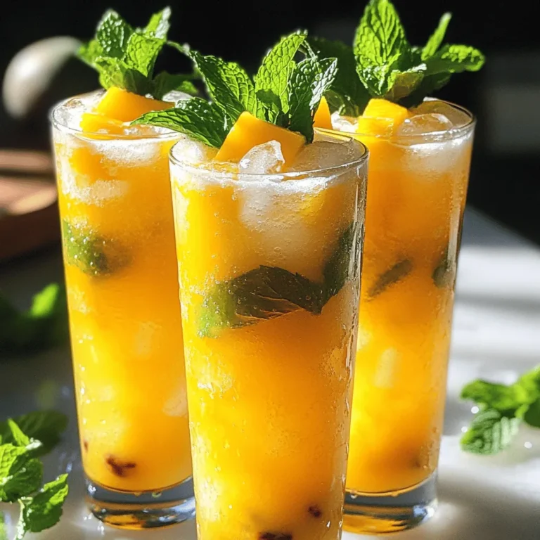 - 2 ripe mangoes, peeled and diced into small cubes - 1 can (20 oz) lychee fruit in syrup, thoroughly drained - 1 cup refreshing coconut water - 1 tablespoon freshly squeezed lime juice - 1 tablespoon agave syrup or honey (optional, adjust for personal sweetness preference) - A handful of fresh mint leaves for an aromatic garnish - Ice cubes for serving To make the Mango Lychee Breeze, you need ripe mangoes. They should feel soft but not mushy. Their sweetness boosts our drink. Lychee fruit in syrup adds a floral taste. Be sure to drain it well. Coconut water gives a light and fresh flavor. It hydrates and makes the drink smooth. Fresh lime juice brightens everything up. You can use agave syrup or honey for sweetness. Adjust this to suit your taste. Fresh mint leaves will add a nice touch. They also smell great when you sip. Finally, ice cubes keep your drink cold and refreshing. For the full recipe, you can check the details above. To make the Mango Lychee Breeze, start with fresh, ripe mangoes. Use a sharp knife to peel and dice them into small cubes. Aim for bite-sized pieces for easy blending. Next, open the can of lychee. Carefully drain the syrup from the fruit. Rinse the lychee under cold water to remove any remaining syrup. This step helps keep the drink light and refreshing. Now it’s time to combine the ingredients in a blender. Add the diced mangoes and drained lychee to the blender. Pour in one cup of refreshing coconut water and a tablespoon of freshly squeezed lime juice. If you want a sweeter drink, add a tablespoon of agave syrup or honey. Blend everything on high speed for about 30 to 45 seconds. You want to achieve a smooth and creamy consistency. Pause the blender, and taste the mixture. If it needs more sweetness, add a little more agave syrup or honey. Blend again briefly to mix it well. Get your serving glasses ready. Fill each glass halfway with ice cubes. This keeps the drink nice and cold. Carefully pour the creamy mango and lychee mix over the ice, filling the glass nearly to the top. Give it a gentle stir to blend the drink with the ice. Finally, garnish each glass with fresh mint leaves. This adds a lovely look and a wonderful scent to your drink. Enjoy your Mango Lychee Breeze! For the complete recipe, check out the [Full Recipe]. Adjusting sweetness levels Taste is key when making the Mango Lychee Breeze. Start with the basic recipe. Blend the mangoes and lychee first. Then taste the mix. If it’s not sweet enough, add a dash of agave syrup or honey. Blend again to mix. Remember, you can always add more sweetness, but you can't take it away. Tips for blending For the best blend, cut the mangoes into small cubes. This helps them blend quickly and evenly. Always blend on high speed. This gives you a smooth drink. If you find chunks, blend for a few more seconds. If your blender struggles, add a bit more coconut water. This helps the motor work better. Pre-prepping ingredients for a quick assembly You can peel and chop the mangoes ahead of time. Store them in an airtight container in the fridge. This way, when you’re ready to make the drink, it’s quick and easy. You can also drain the lychee in advance. Just keep them in their syrup until you’re ready. Storing leftovers If you have any drink left, store it in the fridge. Use a sealed jar or bottle. It should stay fresh for about a day. Give it a good shake before serving again. The ingredients may settle, but this will bring back that creamy texture. Remember, this drink tastes best fresh! For the full recipe, check the recipe section. {{image_4}} You can switch up the fruit in this drink. Try using peaches or strawberries instead of mango. These fruits add unique flavors and fun colors. You can also experiment with flavored coconut water. Coconut water with pineapple or passion fruit can add a tasty twist. Want to make this drink for adults? Add rum or vodka to your mix. This change brings a fun kick to the refreshing flavors. The best mixers for an alcoholic twist are soda water or tonic water. These mixers help balance the sweetness of the fruit while keeping it light. For the full recipe of Mango Lychee Breeze, check the earlier section. Enjoy experimenting! Mangoes bring a wealth of health benefits. They are rich in vitamins A, C, and E. These vitamins help keep your skin healthy and your immune system strong. Mangoes also contain minerals like potassium and magnesium, which support heart health and muscle function. Mangoes are packed with antioxidants. These are compounds that fight free radicals in your body. Free radicals can cause cell damage, leading to health issues. Eating mangoes may help reduce the risk of chronic diseases. Their antioxidant properties also contribute to good digestion. Lychee fruit is hydrating and great for skin health. It is about 80% water, which helps keep you hydrated on hot days. Staying hydrated supports your skin’s glow and overall health. Lychee also contains vitamin C, which boosts your skin’s natural barrier. Lychee is low in calories, making it a smart choice for snacks. It has dietary fiber that aids digestion. This fruit may help support weight management and overall gut health. Additionally, lychee has flavonoids, which have anti-inflammatory effects. These benefits can enhance your well-being as you enjoy your Mango Lychee Breeze. For the full recipe, check out the [Full Recipe]. If you don’t have coconut water, you can use regular water or sparkling water. Both options keep the drink refreshing. You can also try almond milk for a creamy twist. If you want a different flavor, use fruit juice like pineapple or orange juice. Each choice will change the taste slightly. Keep in mind that coconut water adds a unique sweetness and flavor. Yes, you can make Mango Lychee Breeze ahead of time! Blend the ingredients together and store the drink in the fridge. Just remember to keep it in a sealed container. This way, it will stay fresh for up to 24 hours. When you’re ready to serve, give it a quick stir. You might want to add more ice to keep it cold. You can find pre-made Mango Lychee Breeze at some grocery stores. Look for it in the beverage section, often near juice drinks. Some brands may offer it in bottles or cans. If you prefer online shopping, check websites like Amazon or specialty food shops. Prices can vary, but expect to pay around $3 to $5 per bottle. Availability may depend on your location. You learned how to make a refreshing Mango Lychee Breeze. We covered the main ingredients, preparation steps, and serving tips. I shared ways to adjust flavors and make variations. Plus, we discussed the health benefits of mangoes and lychees. This drink is not just tasty; it’s also good for you. Try it at your next gathering or when you want a cooling treat. Enjoy mixing and experimenting with this fun recipe!