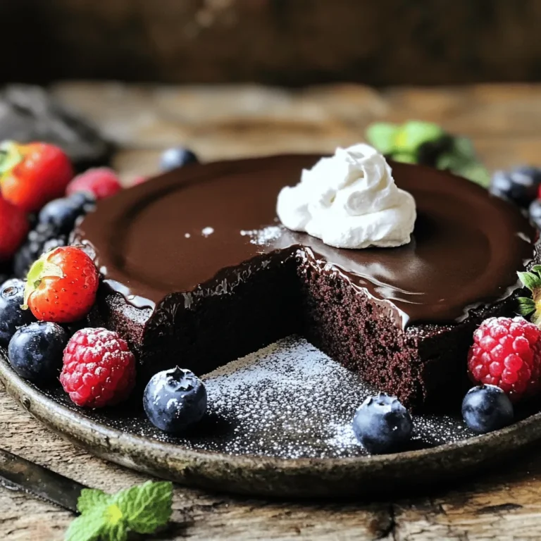 - 1 ½ cups all-purpose flour - 1 cup coconut sugar - ½ cup unsweetened cocoa powder - ½ cup dairy-free chocolate chips (optional) The main ingredients in this vegan chocolate cake make it rich and delightful. The all-purpose flour provides structure. Coconut sugar adds a slight caramel flavor, enhancing the cake's taste. Unsweetened cocoa powder gives the cake its deep chocolate flavor. If you want an extra treat, add dairy-free chocolate chips. They melt beautifully and create pockets of chocolatey goodness. - Plant-based milk options - Sugar substitutes for a healthier cake - Oil alternatives If you need a milk substitute, try almond, soy, or oat milk. Each brings its unique flavor but stays creamy. For sugar, you can use maple syrup or agave nectar. They add sweetness without refined sugar. If you want to cut back on oil, use applesauce or mashed bananas. These swaps keep the cake moist while lowering fat. Each alternative keeps your cake tasty while meeting your diet needs. For a detailed look at the full recipe, check out the Full Recipe section. Grease your cake pan with a thin layer of oil. You can also line it with parchment paper. This step helps the cake come out easily after baking. Next, preheat your oven to 350°F (175°C). Preheating ensures your cake bakes evenly and rises well. Start by sifting your dry ingredients together. This process breaks up clumps and helps mix them well. Use a whisk to combine the all-purpose flour, coconut sugar, cocoa powder, baking soda, and salt. If you see clumps in the cocoa powder, sift it again. It makes your cake smoother and more delicious. Use room temperature ingredients for the best results. Cold ingredients can cause the batter to be lumpy. In a bowl, mix the almond milk, vegetable oil, vanilla extract, and apple cider vinegar. The vinegar helps the cake rise and adds a nice texture. Whisk these ingredients until they blend well. Pour the wet mixture into the dry ingredients. Stir gently until just combined. Pour the batter into your prepared pan. Bake for 30 to 35 minutes. Check for doneness by inserting a toothpick in the center. It should come out clean or with a few moist crumbs. Let the cake cool for about 10 minutes in the pan, then transfer it to a wire rack. This cooling step helps the cake set and makes it easier to frost later. For the full recipe, you can refer to the complete instructions above. To get the best texture, avoid overmixing the batter. When you mix too much, the cake can turn out dense. Just mix until the dry and wet ingredients blend. This keeps the cake light and fluffy. The temperature of your ingredients matters too. Use room temperature milk and oil. Cold ingredients can slow down the rising process, making your cake less airy. Adding spices can take your cake to the next level. A pinch of cinnamon or a dash of espresso powder adds depth. You can also try vanilla extract or almond extract for a flavor boost. For a more indulgent cake, fold in dairy-free chocolate chips. They add richness and texture that you will love. When your cake is baked and cooled, it's time to make it pretty. Lightly dust the top with powdered sugar. You can also top it with fresh berries for a pop of color. For serving, consider a dollop of coconut whipped cream. This adds flavor and impresses your guests. For the full recipe, check out the link. Enjoy the process and the delightful results! {{image_4}} You can easily change the flavor of your vegan chocolate cake. Adding fruits or nuts can make it exciting. Try folding in chopped bananas, apples, or walnuts into the batter. These additions bring a new texture and taste. You can also use different types of cocoa powder. Dark cocoa gives a richer flavor, while raw cocoa offers a lighter taste. Experiment with both to see what you like best! This cake can fit many diets. If you need a gluten-free option, swap out all-purpose flour for almond or oat flour. Both work well and keep the cake moist. If you need nut-free alternatives, use rice milk or oat milk instead of almond milk. You can also use sunflower oil instead of vegetable oil to keep it nut-free. There are fun ways to serve this cake. You can layer cakes or make cupcakes for easy sharing. Layer cakes look great and taste amazing. You can also create mini vegan chocolate cakes for individual servings. These are perfect for parties or special events. Each person gets their own cake, making it a delightful treat! To keep your vegan chocolate cake fresh, place it in an airtight container. This helps lock in moisture and flavor. If you have leftover slices, separate them with parchment paper. This prevents them from sticking together. Store the cake at room temperature for up to three days. If you want to keep it longer, consider freezing it. To freeze the cake, wrap it tightly in plastic wrap. Then, place it in a freezer-safe bag. This helps avoid freezer burn. You can freeze the cake for up to three months. When you are ready to eat, thaw it in the fridge overnight. For best results, let it come to room temperature before serving. Enjoy the same great taste and texture as the day you made it! Yes, you can! Here are some good substitutes for all-purpose flour: - Whole wheat flour - Almond flour - Oat flour - Gluten-free flour blend Each option will change the texture and taste. Whole wheat flour adds a nutty flavor. Almond flour makes the cake moist. Oat flour gives a soft texture. Gluten-free blends work well for those with gluten issues. Always check the ratio for the best results. Yes, vinegar plays a key role in vegan baking. It helps the cake rise and stay light. When mixed with baking soda, it creates a reaction that makes the cake fluffy. If you skip the vinegar, the cake may turn out dense. Apple cider vinegar is the best choice for this recipe. You can easily boost the chocolate flavor! Here are some options: - Add an extra ¼ cup of unsweetened cocoa powder to the batter. - Drizzle chocolate ganache on top after baking. Using dairy-free chocolate chips also enhances the chocolate flavor. Mixing in some melted dark chocolate can make it richer. Each option adds depth, so feel free to experiment! You have many tasty options for frosting! Here are a few suggestions: - Vegan chocolate ganache - Coconut whipped cream - Peanut butter frosting Chocolate ganache is rich and creamy. Coconut whipped cream adds a light, fluffy touch. Peanut butter frosting gives a nutty contrast. Choose what you love best for a perfect pairing! For the full recipe, check out the [Full Recipe]. In this post, we covered how to make a delicious vegan chocolate cake from start to finish. You learned about key ingredients, alternatives, and step-by-step instructions to bake it perfectly. I shared tips for texture and flavor, plus creative serving ideas. Remember, you can customize this cake to fit different diets and tastes easily. Whether you’re baking for yourself or others, this cake is sure to impress. Enjoy the process and the tasty results you create!