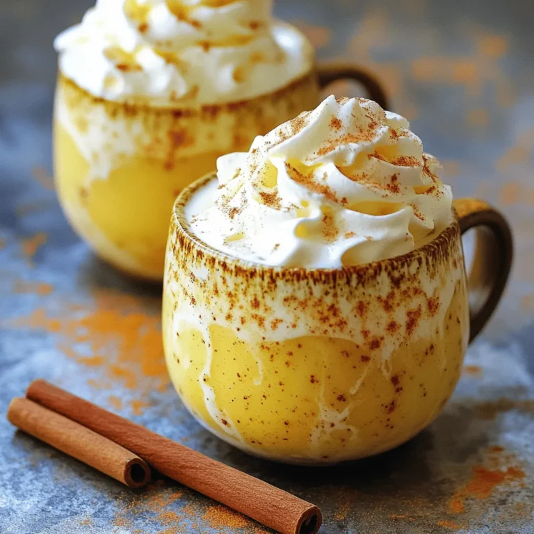 - Ripe pears - Chai tea bags or loose chai tea - Milk options (dairy or non-dairy alternatives) The main ingredients are simple yet full of flavor. Ripe pears give the latte its sweet base. Choose chai tea bags or loose tea for that warm spice mix. For milk, you can use dairy or any non-dairy milk. Almond, oat, or soy milk all work nicely. - Honey or maple syrup - Vanilla extract - Ground spices (cinnamon, cardamom, ginger, black pepper) Flavor enhancers take this drink to the next level. Honey or maple syrup adds sweetness. Vanilla extract brightens the mix with a rich aroma. Ground spices like cinnamon and cardamom add warmth. Ginger brings a bit of zing, while black pepper adds a subtle kick. - Whipped cream or whipped coconut cream - Cinnamon stick for garnish For a fun touch, consider whipped cream on top. Whipped coconut cream is a great vegan choice. A cinnamon stick as a garnish makes the drink look pretty and adds extra flavor. For the full recipe, check out the [Full Recipe]. To start, you need to cook the pears. Take 2 ripe pears, peel and dice them. In a medium pot, add the diced pears and one cup of water. Bring this to a boil over medium heat. Once boiling, lower the heat and let it simmer for about 10 minutes. The pears should soften and be easy to pierce with a fork. Next, we need to puree the pears. Remove the pot from the heat. Use an immersion blender to blend the pears until smooth. If you don’t have one, you can transfer the pears to a regular blender. Blend them until smooth, then put the pear puree back in the pot. Now it’s time to mix our ingredients. Pour 2 cups of your choice of milk into the pot with the pear puree. Place the pot back on the stove over medium heat. Add the chai tea bags or 2 tablespoons of loose chai tea to the mix. Then, add one tablespoon of honey (or maple syrup if you want it vegan). Include one teaspoon of vanilla extract, half a teaspoon of ground cinnamon, a quarter teaspoon of ground cardamom, and a quarter teaspoon of ground ginger. Don’t forget a pinch of freshly ground black pepper! Stir everything well. Now, let’s heat this mixture. Keep stirring occasionally until it gets warm. Be careful not to let it boil. This should take about 5 minutes. If you used tea bags, remove them now. Finally, pour the spiced pear chai latte into cozy mugs. You can top it with whipped cream or whipped coconut cream if you like. Dust a little cinnamon on top or add a cinnamon stick for a lovely touch. For the full recipe, check out the [Full Recipe]. To get the best flavor, start with ripe pears. Look for pears that feel slightly soft when you press them. This means they are sweet and juicy. You can also choose pears that have a nice golden color. Adjust sweetness to your taste. If you like it sweeter, add more honey or maple syrup. If you prefer less sweetness, use less. Taste as you mix! Brewing the chai tea right is key. Start by placing your tea bags in hot water. Let them steep for about 5 minutes. This helps release all the yummy flavors. Avoid boiling the mixture. Boiling can make the chai bitter and spoil the pear flavor. Keep the heat low and gentle. For serving, clear glass mugs are perfect. They show off the beautiful color of the latte. You can also use cozy ceramic mugs for warmth. Pair your latte with a small cookie or a slice of spiced cake. This makes your drink feel even more special. It’s a delightful way to enjoy a cozy moment. For the full recipe, check out the detailed steps. {{image_4}} You can change up flavors to fit the season. Try adding pumpkin spice for a warm, fall taste. The mix of spices will give your latte a cozy feel. In the summer, think about using fresh fruits. Apples or peaches can add a fun twist to the drink. Just blend them in like you do with the pears. Do you want a vegan latte? Swap dairy milk for almond or oat milk. You can also replace honey with maple syrup. This makes it sweet and vegan-friendly. If you want to try different teas, rooibos is a great option. It has a sweet, earthy taste that works well with the pears. Iced drinks are perfect for hot days. To make an iced spiced pear chai latte, cool the mixture after heating it. Blend it with ice until it’s smooth. Serve it in a tall glass for a refreshing treat. You can also add whipped cream on top for a special touch. Enjoy it chilled, and savor the sweet pear and spice flavors! For the complete recipe, check out [Full Recipe]. To keep your spiced pear chai latte fresh, store it in the fridge. Use an airtight container for best results. This method helps to prevent any off-flavors from entering your drink. You can keep it for up to three days. After that, the flavor may fade, and the texture can change. When it’s time to enjoy your latte again, reheat it gently. Use a saucepan over low heat. Stir it often to ensure an even warmth. This method helps maintain the smooth texture and rich flavor. Avoid boiling it, as this can ruin the latte's creaminess. You can freeze your spiced pear chai latte if you want to save some for later. Pour it into freezer-safe containers, leaving some space for expansion. It can last up to one month in the freezer. To enjoy it, move it to the fridge to thaw overnight. Once thawed, reheat it using the stovetop method for the best taste. A spiced pear chai latte is a warm drink that blends sweet pears with spicy chai. This latte has a rich and creamy texture with a cozy flavor. You’ll taste hints of cinnamon, cardamom, and ginger. The pear adds a unique sweetness that pairs perfectly with the spices. Ingredients include: - 2 ripe pears, peeled and diced - 2 cups milk (dairy or non-dairy) - 1 cup water - 2 chai tea bags (or loose chai tea) - 1 tablespoon honey (or maple syrup) - 1 teaspoon vanilla extract - 1/2 teaspoon ground cinnamon - 1/4 teaspoon ground cardamom - 1/4 teaspoon ground ginger - A pinch of freshly ground black pepper Yes, you can make this drink in advance. First, prepare the pear puree as directed. Once cooled, store it in a sealed container in the fridge. You can keep it fresh for up to three days. When you’re ready to enjoy, simply heat it up, add milk, and spices again. This makes it easy for busy mornings or cozy gatherings. You can find spiced pear chai lattes at local cafes, especially those that focus on unique drinks. Many coffee shops offer seasonal specials, so be on the lookout. If you prefer to make it at home, you can buy chai tea and pears at most grocery stores. Some brands may even sell ready-made versions in stores. Absolutely! You can use any milk you prefer. Almond, oat, or soy milk all work well in this recipe. Each type will add its unique flavor and creaminess. If you want a richer taste, try whole milk or even coconut milk. Just keep in mind that some non-dairy milks may be sweeter, so adjust the honey to taste. This blog post covered how to make a spiced pear chai latte. We explored key ingredients like ripe pears and chai tea, plus flavor enhancers such as honey and spices. I shared step-by-step instructions for preparing, combining, and serving the drink. You learned tips for the best flavor and presentation, as well as variations, storage info, and answered common questions. Enjoy making this latte at home. Experiment with flavors and share your creations!