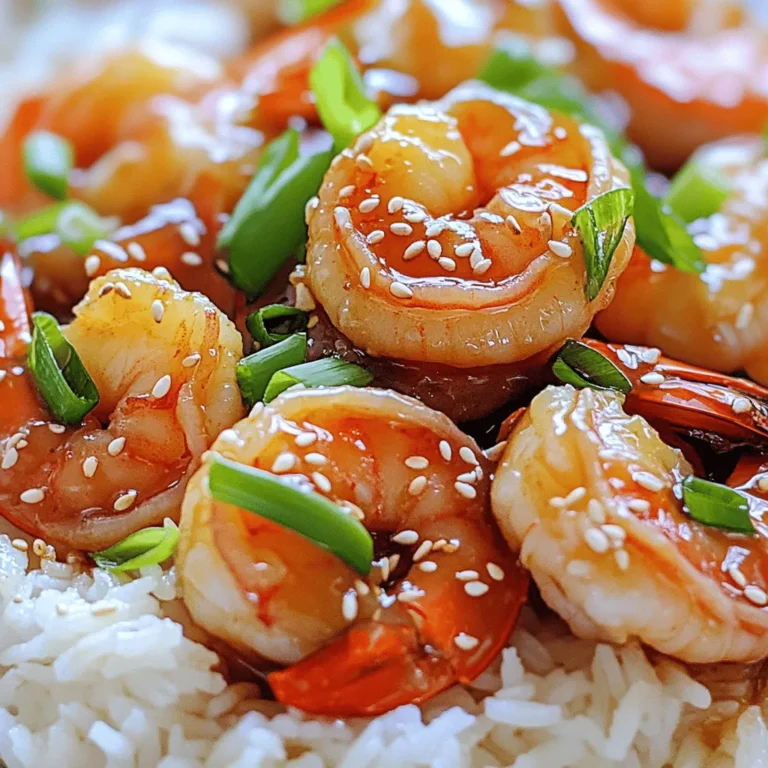 - 1 lb (450g) large shrimp, peeled and deveined - 3 tablespoons honey - 4 cloves garlic, finely minced - 2 tablespoons soy sauce - 1 tablespoon olive oil - 1 tablespoon fresh ginger, finely minced - 1 teaspoon red pepper flakes (optional, for heat) - Salt and black pepper to taste - 2 green onions, thinly sliced (for garnish) - Sesame seeds (for garnish) When I make honey garlic shrimp, I start with fresh shrimp. They give the best taste. I use large shrimp, about one pound. This makes enough to serve four people. Next, I gather my sweet and savory ingredients. Honey is a star here, adding a nice glaze. I use three tablespoons. Garlic gives a punch of flavor, and I add four cloves, finely minced. For the marinade, I choose soy sauce for a salty kick. I mix two tablespoons into the bowl. Olive oil helps the shrimp cook nicely, so I add one tablespoon. Fresh ginger brings warmth and depth; I use a tablespoon of it, finely minced. If you like heat, red pepper flakes are great. I add one teaspoon if I want a spicy kick. Finally, I season with salt and black pepper to taste. For a lovely finish, I slice two green onions and sprinkle sesame seeds on top. This adds a pop of color and crunch to the dish. For the full recipe, check out the complete details. - Combine honey, garlic, soy sauce, ginger, and red pepper flakes in a bowl. - Whisk until the marinade is smooth. Making the marinade is quick and easy. You mix sweet honey with garlic's strong flavor. Soy sauce adds saltiness, while ginger gives a warm spice. The red pepper flakes can add heat, but they are optional. This mix creates a tasty sauce that makes the shrimp shine. - Place shrimp in a bowl or resealable bag. - Pour marinade over shrimp and refrigerate for 15-30 minutes. Next, you need to marinate the shrimp. This step helps the shrimp soak up all the flavors. If you use a bowl, cover it with plastic wrap. If you have a bag, seal it tight. Letting the shrimp chill in the fridge for a short time makes a big difference in taste. - Heat olive oil in a skillet over medium-high heat. - Cook shrimp for 2-3 minutes on each side until pink and cooked through. Now, it's time to cook! Heat olive oil in a skillet until it shimmers. Add the shrimp and some marinade. Cook them for 2-3 minutes on each side. When they turn pink, they are ready. Be careful not to overcook them, or they will get tough. This quick cooking makes the shrimp juicy and full of flavor. For the full recipe, check the details provided above. To get the best shrimp, avoid overcooking them. Overcooked shrimp can be tough and chewy. Cook them just right for that tender bite. Look for a color change from gray to vibrant pink. When they are pink and opaque, they are done. This usually takes about 2-3 minutes on each side. If you want a richer taste, let the shrimp marinate longer. A longer marination time pulls in more flavor. You can also play with spices. Try adding a pinch of smoked paprika or fresh herbs like cilantro. These extras can make your dish stand out even more. Serving matters! Put the honey garlic shrimp over fluffy rice or quinoa. This makes the meal feel complete. For a pop of color, garnish with sliced green onions and sesame seeds. The green onions add freshness, while the sesame seeds bring a delightful crunch. These simple touches will impress anyone you serve! {{image_4}} To add some heat, use more red pepper flakes or fresh chili pepper. You can also stir in a splash of sriracha sauce. This gives the dish a nice kick while keeping that sweet flavor. Want to boost the nutrition? Toss in some bell peppers, snap peas, or even broccoli. Just remember to adjust the cooking time. You want the veggies tender but not mushy. If shrimp isn’t your thing, you can swap it out for chicken or tofu. Just adjust the amount of marinade. Chicken will need a bit more, while tofu needs less. This way, you can enjoy the same tasty sauce with different proteins. You can store any leftover honey garlic shrimp in an airtight container. This keeps them fresh and tasty. For best results, eat them within 2-3 days. This helps maintain the flavor and texture. If you wait too long, the shrimp might not taste as good. Want to save some for later? You can freeze cooked shrimp in a sealed container. This method is great for meal prep. When you are ready to eat, thaw the shrimp in the refrigerator. This way, they will stay juicy and flavorful when you reheat them. When it’s time to reheat, do it gently. You can use the microwave or stovetop. If you choose the microwave, use a low setting. Add a splash of water or broth to keep the shrimp from drying out. This little trick makes a big difference. Enjoy your meal just like it was fresh! Yes, you can use frozen shrimp. Just make sure they are thawed and patted dry before marinating. This helps the marinade stick better and gives you tastier shrimp. You can pair this dish with rice, quinoa, or a fresh side salad. These options balance the flavors and make it a complete meal. You’ll love how the shrimp tastes with fluffy rice or crunchy greens. If you need to serve more people, simply double or triple the ingredients. This way, you can enjoy Honey Garlic Shrimp with family or friends without a hitch. Refer to the full recipe for detailed instructions and measurements. It gives you everything you need to make this delicious meal perfect. Honey garlic shrimp is a simple yet delightful dish made with fresh ingredients and quick steps. You learned how to prepare the marinade, marinate the shrimp, and cook them to perfection. I shared tips for enhancing flavor and presentation. You can even customize the dish with veggies or other proteins. Remember, fresh shrimp and proper cooking are key to great results. Enjoy making this tasty meal, and feel free to experiment with different flavors!