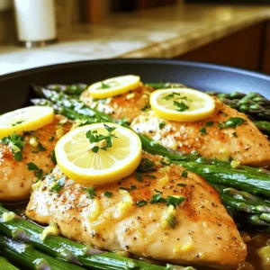 - 4 boneless, skinless chicken breasts - 1 bunch of fresh asparagus, trimmed - 2 lemons (one for juicing and one sliced for garnish) - 1 tablespoon olive oil - 1 teaspoon dried oregano - 1 teaspoon garlic powder - Salt and pepper to taste - Fresh parsley, finely chopped (for garnish) When I whip up One Pan Lemon Asparagus Chicken, I focus on using fresh, simple ingredients. The chicken breasts provide lean protein, while asparagus adds a bright crunch. Lemons bring a zesty touch that ties everything together. Keep pantry staples handy, like olive oil and dried oregano. They help create a quick marinade that packs flavor. Garlic powder also plays a key role, adding depth without extra work. For seasoning, use salt and pepper to enhance the dish. Fresh parsley adds a lovely pop of color and a hint of freshness at the end. With these ingredients, you can easily prepare a delicious meal that pleases everyone. For the full recipe, refer to the section above. Start by preheating your oven to 400°F (200°C). This step is key for cooking the chicken and asparagus evenly. A hot oven helps the chicken brown nicely and keeps the asparagus crisp. In a large bowl, mix together olive oil, juice from one lemon, minced garlic, dried oregano, garlic powder, salt, and pepper. Whisk it until all ingredients blend well. Then, add the chicken breasts. Make sure each piece is coated in the marinade. Cover the bowl and let it sit for about 15 minutes. This time allows the flavors to soak into the chicken. While the chicken marinates, get the asparagus ready. Spread the trimmed asparagus on a baking sheet. Drizzle a bit of olive oil on top. Season it with salt and pepper, then toss to coat. After that, place the marinated chicken breasts among the asparagus. Ensure there’s enough space for everything to cook well. Now, slice the second lemon into rounds. Scatter these slices over the chicken. This adds extra flavor as it bakes. Slide the baking sheet into your preheated oven. Bake for about 25 to 30 minutes. To check for doneness, use a meat thermometer. The chicken should reach 165°F (75°C), and the asparagus should be tender but not mushy. Once done, take it out and let it rest for 5 minutes. This helps the juices settle in the chicken. Before serving, sprinkle with fresh parsley for a bright touch. For the full recipe, check out the details above. Marinating the chicken is key for great taste. I recommend you let the chicken soak for at least 15 minutes. This short wait helps the flavors blend well. The lemon juice adds a bright, zesty taste. For extra zing, use lemon slices. Place these slices on top of the chicken before baking. This lets the juice drip down and infuses the meat with flavor. For sides, I love pairing this dish with rice or quinoa. The grains soak up the sauce nicely. You can also serve it with a fresh salad or crusty bread. To present the dish, transfer everything to a large platter. Drizzle the pan juices over the chicken and asparagus. This makes your meal look much more inviting and delicious. If you want a lighter meal, try using skinless chicken thighs. They have a bit more fat, but they are still tasty. You can also reduce the olive oil in the marinade. Adding extra veggies boosts the nutrients. Consider bell peppers, zucchini, or cherry tomatoes. Toss them with the asparagus for a colorful plate. {{image_4}} You can switch asparagus for other veggies. Try green beans, zucchini, or bell peppers. These choices add color and flavor. Each season brings new veggies. In winter, use Brussels sprouts or carrots. In fall, consider roasted butternut squash. Mix and match for fun tastes. Combining flavors is key. Add cherry tomatoes for sweetness. Toss in some mushrooms for earthiness. The more colors, the more fun your plate looks. Different veggies can also change the cooking time. Keep an eye on them while baking. You can use different chicken cuts too. Chicken thighs are juicy and tender. They can add rich flavor to this dish. If you want leaner meat, chicken breasts work great. Both options cook well with lemon and garlic. For vegetarian alternatives, consider chickpeas or tofu. Both options soak up flavors nicely. You can also use tempeh for a nutty taste. Just make sure to adjust cooking times for these proteins. Explore different herbs to change the dish. Thyme adds a savory taste. Rosemary gives a warm, earthy flavor. You can even mix herbs for a unique twist. Adding spices can boost the dish. A pinch of red pepper flakes adds heat. Cumin or smoked paprika brings depth. Don't be afraid to experiment with what you love. To store leftovers, place the chicken and asparagus in an airtight container. Let the dish cool to room temperature before sealing. This helps keep it fresh. I recommend using glass containers for better flavor retention. Store in the fridge for up to three days. When it’s time to eat, reheating is key. You can use the oven or microwave. For the oven, preheat to 350°F (175°C). Place your dish in an oven-safe pan and cover it with foil. This keeps moisture in. Heat for about 15 minutes or until warm. If you use the microwave, heat in short bursts of one minute. Stir in between to avoid hot spots. If you want to freeze it, let it cool first. Place the chicken and asparagus in a freezer-safe bag. Remove as much air as you can to prevent freezer burn. You can freeze it for up to three months. To thaw, move it to the fridge overnight. This keeps the texture nice. Reheat as mentioned above for the best results. Enjoy your tasty meal anytime! For the full recipe, check out the One Pan Lemon Asparagus Chicken recipe. Cooking chicken in the oven usually takes 25 to 30 minutes. For best results, set your oven to 400°F (200°C). Check the chicken's internal temperature. It should reach 165°F (75°C) to be safe to eat. Always use a meat thermometer for accuracy. Yes, you can prepare this dish ahead. Marinate the chicken and store it in the fridge for up to 24 hours. This helps the flavors soak in. You can also chop the asparagus a day before. Just keep it in a sealed bag. On cooking day, spread the chicken and asparagus on the baking sheet. Bake when ready. This dish pairs well with many sides. Consider serving it with rice or quinoa for a hearty meal. A fresh salad can add crunch and balance. Garlic bread complements the flavors nicely, too. Try roasted potatoes for a filling side. Each option enhances your One Pan Lemon Asparagus Chicken. This blog post covers a simple yet delightful recipe for One Pan Lemon Asparagus Chicken. We discussed essential ingredients, like chicken and asparagus, and pantry staples you likely have. The step-by-step instructions make cooking stress-free, while tips enhance flavor and presentation. You can easily experiment with different vegetables and proteins, adding your personal touch. Storing leftovers properly helps maintain taste. With this guide, you can create a tasty meal that impresses. Enjoy cooking and sharing this dish with family and friends!