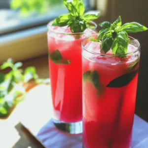 - 4 cups seedless watermelon, cut into cubes - 1/4 cup fresh basil leaves, tightly packed - 2 tablespoons honey or agave syrup - 1 tablespoon freshly squeezed lime juice - 2 cups sparkling water or club soda - Ice cubes - Additional basil leaves for garnish To make the Watermelon Basil Cooler, you need fresh ingredients. Start with seedless watermelon. This fruit gives the drink a sweet and juicy base. Choose a ripe watermelon for the best flavor. Next, gather fresh basil leaves. They add a unique and fragrant touch. You can use honey or agave syrup to sweeten the drink. Both options blend well with the watermelon. The lime juice adds a zesty kick. This brightens the overall flavor and balances the sweetness. Sparkling water or club soda provides a fizzy lift. Finally, have ice cubes ready to chill your drink and keep it refreshing. Each ingredient plays a key role in creating this delightful summer sip. You can find the full recipe linked above for guidance on mixing these flavors into a wonderful drink. Start with the watermelon cubes. Add them to a blender. Blend on high speed until smooth. This creates a vibrant watermelon puree. If you want a smoother drink, strain the puree through a fine-mesh sieve into a pitcher. This step removes any pulp or solids. Now, take your watermelon puree. Add the fresh basil leaves, honey, and freshly squeezed lime juice. Blend again for just a few seconds. This helps to finely chop the basil and mix it well. Blending is key here. It allows all the flavors to blend together beautifully. Grab your glasses and fill each one with ice cubes. Pour the watermelon-basil mixture into the glasses until they are about two-thirds full. This leaves room for the sparkling water. Carefully top each glass with sparkling water or club soda. Stir gently to blend the flavors without losing the bubbles. For a nice touch, add a few extra basil leaves on top. This makes for a beautiful presentation. Enjoy your refreshing cooler! To make your Watermelon Basil Cooler truly shine, you can adjust the sweetness based on your taste. Start with the honey or agave syrup. If you like it sweeter, add more. If you prefer a light touch, use less. This drink is all about your choice. Adding lime juice gives your cooler a refreshing zing. It cuts through the sweetness and brightens the flavors. One tablespoon is a great start, but feel free to add a bit more if you want extra tang. Choosing the right blender is key for a smooth puree. A high-speed blender works best, as it can mix the watermelon cubes quickly. This helps create a vibrant and smooth drink. Be careful not to over-blend the mixture. You want a nice texture. Blend just enough to combine the ingredients and keep some of that fresh watermelon feel. Presentation is important for any drink, and your Watermelon Basil Cooler deserves it! For garnishing, slice a thin piece of watermelon and place it on the rim of your glass. You can also add a few fresh basil leaves on top. This not only adds color but also enhances the aroma. A simple garnish can make your cooler look fancy and fun! For the full recipe, check the detailed steps above. Enjoy! {{image_4}} You can make a fun cocktail with this cooler. Adding alcohol gives it a grown-up twist. Vodka works well because it blends nicely. You can also try white rum for a tropical vibe. Just mix one part alcohol with three parts cooler. This balance keeps the drink light and refreshing. To make your cooler even more exciting, think about adding extra flavors. Fresh mint gives a bright taste that pairs well with watermelon. You can also use ginger for a spicy kick. If you want to switch up the fruit, try adding strawberries or pineapple. They both add sweetness and a new flavor profile. This cooler is perfect for summer days or gatherings. Serve it at picnics, barbecues, or pool parties. It’s a great drink to cool down on hot days. You can also serve it at brunch for a refreshing twist. The bright colors make it a beautiful addition to any table. To store leftover watermelon basil cooler, pour it into a clean jar. Seal it tightly with a lid. Make sure to refrigerate the jar right away. This keeps the drink fresh and tasty. If you use a pitcher, cover it with plastic wrap. Aim to use the leftover drink within two days for the best flavor. The cooler is best enjoyed fresh. However, it can stay good in the fridge for about two days. After that, the taste may change. If you notice any strange smells or colors, it’s best to throw it out. Freshness matters, so always check before sipping! Freezing is a great way to save watermelon basil cooler for later. You can freeze the watermelon cubes before blending. Just cut the watermelon and place the cubes on a baking sheet. After they freeze, store them in a freezer bag. This way, you can blend them into a cooler anytime. You can also freeze the mixed drink in ice cube trays. Pop them into your next drink for a cool twist! Yes, you can use other sweeteners. Agave syrup works well in this drink. It has a mild taste and blends smoothly. You might also try stevia for a low-calorie option. Just remember to adjust the amount to fit your taste. Each sweetener brings its unique flavor, so feel free to experiment and find what you like best. Absolutely! This drink is perfect for kids. To make it even more appealing, skip the lime juice for a sweeter taste. You can also serve it without the sparkling water if they prefer a still drink. To make it fun, add colorful straws or fun cups. Kids love the bright colors and fruity flavor! Basil adds a nice flavor, but there are other great options. Mint is a refreshing choice and pairs well with watermelon. You can also use cilantro for a unique twist. Each herb gives a different taste, so feel free to mix and match. Get creative and find your favorite! This blog post shared how to make a refreshing watermelon basil drink. We covered the key ingredients, step-by-step instructions, and helpful tips. You learned how to blend flavors and enhance the drink's look. With options for variations and storage, you'll enjoy this cooler on any occasion. Remember, you can always adjust sweetness or try different herbs. Making this drink can be fun, fresh, and easy. So grab some watermelon and get started!