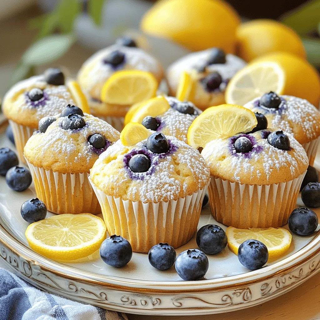- 1 cup all-purpose flour - 1 cup whole wheat flour - 3/4 cup sugar - 1 cup plain yogurt - 1/4 cup vegetable oil - 2 large eggs - 1 cup blueberries - 1 tablespoon poppy seeds - Coconut sugar substitute - Lemon zest and fresh lemon juice How to properly measure flour: To get the right amount of flour, use the scoop and level method. Scoop flour into a measuring cup and then level it off with a knife. This method helps you avoid packing the flour too tightly. Benefits of using Greek yogurt: Greek yogurt adds moisture and a slight tang. It also boosts protein and gives the muffins a fluffy texture. This yogurt works great, so don’t skip it! For the full recipe, make sure to check the detailed instructions. - Preheat the oven: Start by preheating your oven to 375°F (190°C). This ensures even baking. - Prepare the muffin tin: Line your muffin tin with paper liners or grease it with butter or oil. This step helps prevent sticking. - Combine dry ingredients: In a large bowl, whisk together 1 cup of all-purpose flour, 1 cup of whole wheat flour, 1 tablespoon of baking powder, ½ teaspoon of baking soda, and ½ teaspoon of salt. Mix well to break up any lumps. - Mix wet ingredients: In another bowl, combine 1 cup of plain yogurt, ¾ cup of sugar, 2 large eggs, ¼ cup of vegetable oil, the zest of 1 lemon, and 2 tablespoons of lemon juice. Whisk until smooth and creamy. - Combine mixtures: Slowly add the wet mixture to the dry ingredients. Use a spatula to gently fold them together until just combined. It’s okay if the batter is a bit lumpy—this makes your muffins fluffy. - Add blueberries and fill muffin tin: Carefully fold in 1 cup of blueberries. Fill each muffin cup about ¾ full with the batter. This recipe makes around 12 muffins. - Baking time and cooling process: Place the muffin tin in your preheated oven and bake for 18-20 minutes. Check them with a toothpick; it should come out clean. After baking, let the muffins cool in the tin for about 5 minutes before moving them to a wire rack to cool completely. For the full recipe, refer to the earlier sections. Enjoy the deliciousness of your lemon blueberry yogurt muffins! To avoid overmixing, mix gently. When you add the wet mix to the dry mix, use a spatula. Fold the batter until you see no dry spots. Stop mixing even if the batter looks lumpy. Lumpy batter makes the muffins soft and fluffy. Adding more lemon zest boosts the flavor. Zest from two lemons will give a stronger taste. To keep blueberries from sinking, coat them in flour before adding them. This simple trick helps them stay suspended in the batter. Arrange muffins on a bright platter. It makes them look inviting. For garnish, add fresh blueberries and lemon slices. A sprinkle of powdered sugar adds a nice touch, too. These small details make your muffins stand out. For the full recipe, check the section above. {{image_4}} You can make some smart swaps to boost health. Use whole wheat flour instead of all-purpose flour. This adds fiber and nutrients. Almond flour is another great option. It gives a nutty taste and is gluten-free. For sweeteners, try honey or maple syrup. These add natural sweetness and flavor. They can replace sugar easily. Just use a little less, as they are sweeter than granulated sugar. Want to change up the flavor? Add different berries! Raspberries, strawberries, or blackberries work well. Each berry brings a unique taste. You can even mix several types for a berry medley. Incorporate nuts or seeds for crunch. Chopped walnuts or pecans add richness. Flax seeds or chia seeds can boost nutrition too. These additions make your muffins more fun and tasty. For gluten-free options, use gluten-free flour blends. These blends are easy to find. They work well in most recipes. Just check the label for best results. If you want a vegan version, swap eggs for flax eggs. Mix one tablespoon of flaxseed meal with three tablespoons of water. Let it sit for a few minutes until it thickens. Use a dairy-free yogurt instead of regular yogurt. These simple changes make a great vegan muffin. For the full recipe, check out our detailed guide, and enjoy your baking! To keep your lemon blueberry yogurt muffins fresh, store them at room temperature. Place them in an airtight container. This will keep them soft for about three days. If you want to refrigerate them, use the same airtight container. This can help them last up to a week but may make them a bit drier. Freezing muffins is a great way to save them for later. First, let the muffins cool completely. Then, wrap each muffin tightly in plastic wrap. After that, place them in a freezer bag or container. Make sure to squeeze out as much air as possible to prevent freezer burn. When you are ready to eat them, take a muffin out and thaw it at room temperature. You can also heat it in the microwave for about 20-30 seconds to enjoy warm. Lemon blueberry yogurt muffins can last about three days at room temperature. In the fridge, they can stay fresh for up to a week. If you freeze them, they can last for about three months. Check for signs of spoilage, like mold or an off smell. If you see or smell something strange, it’s best to toss them. Can I use frozen blueberries? Yes, you can use frozen blueberries. Make sure to coat them lightly with flour. This step helps keep them from sinking in the batter. Just add them straight from the freezer. There’s no need to thaw them first. This keeps your muffins fresh and moist. How can I make these muffins less sweet? To reduce the sweetness, cut back on the sugar. You can use ½ cup instead of ¾ cup. You might also try substituting some sugar with mashed banana or unsweetened applesauce. This will add natural sweetness and moisture without all the sugar. What can I substitute for yogurt? If you don’t have yogurt, you can use sour cream or buttermilk. Both will add creaminess to your muffins. Another option is to use a plant-based yogurt for a dairy-free version. Each will change the flavor slightly, but they will still be tasty. How to replace eggs in the recipe? You can replace each egg with ¼ cup of unsweetened applesauce. Another option is to use 1 tablespoon of ground flaxseed mixed with 2.5 tablespoons of water. Let it sit for a few minutes to thicken. This works well for binding in your muffins. What to do if muffins are too dry? If your muffins turn out dry, check your oven temperature. It should be accurate to avoid overbaking. You can also add a bit more yogurt or a splash of milk to the batter next time. This will help keep them moist and fluffy. Why did my muffins not rise? Muffins may not rise if the baking powder is old. Always check the expiration date before using. Also, avoid overmixing the batter, as this can cause them to be dense. Gently folding the ingredients helps keep them light and airy. In this post, we covered how to make delicious muffins from scratch. We outlined key ingredients like flour, yogurt, and blueberries. You learned about measuring tips and step-by-step baking instructions. We shared tips for perfect texture and creative variations, ensuring you can customize your muffins. Remember to store them properly and enjoy fresh muffins for days. Baking doesn't need to be hard, so have fun and experiment. Your muffins will be tasty and unique!