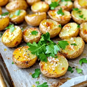 - 2 pounds baby potatoes, halved - 4 tablespoons high-quality olive oil - 4 cloves garlic, finely minced - 1 teaspoon dried thyme - 1 teaspoon dried rosemary - ½ cup freshly grated Parmesan cheese - Salt and freshly ground black pepper to taste - Fresh parsley, finely chopped (for garnish) - Baking sheet - Parchment paper - Mixing bowl - Spatula or hands for tossing Gathering the right ingredients is key to making Garlic Parmesan Roasted Potatoes. I always choose small, fresh baby potatoes. Their size ensures they cook evenly and stay tender inside. You’ll need high-quality olive oil to help the potatoes crisp up nicely. Fresh garlic gives a strong flavor, while dried thyme and rosemary add warmth and depth. You can use pre-grated Parmesan, but fresh is best! It melts beautifully and enhances the taste. Don't forget salt and pepper; they really make the flavors pop. Finally, chop some fresh parsley. This adds a bright touch right before serving. As for equipment, a baking sheet lined with parchment paper makes cleanup easy and helps the potatoes roast evenly. A mixing bowl is essential for tossing the potatoes with oil and spices. You can use a spatula or your hands for this task. It’s important to coat each potato well for the best flavor. For more details and step-by-step guidance, check out the Full Recipe. Set your oven to 425°F (220°C). This high heat helps the potatoes become crispy. Preheating is key for even cooking. In a large mixing bowl, add 2 pounds of halved baby potatoes. Next, pour in 4 tablespoons of olive oil. Add 4 cloves of finely minced garlic, 1 teaspoon of dried thyme, and 1 teaspoon of dried rosemary. Sprinkle salt and pepper to taste. Toss everything well. Make sure each potato piece is coated in the tasty mix. This step makes all the flavors stick. Spread the seasoned potatoes on a lined baking sheet. Make sure they are in a single layer. If they are crowded, they won’t get crispy. Roast them for 25 minutes. They should start to soften and brown. After 25 minutes, carefully take the baking sheet out. Sprinkle ½ cup of grated Parmesan cheese over the potatoes. Gently toss to coat the potatoes with cheese. Return them to the oven for another 10-15 minutes. Watch for a golden brown color and crisp texture. Once done, let the potatoes cool for a few minutes. Sprinkle fresh parsley on top for a bright finish. For the complete guide, check the Full Recipe. To get your potatoes nice and crispy, keep them spread out on the baking sheet. If they are too close together, they will steam rather than roast. This can lead to soggy potatoes, which is not what you want. Check for doneness by piercing a potato with a fork. It should slide in easily when they are ready. You can make these potatoes even better by adding some herbs. Try fresh basil or oregano for a twist. If you love garlic, feel free to add more minced cloves. Just remember, balance is key. Too much garlic can overpower the dish. Garlic Parmesan Roasted Potatoes pair well with many dishes. They go great with grilled chicken or fish. You can also serve them alongside a fresh salad for a light meal. For a special touch, garnish with chopped parsley or a sprinkle of extra Parmesan. This adds color and makes the dish look fancy. Check out the full recipe for more tips on presentation! {{image_4}} Using fresh herbs can add more flavor than dried ones. Fresh herbs have a bright taste that brings life to your dish. If you use dried herbs, remember that they are stronger. Use about one-third the amount of dried herbs as fresh. Other herbs that pair well with garlic and Parmesan include: - Oregano - Basil - Chives - Dill These herbs can change the taste and make it your own. If you're looking for vegan options, try using vegan cheese. Many brands offer cheese that melts well and tastes great. For gluten-free needs, ensure your cheese is certified gluten-free. Potatoes are naturally gluten-free, making them a safe choice. For a quicker option, you can use an air fryer. The air fryer cooks potatoes fast and makes them super crispy. Cook them at 400°F for about 20 minutes, shaking the basket halfway through. Grilling the potatoes adds a smoky flavor. Toss halved potatoes with oil and seasonings, then wrap them in foil. Grill them over medium heat for 25-30 minutes. This method gives a delicious char and keeps the potatoes soft. Try these variations to make your Garlic Parmesan Roasted Potatoes even better! For the complete recipe, check out the [Full Recipe]. After enjoying your Garlic Parmesan Roasted Potatoes, store any leftovers in a safe way. Let the potatoes cool down before putting them in the fridge. This helps keep their taste and texture. Use an airtight container to keep them fresh. You can also use a zip-top bag, but make sure to remove as much air as possible. This keeps them from getting soggy. When it's time to eat leftovers, you have two good options: the oven or the microwave. The oven is best for keeping the crispiness. Preheat your oven to 375°F (190°C). Place the potatoes on a baking sheet and heat for about 10-15 minutes. Flip them halfway for even heating. If you're short on time, the microwave works, but it may make them soft. Heat in 30-second intervals until warm. To restore some crispiness in the microwave, use a plate lined with paper towels. This absorbs extra moisture. Enjoy your tasty dish again! For the full recipe, check out the details in the previous sections. To make Garlic Parmesan Roasted Potatoes crispy, follow these tips: - Use high heat: Preheat your oven to 425°F (220°C). High heat helps the potatoes crisp up. - Cut potatoes evenly: Halve the baby potatoes into similar sizes. This ensures they cook evenly. - Don’t overcrowd: Spread the potatoes in a single layer on the baking sheet. This allows air to circulate and helps them brown nicely. - Flip halfway: Toss the potatoes halfway through roasting. This promotes even browning and crispiness. - Add cheese at the right time: Sprinkle the Parmesan halfway through roasting. This helps it melt and form a crispy crust. Yes, you can use different types of potatoes. Here are some good options: - Yukon Gold: These are creamy and buttery. They roast well and have great flavor. - Red Potatoes: Their skin is thin and they hold their shape well when cooked. - Russet Potatoes: These are starchy and create a fluffy inside. They can also get nice and crispy. If you need a cheese alternative, consider these options: - Pecorino Romano: This cheese has a similar flavor and works well in this dish. - Nutritional Yeast: For a vegan option, sprinkle nutritional yeast for a cheesy flavor. - Grated Mozzarella: This cheese melts well, though it won't have the same sharpness. For the full recipe, check the Garlic Parmesan Roasted Potatoes section above. Garlic Parmesan Roasted Potatoes are easy and delicious. We covered the key ingredients, tools, and steps to roast your potatoes perfectly. You learned how to ensure crispiness and enhance flavor with herbs. I shared different variations to suit diets and cooking methods. Storing and reheating tips help keep leftovers tasty. With simple adjustments, you can enjoy this dish your way. Try making it for your next meal; it’s sure to impress. Enjoy the tasty results and happy cooking!