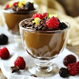 - 1 cup silken tofu - 1 cup dark dairy-free chocolate chips - 1/4 cup pure maple syrup - 1 teaspoon pure vanilla extract - 1/4 teaspoon sea salt The main ingredients create the base for a rich and creamy mousse. I use silken tofu for its smooth texture. It blends well and adds a protein boost. Dark dairy-free chocolate chips provide deep chocolate flavor. Pure maple syrup adds natural sweetness, and vanilla extract enhances the taste. A pinch of sea salt rounds out the flavors beautifully. - Fresh berries (raspberries, strawberries, or blueberries) - Shaved dark chocolate Garnishing ingredients make this mousse visually appealing and add fresh flavors. Fresh berries offer a bright contrast to the rich chocolate. Shaved dark chocolate adds an elegant touch. These toppings not only look great but also enhance the taste. They turn a simple dessert into a gourmet experience. For the full recipe, check out the complete instructions to whip this mousse up easily. Double Boiler Method To melt the chocolate, use a double boiler. Fill a pot with water and bring it to a simmer. Place a heatproof bowl on top, making sure it does not touch the water. Add the dark chocolate chips to the bowl. Stir often until the chocolate is completely melted and smooth. Microwave Method For a quicker option, use the microwave. Put the chocolate chips in a microwave-safe bowl. Heat them in 30-second bursts, stirring each time. Stop when the chocolate is fully melted and smooth. Combine the Ingredients Next, add the melted chocolate to your blender. Include the drained silken tofu, maple syrup, vanilla extract, and sea salt. Achieve the Perfect Texture Secure the lid and blend on high. Stop to scrape down the sides. Blend until you get a rich, creamy texture with no lumps. It should feel velvety and indulgent. Sweetness Adjustment Tips After blending, taste your mousse. If you want it sweeter, add a little more maple syrup. Blend again briefly to mix in the extra sweetness. Serving Methods Carefully spoon the mousse into individual bowls. Use a spatula to smooth the tops. This makes them look nice and tidy. Importance of Chilling Now, place the bowls in the fridge. Let them chill for at least 30 minutes. Chilling helps the mousse firm up, enhancing the flavors and texture. Enjoy making this rich and creamy indulgence with the full recipe! To get that perfect texture in your vegan chocolate mousse, blending is key. Use a high-speed blender for the best results. This tool helps mix the ingredients smoothly. Here are some tips: - Blend slowly at first: Start on a low setting to combine the ingredients. Gradually increase the speed to avoid splatters. - Scrape the sides: Pause while blending to scrape down the sides. This ensures all ingredients mix well. The goal is a smooth, creamy texture without lumps. Common pitfalls to avoid include over-blending, which can make the mousse too airy. Also, under-blending can leave chunks of tofu. Both can ruin the experience of eating this treat. Sweetness is personal. I often use maple syrup in this recipe, but you can change it up. If you prefer a different flavor, try agave nectar or date syrup. Both work well for sweetness. To adjust the sweetness, taste the mousse after blending. If it needs more sweetness, add a bit more maple syrup. Blend it in briefly to mix. You can also add cocoa powder for a richer chocolate flavor. Just remember to blend well to keep that smooth texture. For the full recipe, check out the detailed instructions. Enjoy creating your mousse! {{image_4}} You can make your vegan chocolate mousse even more exciting with some simple additions. - Adding espresso or coffee: A touch of espresso powder or brewed coffee gives the mousse a deeper flavor. It enhances the chocolate and adds a rich, bold note. Just mix in one teaspoon of espresso powder when you blend your ingredients. If you prefer brewed coffee, use two tablespoons. - Infusing with citrus zest: A bit of zest can brighten the mousse. Try adding zest from an orange or lemon. This adds a fresh twist. Just one teaspoon of zest can make a big difference. Mix it in with the other ingredients for a lovely flavor boost. How you serve your mousse can make it even more special. - Alternative toppings and pairings: Fresh berries are classic, but you can try other toppings too. Chopped nuts or coconut whipped cream add nice textures. You might also drizzle some extra melted chocolate on top for a sweet touch. - Creative serving vessels: Presentation matters! Use small jars, cups, or even shot glasses. They look cute and let each guest enjoy their own portion. You can also layer the mousse with fruit or granola in a clear glass for a fun visual treat. To store any extra mousse, place it in an airtight container. This keeps it fresh and tasty. Make sure to cover the container well to avoid any odors from the fridge. The mousse can last up to five days in the fridge. Enjoy it as an easy dessert or a quick snack. If you want to save the mousse for later, you can freeze it. Scoop the mousse into a freezer-safe container, leaving some space at the top. This allows for expansion as it freezes. Seal the lid tightly. The mousse can stay frozen for about two months. When you're ready to eat it, take the mousse out and place it in the fridge overnight to thaw. If you need it faster, you can thaw it at room temperature for about an hour. Just remember to stir it gently before serving to get back that creamy texture. You can use mashed avocado or coconut cream. Both options give a creamy texture. They also help keep the mousse rich and smooth. If you need a nut-free option, avocado is best. Coconut cream adds a nice flavor, but it can be a bit heavier. Yes, this mousse is nut-free. It uses silken tofu and dairy-free chocolate. This makes it safe for those with nut allergies. Always check labels on chocolate to ensure it’s nut-free, just in case. The mousse can last about four to five days in the fridge. Store it in an airtight container to keep it fresh. If you see any change in smell or texture, it's best to toss it. Yes, you can make this mousse ahead of time. It’s perfect for parties or special meals. Just make sure to chill it for at least 30 minutes before serving. You can make the mousse without a blender, but it’s more work. You can use a whisk or a fork to mix the ingredients. It will take longer to get a smooth texture this way. If you choose this method, ensure the chocolate is cool before mixing. This blog post covered how to make a tasty chocolate mousse using simple ingredients, like silken tofu and dark dairy-free chocolate chips. You learned step-by-step instructions to prepare and blend the mousse, plus tips for achieving the best texture. We explored flavor variations and how to store leftovers. In the end, this dessert is easy to make and fun to customize. Enjoy creating it your way!