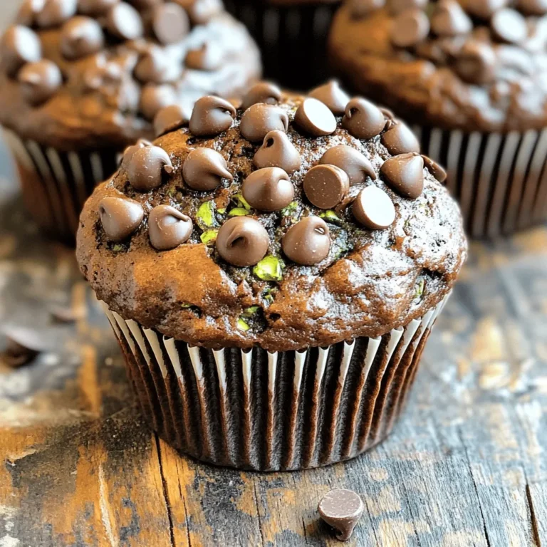 To make these delightful chocolate zucchini muffins, you need the following fresh and simple ingredients: - 1 medium zucchini, grated (approximately 1 cup) - 1 cup all-purpose flour - 1/2 cup unsweetened cocoa powder - 1 teaspoon baking soda - 1/2 teaspoon baking powder - 1/2 teaspoon salt - 1 cup granulated sugar - 1/2 cup brown sugar, packed tightly - 1/2 cup vegetable oil - 2 large eggs - 1 teaspoon vanilla extract - 1/2 cup semi-sweet chocolate chips (plus extra for topping) Each item plays a key role. The zucchini adds moisture and nutrition without a strong taste. The cocoa powder and sugars create a rich and sweet flavor. The baking soda and baking powder help the muffins rise. Using both types of sugar gives depth to the taste. Vegetable oil keeps the muffins soft, and the eggs bind everything together. The chocolate chips add extra chocolate goodness, making every bite a treat. For the full recipe, check out the instructions provided. First, preheat your oven to 350°F (175°C). This step is key to making perfect muffins. While the oven heats, prepare your muffin tin. You can use paper liners or grease each cup with oil. This helps the muffins come out easily. In a medium bowl, mix the all-purpose flour, cocoa powder, baking soda, baking powder, and salt. Use a whisk to blend everything well. This mix adds structure and flavor to your muffins. In a large bowl, combine granulated sugar, brown sugar, and vegetable oil. Whisk these together until smooth. Then, add the eggs one at a time. Mix well after each egg. Finally, stir in the vanilla extract. This mixture should be shiny and creamy. Gently fold the grated zucchini into the wet mixture. This adds moisture and flavor. Next, gradually add the dry ingredients to the wet mix. Stir gently until just combined. Be careful not to overmix, or your muffins may turn out tough. Fold in the semi-sweet chocolate chips, ensuring they’re evenly distributed. Save some for topping later. Spoon the batter into the prepared muffin cups, filling each about two-thirds full. Sprinkle the reserved chocolate chips on top for extra sweetness. Bake in your preheated oven for 18-20 minutes. To check for doneness, insert a toothpick into the center of a muffin. It should come out clean or with just a few moist crumbs. Once done, let the muffins cool in the tin for about 5 minutes before moving them to a wire rack. Enjoy your delicious chocolate zucchini muffins! For the full recipe, refer back to the ingredients section. To make your chocolate zucchini muffins moist, mixing is key. Start by whisking the dry ingredients gently. This helps blend the flour and cocoa without creating lumps. When you add the wet ingredients, fold them in gently. Avoid stirring too much. Overmixing can make the muffins tough. You want them light and fluffy. Keep it simple. The grated zucchini adds moisture, so don't skip it! Oven temperature matters. Preheat your oven to 350°F (175°C). This helps muffins rise evenly. If your oven runs hot, lower the temperature by 25°F. Baking time is also important. Check your muffins around 18 minutes. Use a toothpick to test doneness. If it comes out clean or with a few moist crumbs, they’re ready. If not, give them a few more minutes. What if your muffins are dry? This can happen if you overbake them. Always check for doneness at the lower end of the time range. If they’re unevenly baked, it could be an oven issue. Rotate the muffin tin halfway through baking. This ensures even heat. Remember, practice makes perfect! Use these tips to improve your baking skills. For more detailed instructions, refer to the Full Recipe. {{image_4}} To make gluten-free chocolate zucchini muffins, use a gluten-free flour blend. Look for a blend that works for baking. Substitute the all-purpose flour with an equal amount of this blend. You might also add a bit of xanthan gum to help with texture. This will give your muffins a nice rise and chewy bite. To make these muffins vegan-friendly, replace eggs with flax eggs. Mix one tablespoon of ground flaxseed with three tablespoons of water and let it sit for five minutes. This mixture will help bind your muffins without eggs. Swap the vegetable oil for applesauce, which keeps muffins moist. You can also use dairy-free chocolate chips to enhance the flavor. Spices can add depth to your muffins. Consider adding cinnamon or nutmeg for warmth. For a crunch, mix in chopped nuts like walnuts or pecans. You can also try adding shredded coconut for a tropical twist. These small changes can take your muffins to the next level. If you want more chocolate, toss in an extra half cup of chocolate chips. Enjoy experimenting! To keep your chocolate zucchini muffins fresh and moist, store them in an airtight container. You can place parchment paper between layers to avoid sticking. This method helps maintain their delightful texture. Keep the container at room temperature for up to three days. If you live in a humid area, refrigerating them may be a good idea. Just remember to let them come to room temperature before eating. You can freeze these muffins for later enjoyment. First, let them cool completely. Then, wrap each muffin tightly in plastic wrap. Place them in a freezer-safe bag or container. This helps prevent freezer burn. To reheat, thaw the muffins in the fridge overnight. Warm them up in the microwave for about 20-30 seconds. Enjoy them warm for the best taste! These chocolate zucchini muffins last about three days at room temperature. If you refrigerate them, they can last up to a week. When frozen, they stay good for about three months. Always check for any signs of spoilage before serving. With proper storage, you'll enjoy these moist and flavorful treats whenever you like! For the full recipe, check out the main article. Yes, you can use frozen zucchini. Thaw the zucchini first and drain extra water. This helps keep your muffins moist. If you have fresh zucchini, use it for better texture. Grating it finely allows it to blend well in the batter. To check if your muffins are done, use a toothpick. Insert it into the center of a muffin. If it comes out clean, your muffins are ready. A few moist crumbs are fine, but no wet batter should stick to the toothpick. This method gives you a precise way to test doneness. Yes, mini muffins are a great idea! If you use a mini muffin tin, fill each cup halfway. Bake for about 12-15 minutes. Keep an eye on them, as they bake faster than regular muffins. You can also adjust the recipe to make around 24 mini muffins instead of 12 regular ones. Zucchini adds moisture without much fat. It is low in calories and high in nutrients. Zucchini provides vitamins A and C, plus fiber. This helps with digestion and keeps you full. Adding zucchini to muffins is a tasty way to boost nutrition. You can enjoy your muffins and feel good about it! These chocolate zucchini muffins blend tasty flavor with healthy ingredients. We explored the key steps, from mixing the zucchini with cocoa to ensuring a moist texture. Remember, don’t overmix and check for doneness with a toothpick. You can even try variations like gluten-free or vegan. Store them well to keep them fresh. Enjoy baking and sharing these delicious muffins with family and friends!