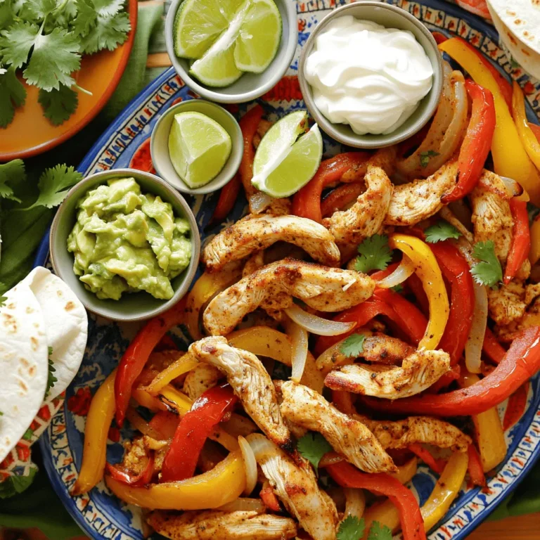 To make oven-baked chicken fajitas, you will need: - 1 lb boneless, skinless chicken breasts, sliced into thin strips - 1 red bell pepper, sliced into thin strips - 1 yellow bell pepper, sliced into thin strips - 1 medium onion, sliced into thin wedges - 3 tablespoons extra virgin olive oil - 2 teaspoons chili powder - 1 teaspoon ground cumin - 1 teaspoon smoked paprika - 1 teaspoon garlic powder - 1 teaspoon onion powder - Salt and freshly ground black pepper to taste - 8 small flour or corn tortillas These ingredients come together to create a burst of flavors. The chicken brings protein, while the peppers and onion add color and crunch. Seasonings like chili powder and cumin enhance the taste, making every bite exciting. You can elevate your fajitas with these optional toppings: - Sour cream - Guacamole - Freshly chopped cilantro - Lime wedges These toppings add creaminess, freshness, and zest. Feel free to mix and match based on your preference. Here are the tools you need to prepare your fajitas: - Large baking sheet - Parchment paper - Mixing bowl - Spatula or your hands for mixing - Knife and cutting board Using these tools makes the cooking process smooth. The baking sheet helps in even cooking, while the mixing bowl keeps things clean. If you follow the [Full Recipe], you will have a delicious meal ready in no time! To start, gather your ingredients. You will need: - 1 lb boneless, skinless chicken breasts, sliced into thin strips - 1 red bell pepper, sliced into thin strips - 1 yellow bell pepper, sliced into thin strips - 1 medium onion, sliced into thin wedges - 3 tablespoons extra virgin olive oil - 2 teaspoons chili powder - 1 teaspoon ground cumin - 1 teaspoon smoked paprika - 1 teaspoon garlic powder - 1 teaspoon onion powder - Salt and freshly ground black pepper to taste - 8 small flour or corn tortillas - Optional toppings: sour cream, guacamole, freshly chopped cilantro, lime wedges Begin by preheating your oven to 400°F (200°C). Line a large baking sheet with parchment paper. This helps with easy cleanup. In a big mixing bowl, combine all the sliced chicken and veggies. Drizzle the olive oil over them. Add the spices: chili powder, cumin, smoked paprika, garlic powder, onion powder, salt, and pepper. Now, mix everything well. Use your hands or a spatula to toss the chicken and veggies. Make sure every piece gets coated in oil and spices. This step is key for flavor. Spread the chicken and veggies evenly on the prepared baking sheet. Ensure there’s space between pieces for even cooking. Bake in the oven for 25 to 30 minutes. Halfway through, stir the mixture. Check that the chicken reaches an internal temperature of 165°F (75°C). The veggies should be tender and slightly caramelized. After baking, let the mixture rest for a few minutes. While it rests, warm your tortillas. You can microwave them wrapped in a damp paper towel or heat them in a skillet. To serve, place a generous scoop of the chicken and veggie mix in each tortilla. Add sour cream, guacamole, and cilantro. A squeeze of lime juice adds a nice touch! Enjoy this easy yet delicious meal. For the complete process, refer to the Full Recipe. To get juicy chicken, use thin strips. Thin pieces cook faster and stay tender. Always check the internal temperature. It should reach 165°F (75°C) for safety. If you have time, marinate the chicken in spices and olive oil for a few hours. This adds flavor and keeps it moist. Cut the vegetables into uniform sizes. This helps them cook evenly. Use a large baking sheet. Spread the veggies out to avoid steaming. Stir them halfway through baking. This promotes even browning and caramelization. Aim for a tender texture with some charred edges for extra flavor. Warm the tortillas before serving. You can use a microwave or a skillet. For the microwave, wrap them in a damp paper towel. Heat them in short bursts for a soft finish. If using a skillet, heat on medium until they become pliable. This makes them easier to fold and fill. For the full recipe, check the section earlier in the article. {{image_4}} You can switch chicken for shrimp or tofu. Shrimp cooks fast and adds a sweet taste. Just adjust the cooking time to around 15-20 minutes. Tofu is great for a plant-based meal. Use firm tofu for the best texture. Press it to remove excess water. Then, cut it into strips and season like chicken. Feel free to mix in other veggies. You can add zucchini, mushrooms, or even corn. Each veggie brings its own flavor and texture. Try using fresh jalapeños for a spicy kick. You can also use frozen veggies if fresh ones aren’t available. Just ensure they are thawed and well-drained before mixing. Get creative with your spices! You can try taco seasoning for a different taste. Or, mix in some lime zest for brightness. If you like heat, add cayenne pepper or chipotle powder. Experimenting with these flavors makes each meal unique. Don't be afraid to try unusual combinations. This is your chance to explore new tastes. Check out the Full Recipe for more ways to spice things up! After enjoying your oven-baked chicken fajitas, you may have some leftovers. To store them well, let the fajitas cool down to room temperature. Then, place them in an airtight container. This keeps the flavors fresh and prevents sogginess. You can store them in the fridge for up to three days. If you want to keep them longer, consider freezing. When you are ready to eat your leftovers, reheating them properly is key. For the best results, use an oven. Preheat your oven to 350°F (175°C). Spread the fajitas on a baking sheet and cover them with foil. Heat for about 10 to 15 minutes, or until warmed through. This method keeps the chicken juicy and the veggies crisp. You can also use a microwave, but this may make the tortillas soft. If you want to save your fajitas for later, freezing is easy. First, make sure they are completely cool. Then, place your fajitas in a freezer-safe bag or container. Remove as much air as possible before sealing. Label the bag with the date. You can freeze them for up to three months. When ready to enjoy, thaw the fajitas in the fridge overnight before reheating. This way, they taste just as good as when you first made them. For the full recipe, check out the earlier sections. To make your oven-baked chicken fajitas healthier, you can swap some ingredients. Use skinless chicken thighs instead of breast for more flavor. Add more veggies like zucchini or mushrooms for extra fiber. You can also replace olive oil with cooking spray to cut calories. Use whole grain tortillas rather than white flour ones. This change boosts fiber and nutrients. Finally, skip the sour cream or use a low-fat version. Yes, you can prepare fajitas ahead of time. Just season the chicken and veggies the night before. Store them in the fridge in a sealed container. This helps the flavors blend nicely. Bake them when you are ready to eat. If you want to save time, you can also cook the fajitas fully. Store the cooked fajitas in the fridge for up to three days. Reheat them in the oven for best results. The best tortillas for fajitas depend on your taste. Flour tortillas are soft and easy to fold. They are a classic choice. Corn tortillas have a nice flavor and are gluten-free. They can be a bit more fragile but pair well with fajitas. You can also try whole wheat tortillas for a healthier option. Choose the type you enjoy most, and your fajitas will shine. Check out the full recipe for more tips! In this article, we explored how to make delicious oven-baked chicken fajitas. We covered the main ingredients, cooking steps, and helpful tips for perfect results. You also learned about fun variations to customize your dish and smart ways to store leftovers. Now, you can enjoy tasty fajitas at home. Get creative with your toppings and enjoy sharing this meal with friends and family. The key is to have fun and make it your own. Happy cooking!