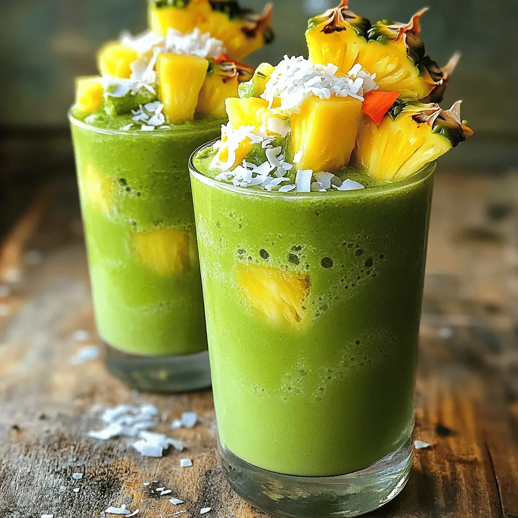 For the Coconut Pineapple Matcha Freeze, you will need: - 1 cup full-fat coconut milk - 1 cup fresh pineapple chunks - 2 teaspoons matcha powder - 2 tablespoons honey or agave syrup - 1/2 cup crushed ice - A pinch of sea salt - Fresh pineapple slices and shredded coconut for garnish If you cannot find fresh pineapple, canned pineapple works well. Just drain it first. For a dairy-free option, stick with full-fat coconut milk. You can also swap honey for agave syrup if you prefer a vegan option. For a lighter version, use light coconut milk. If you want a sweeter drink, add more honey or agave. When picking fresh pineapple, look for a sweet smell at the base. The skin should be firm but not hard. Choose coconuts that feel heavy with water inside. Shake them to check. If you hear sloshing, it’s fresh. Always check the matcha powder color; it should be bright green. This shows it is high quality and fresh. Start by gathering all your ingredients. Use one cup of full-fat coconut milk for creaminess. Add one cup of fresh pineapple chunks for sweetness. Sprinkle in two teaspoons of matcha powder for flavor and color. I like to sweeten mine with two tablespoons of honey or agave syrup. Adjust the amount based on your taste. Don’t forget a half cup of crushed ice for that frosty texture. Lastly, a pinch of sea salt brightens all the flavors. Place everything in your blender. Blend the mixture on high speed. Watch for lumps, especially from the matcha powder. If you see any, stop the blender. Scrape down the sides to mix it well. Blend again until you have a smooth and creamy texture. This step is key for a delightful drink. Once blended, taste your Coconut Pineapple Matcha Freeze. If it needs more sweetness, add more honey or agave syrup. Blend briefly again to mix in the extra sweetener. Pour the mixture into serving glasses. Fill each glass about three-quarters full. This helps achieve the right texture and looks great. Transfer the glasses to the freezer and chill for about 30 minutes. This step makes it firm but not too hard. Finally, stir gently before serving to keep it creamy. Enjoy your refreshing summer treat! To make the best Coconut Pineapple Matcha Freeze, start by pouring your mix into serving glasses. Fill each glass about three-quarters full. This way, you have enough room for blending later. Place the filled glasses in the freezer for about 30 minutes. This helps the drink firm up just right without freezing solid. Creaminess is key for this drink. To keep it smooth, blend the mixture until it’s fully combined. If you find lumps of matcha, blend again or scrape the sides of the blender. After the chilling time, give the drink a gentle stir before serving. This keeps the texture creamy and light. Make your drink pop with fun garnishes! Add a slice of fresh pineapple on the rim of the glass. You can also sprinkle some shredded coconut on top for a tropical vibe. Use colorful straws or spoons for an extra flair. These small touches make your Coconut Pineapple Matcha Freeze feel special and inviting. For the full recipe, check out the recipe section above. {{image_4}} You can switch up the flavors in your Coconut Pineapple Matcha Freeze. Try adding mango for a tropical twist. Blend in some strawberries for a berry delight. You might also enjoy a hint of lime for a zesty finish. Each of these options adds a new layer of flavor. Feel free to mix and match to find your favorite combo. Making this treat vegan is easy! Replace honey or agave syrup with maple syrup or a sugar-free sweetener. This way, you can enjoy the same creamy texture without dairy. You can also use a low-sugar milk option, like almond or oat milk. This keeps the taste delicious while lowering the sugar content. You can experiment with different milks based on your taste. Almond milk gives a nice nutty flavor. Cashew milk adds extra creaminess. Coconut milk is still the best for that rich taste. For sweeteners, try coconut sugar or stevia. Adjust the amounts to fit your taste buds. Keep in mind that each milk and sweetener gives a unique flavor profile. This lets you customize your Coconut Pineapple Matcha Freeze just the way you like it! For the complete recipe, check out the [Full Recipe]. To store leftover Coconut Pineapple Matcha Freeze, pour it into an airtight container. Seal tightly and put it in the freezer. This drink tastes best when fresh, but it can last up to a week. Make sure to label the container with the date. If your Coconut Pineapple Matcha Freeze becomes too hard, don’t worry! Simply take it out of the freezer. Let it sit for a few minutes to soften. Then, scoop it back into your blender. Add a splash of coconut milk to help it blend smoothly. Blend until you achieve your desired texture. The best way to enjoy your Coconut Pineapple Matcha Freeze is fresh. However, if you store it properly, it can last up to one week in the freezer. For the best flavor, consume it within the first few days. Always check for any changes in smell or color before serving. Enjoy your tropical treat! Matcha is a special type of green tea made from finely ground tea leaves. Unlike regular green tea, you drink the whole leaf in matcha. This gives matcha a richer flavor and more nutrients. Regular green tea is steeped, and you discard the leaves. Matcha has a bright green color and a creamy texture. It also has a unique taste that is both sweet and grassy. This makes it perfect for drinks like Coconut Pineapple Matcha Freeze. Yes, you can make Coconut Pineapple Matcha Freeze in advance. Prepare the drink and pour it into glasses. Cover them with plastic wrap or lids. Place the glasses in the freezer for up to a few days. If you freeze them longer, the texture may change. To serve, let them sit at room temperature for a few minutes. Stir gently before enjoying. Coconut Pineapple Matcha Freeze has many health benefits. Matcha is high in antioxidants, which help fight free radicals. It can boost your energy and improve focus. Coconut milk adds healthy fats that are good for your heart. Pineapple is rich in vitamins and helps digestion. This drink is a tasty way to hydrate while getting nutrients. Enjoying it can make you feel refreshed and energized. You now know the key ingredients for a delicious Coconut Pineapple Matcha Freeze. Choose fresh items for great taste. Follow the step-by-step guide to blend for the perfect texture. Use tips to serve this drink in fun ways. Try different flavors or make it vegan. Store leftovers well for later enjoyment. This drink is a tasty way to enjoy matcha's health benefits. Enjoy making and sharing this refreshing treat!