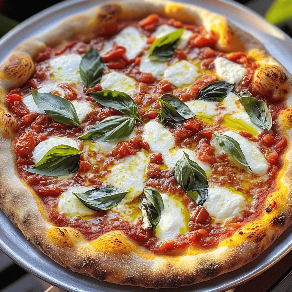 To make a classic Margherita pizza, you need simple, fresh ingredients. The core ingredients are: - 2 cups all-purpose flour - 1 packet (2 1/4 teaspoons) instant yeast - 1 teaspoon sugar - 1 teaspoon salt - 3/4 cup warm water (about 110°F) - 1 tablespoon extra virgin olive oil - 1 cup canned San Marzano tomatoes, crushed - 1 1/2 cups fresh mozzarella cheese, sliced - A handful of fresh basil leaves - Salt and pepper to taste - Extra virgin olive oil for drizzling These ingredients work together to create a delicious and authentic pizza. Using high-quality ingredients can elevate your pizza. Here are my top picks: - San Marzano tomatoes: These tomatoes are known for their sweet flavor and low acidity. - Fresh mozzarella: Look for buffalo mozzarella if possible. It has a rich taste and creamy texture. - Extra virgin olive oil: Choose a good quality oil for drizzling. It adds depth and flavor. - Fresh basil: Look for vibrant, green basil to enhance the pizza's aroma. Investing in these ingredients makes a big difference in taste. If you can’t find some ingredients, don’t worry! Here are some substitutes: - All-purpose flour: You can use bread flour for a chewier crust. - Instant yeast: Active dry yeast works well, but you may need to let it bloom first. - San Marzano tomatoes: Any quality canned tomatoes can work, but they should be crushed. - Fresh mozzarella: Use shredded mozzarella if fresh is not available, though it may melt differently. These substitutes ensure that you can still enjoy a homemade Margherita pizza, even if you lack some traditional items. To make the dough, start with a large bowl. Mix 2 cups of all-purpose flour, 2 1/4 teaspoons of instant yeast, 1 teaspoon of sugar, and 1 teaspoon of salt. Stir these dry ingredients together well. Next, pour in 3/4 cup of warm water and 1 tablespoon of extra virgin olive oil. Stir until the mixture forms a dough. Now, place the dough onto a floured surface. Knead it for about 5 to 7 minutes. This step helps the dough become smooth and elastic. When you finish kneading, shape the dough into a ball. Put it in a lightly oiled bowl and cover it with a damp cloth. Let it rise in a warm spot for 1 hour, or until it doubles in size. While the dough rises, prepare the toppings. Use 1 cup of canned San Marzano tomatoes. Crush them if they aren't already. This tomato sauce will add rich flavor. For cheese, slice 1 1/2 cups of fresh mozzarella cheese. Slice it thick enough to melt nicely. Gather a handful of fresh basil leaves. You can also keep salt and pepper nearby for extra taste. Once the dough has risen, preheat your oven to 475°F (245°C). If you have a pizza stone, put it in the oven to heat up. Punch down the dough gently to release air. Roll it out on a floured surface into a 12-inch round. Make sure the edges are a bit thicker for a crust. Now, place the rolled dough onto a parchment-lined baking sheet or a pizza peel. Spread the crushed tomatoes evenly over the dough, leaving a small edge. Sprinkle salt and pepper on top for flavor. Next, layer the sliced mozzarella evenly on the sauce. Carefully slide the pizza into the hot oven. Bake for 12 to 15 minutes, or until the crust is golden brown and the cheese is bubbly. Once done, take out the pizza and scatter fresh basil leaves on top. Drizzle a bit more olive oil to make it shine. Let it cool for a couple of minutes, then slice and enjoy your homemade Margherita pizza! For the full recipe, check the full recipe section. To get a great crust, start with high-quality flour. I like all-purpose flour for its balance. Mix your dry ingredients well. This helps the yeast activate properly. Knead the dough until it feels smooth and elastic. This step is key for the right texture. Let the dough rise in a warm spot. A warm kitchen works well. This helps it double in size. Preheat your oven to a high temperature, around 475°F. If you use a pizza stone, let it heat up too. This gives you a crispy base. For the best cheese melt, use fresh mozzarella. Slice it thinly and drain any excess water. This keeps your pizza from getting soggy. Spread the cheese evenly over the sauce. Make sure each piece melts nicely. Bake your pizza at high heat. This helps the cheese bubble and brown. If you want extra flavor, try mixing in some grated Parmesan cheese. This adds a lovely salty kick. To boost flavor, use quality San Marzano tomatoes. Crush them gently and season with salt and pepper. You can also add a pinch of sugar to balance acidity. Fresh basil is a must for classic taste. Scatter it on right after baking for a fresh touch. A drizzle of extra virgin olive oil adds richness. Try adding a sprinkle of chili flakes for some heat. You can also use a balsamic glaze for a sweet contrast. These small tweaks can elevate your pizza to new heights. {{image_4}} You can add fun flavors to your Margherita pizza. Try adding spicy pepperoni or sweet roasted red peppers. These toppings give a nice kick. You can also try fresh arugula after baking for a peppery touch. For a unique twist, swap mozzarella for burrata cheese. Burrata adds creaminess and richness that is just delightful. If you need a gluten-free option, you can still enjoy Margherita pizza. Use a gluten-free pizza dough mix found in stores. Many brands offer good alternatives. Just follow the package instructions. You can achieve a crispy crust that tastes amazing. Top it just like the classic version with tomatoes, mozzarella, and basil. For those who love veggies, adding fresh ingredients makes your pizza special. Try bell peppers, mushrooms, or zucchini. These add color and flavor. You can also sprinkle some olives for a briny taste. If you want more greens, fresh spinach works well too. Just remember to keep it light so the crust stays crispy. The Full Recipe offers all you need to get started. Enjoy making your Margherita pizza your own! After enjoying your Margherita pizza, you might have some left. To store it, let the pizza cool first. This step helps keep the crust crisp. Place the slices in an airtight container. If you don’t have one, wrap them in plastic wrap. Keep the container or wrapped pizza in the fridge. It will last about 3 days. Remember, the sooner you eat it, the better it tastes! When you are ready to enjoy your leftover pizza, reheating makes a difference. The oven is best for this task. Preheat your oven to 375°F (190°C). Place the pizza slices on a baking sheet. Heat for about 10 minutes. This method keeps the crust crispy. You can also use a skillet. Heat the skillet over medium heat. Add the pizza slice and cover it with a lid. Heat for about 5-8 minutes. This keeps the cheese melty and the crust nice. If you want to save your pizza for a long time, freezing is a great option. Wrap each slice tightly in plastic wrap. Then, place them in a freezer-safe bag or container. Make sure to remove as much air as possible. Label the bag with the date. Your pizza can stay in the freezer for up to 2 months. To eat later, thaw the slices in the fridge overnight. Then, reheat them in the oven or skillet, and enjoy! Margherita pizza is a simple, classic dish. It has a thin crust, fresh tomatoes, mozzarella cheese, and basil. This pizza honors Queen Margherita of Savoy. The colors of the toppings represent the Italian flag: red, white, and green. To make the dough rise faster, use warm water. Warm water should be about 110°F. Adding a bit of sugar helps too. Sugar feeds the yeast and speeds up the rise. Place the dough in a warm spot, like near a sunny window, to help it rise. Yes, you can use mozzarella cheese alternatives. Some great options include burrata or vegan cheese. Just make sure the cheese melts well. You want that nice, gooey texture for your pizza. Margherita pizza is best with simple toppings to keep it classic. Here are some options: - Fresh arugula - Sliced tomatoes - Prosciutto - Olives These toppings add flavor without overpowering the pizza. Homemade Margherita pizza often tastes fresher. You control the ingredients and make it your way. Restaurant pizza may use special ovens for a crispier crust. Still, with practice, your homemade pizza can rival any restaurant. Enjoy making it at home with the full recipe! Making Margherita pizza is simple yet rewarding. You learned about the right ingredients, how to prepare them, and baking techniques. We also explored tips for a great crust and creative variations, plus how to store leftovers. Homemade pizza not only tastes better, but it also lets you make it your way. With these steps and ideas, you can impress anyone with your pizza skills. Now it's time to roll up your sleeves and get cooking!