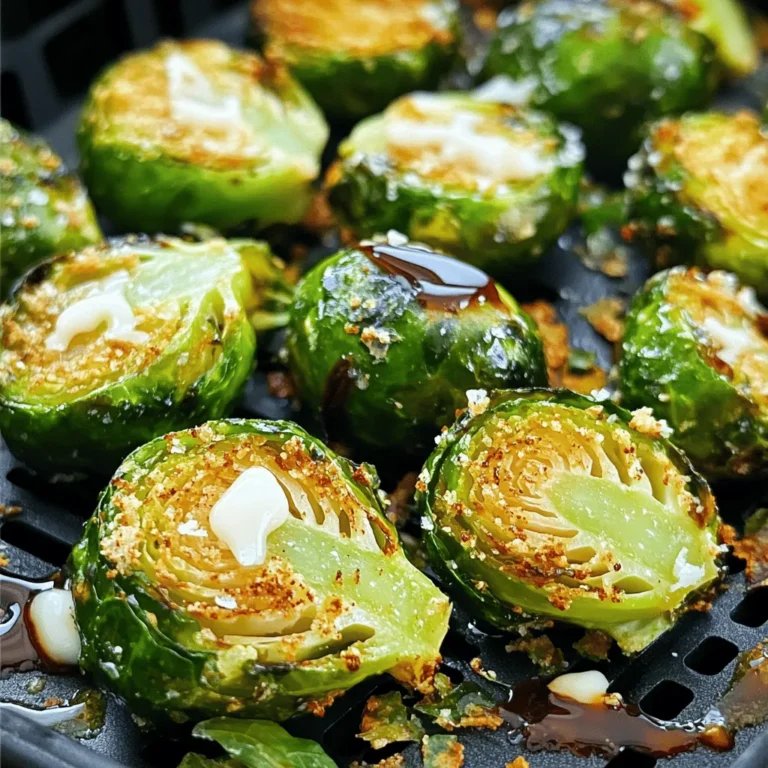 - 1 lb Brussels sprouts, trimmed and halved - 2 tablespoons extra virgin olive oil - 1 teaspoon garlic powder - 1 teaspoon onion powder - 1/2 teaspoon smoked paprika - Sea salt and freshly cracked black pepper, to taste - 2 tablespoons freshly grated Parmesan cheese - 1 tablespoon balsamic glaze When cooking crispy air fryer Brussels sprouts, the right ingredients make all the difference. First, choose fresh Brussels sprouts. Look for bright green ones with no yellow or brown leaves. This ensures great flavor and texture. The extra virgin olive oil is key for crispiness. It helps the sprouts turn golden brown. You can also use avocado oil for a different taste. The seasonings add depth to the flavor. Garlic powder gives a savory kick. Onion powder adds a hint of sweetness. Smoked paprika brings a warm, smoky taste. Don’t forget to add sea salt and freshly cracked black pepper. They balance the flavors perfectly. For those who love cheese, grated Parmesan is a great touch. It melts beautifully and adds a rich flavor. If you want to make it fancy, drizzle balsamic glaze before serving. It adds a sweet and tangy finish. You can find the full recipe to guide you through making this dish. Each ingredient plays a role in making your Brussels sprouts a tasty delight. Enjoy the process of selecting and preparing these ingredients! Preheat your air fryer to 375°F (190°C). This step is key for great results. A hot air fryer ensures the Brussels sprouts cook evenly and become crispy. In a large bowl, add the halved Brussels sprouts. Pour in 2 tablespoons of extra virgin olive oil. Then, add 1 teaspoon garlic powder, 1 teaspoon onion powder, and 1/2 teaspoon smoked paprika. Finally, sprinkle sea salt and freshly cracked black pepper to taste. Toss everything together until the Brussels sprouts are fully coated. This mix gives them a delicious flavor. Carefully arrange the seasoned Brussels sprouts in the air fryer basket. Make sure they are in a single layer. This helps them cook well and become crispy. Cook for 15-20 minutes. Halfway through cooking, shake the basket gently. This will help them cook evenly. The sprouts should turn golden brown and crispy. If you want cheese, sprinkle 2 tablespoons of grated Parmesan over them in the last 2 minutes of cooking. This makes the dish even tastier. After cooking, remove the Brussels sprouts and drizzle with 1 tablespoon of balsamic glaze if you like. Enjoy your crispy air fryer Brussels sprouts! For the full recipe, refer to the previous section. To get the best crunch, avoid overcrowding the basket. If you fit too many sprouts, they will steam instead of fry. Spread them out in a single layer. This allows hot air to circulate. Shake the basket halfway through cooking. This step helps them cook evenly and ensures every side gets crisped. To boost flavor, try adding spices like red pepper flakes or Italian herbs. Fresh herbs like thyme or rosemary work great, too. Remember that fresh seasonings have a stronger taste than dried ones. If using dried herbs, use less to avoid overpowering the dish. Serve your Brussels sprouts in a stylish dish for a great look. A sprinkle of extra cheese adds a nice touch. Drizzle some balsamic glaze on top for color and flavor. This makes the dish pop and elevates your meal. {{image_4}} You can change the taste of your crispy Brussels sprouts easily. For a spicy kick, add red pepper flakes to the mix. This will make them zingy and exciting. If you prefer a sweet side, try drizzling maple syrup before cooking. It adds a lovely contrast to the savory flavor. Not everyone loves cheese, and that's okay! If you want to skip it, leave out the Parmesan. You can also use vegan cheese if you're looking for a dairy-free option. It will still make your Brussels sprouts taste great while keeping them plant-based. Need to eat gluten-free? This recipe is naturally gluten-free, so enjoy without worry. For those on a low-carb diet, just skip the maple syrup and cheese. You can savor the pure taste of Brussels sprouts while sticking to your dietary goals. To keep your crispy Brussels sprouts fresh, first let them cool. Place them in an airtight container. This helps prevent moisture and keeps them crispy. Store the container in the fridge. Make sure to eat them within a few days for the best taste. To reheat and keep your Brussels sprouts crispy, use the air fryer again. Preheat it to 350°F (175°C). Spread the sprouts in a single layer in the basket. Heat for about 5-7 minutes. This method revives their crunch and flavor. You can also use a skillet on medium heat, but watch closely to avoid burning. Crispy Brussels sprouts last about 3 to 4 days in the fridge. Ensure they stay in an airtight container. If you notice any off-smells or textures, it’s best to toss them out. Always trust your senses; they will guide you well! For a detailed guide on making these tasty sprouts, refer to the Full Recipe. Brussels sprouts cook in about 15 to 20 minutes in an air fryer. This time gives them a crispy texture. I recommend checking them halfway. Shake the basket to help them cook evenly. They should turn golden brown and crispy. If they need more time, add a few extra minutes. Yes, you can use frozen Brussels sprouts. However, they may not get as crispy as fresh ones. If using frozen, thaw them first and pat them dry. This helps remove excess moisture. You might also need to cook them longer. Check for the same golden brown color to know they are done. Crispy Brussels sprouts pair well with many main dishes. You can serve them with roasted chicken or grilled salmon. They also make a great side for pasta dishes. If you're looking for a snack, try them with a dip. A garlic aioli or ranch dressing works great! For more ideas, check out the full recipe for serving suggestions. This blog post shows you how to make crispy Brussels sprouts in an air fryer. We covered the key ingredients, cooking steps, and useful tips to ensure great results. You learned about flavor variations and how to store leftovers too. Now, you can enjoy tasty, healthy Brussels sprouts anytime. With this guide, it’s easy to impress your friends and family. Try different seasonings or pairings for new flavors. Cooking can be fun, especially with a dish that's this simple and delicious!