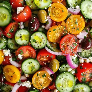 - 2 large cucumbers, diced into bite-sized cubes - 3 medium tomatoes, diced into equal-sized pieces - 1 red bell pepper, diced Fresh vegetables are the heart of a Greek salad. Cucumbers add crunch and hydration. Tomatoes provide sweetness and color. Red bell peppers add a nice crunch and a touch of sweetness. Together, they make a refreshing mix. - 1 cup Kalamata olives, pitted and halved - 1 red onion, thinly sliced into rings - 1/3 cup feta cheese, crumbled (omit for a vegan version) Next, we have Kalamata olives. They bring a salty, rich flavor to the salad. Red onion adds a sharp bite that balances the sweetness of the other veggies. Feta cheese adds creaminess and a tangy taste. If you prefer a vegan salad, simply leave out the feta. - 1/4 cup extra virgin olive oil - 2 tablespoons red wine vinegar (use apple cider vinegar for a unique flavor twist) - 1 teaspoon dried oregano, preferably Mediterranean The dressing ties everything together. Extra virgin olive oil makes it rich and smooth. Red wine vinegar adds a nice tang. Dried oregano brings a hint of earthiness. This simple dressing enhances the fresh flavors without overpowering them. You can find the full recipe online for detailed steps. Start by washing all your fresh vegetables. Clean them well to remove any dirt. Next, dice the cucumbers and tomatoes into small, even pieces. This helps make each bite enjoyable. Add these diced vegetables to a large mixing bowl. Then, chop the red bell pepper and halve the Kalamata olives. Thinly slice the red onion into rings. Mix all these vibrant ingredients together in the bowl. This colorful blend makes your salad look great! In a small bowl, mix the extra virgin olive oil and red wine vinegar. Whisk them together until they blend well. Add in the dried oregano for that nice Mediterranean flavor. Season your dressing with salt and freshly ground black pepper. This adds taste and balance to the salad. Taste your dressing and adjust the salt if needed. Now, pour the prepared dressing over the bowl of vegetables. Gently toss everything together with a large spoon or salad tongs. Make sure all the vegetables are covered in the dressing. If you want feta cheese, sprinkle the crumbled cheese on top. Toss it lightly again to mix the feta in with the salad. Finally, garnish with chopped fresh parsley for a pop of color. Enjoy your healthy Greek salad! For the complete recipe, see [Full Recipe]. To make your Greek salad shine, start with high-quality olive oil. This oil adds rich taste and depth. Look for extra virgin, as it has the best flavor. A simple drizzle makes a big difference. Next, add a squeeze of fresh lemon juice. This brightens the salad and adds zing. The citrus lifts the flavors and makes each bite refreshing. Use it right before serving for the best taste. When it comes to serving, think about your style. You can serve in a large bowl for a family meal. This lets everyone help themselves. Or, you can serve in individual bowls for a fancy touch. This makes each portion feel special. Garnishes also help with presentation. Fresh herbs like parsley add color. A slice of lemon on the side gives a nice look. These small touches make your salad more inviting. Want to boost the health factor? Add more vegetables. You can include radishes, carrots, or even spinach. Each veggie adds unique nutrients and flavors. More colors mean more vitamins! If you're watching your fat intake, think about cheese options. Use low-fat feta or skip the cheese entirely for a vegan choice. You still get a tasty salad without the extra calories. This way, you can enjoy a healthy Greek salad without worry. For the full recipe, check out the Mediterranean Bliss Greek Salad. {{image_4}} You can easily change the Greek salad to fit your diet. For a vegan version, swap feta cheese with tofu or avocado. Tofu adds protein and a nice texture. Avocado gives a creamy flavor without dairy. Both are great choices. This salad is also gluten-free. All the ingredients are naturally gluten-free. You can enjoy it without worry if you have gluten sensitivities. To add more flavor, think about adding protein. Chickpeas are a great option. They are filling and nutritious. Grilled chicken is another tasty choice if you prefer meat. It adds a smoky taste that pairs well with the salad. You can also introduce different herbs and spices. Fresh dill or mint can brighten the dish. A pinch of red pepper flakes can add a nice kick. Each tweak gives the salad a unique twist. Feel free to switch up the vegetables too. Grape tomatoes are sweeter and add a pop of color. You can also try different colored bell peppers for a vibrant look. Another fun swap is with olives. While Kalamata olives are classic, green olives can give a tangy taste. Each type of olive brings its own flavor, making your salad exciting. For the full recipe, check out the Mediterranean Bliss Greek Salad. To keep your Healthy Greek Salad fresh in the fridge, follow these tips: - Use an airtight container to seal in moisture and flavors. - Place a paper towel inside the container to absorb extra moisture. - Store the salad in the fridge for up to three days. For long-term storage, keep the salad ingredients separate. Here’s how: - Store the vegetables in their own container. This keeps them crisp. - Keep dressing in a small jar or bottle. You can freeze extra dressing for later use. To tell if your salad is no longer fresh, watch for these signs: - Look for wilted greens or soggy vegetables. - Check for an off smell or sour taste. - Discard any ingredients showing mold or discoloration. Proper disposal methods include throwing spoiled food in the trash or composting if safe. Enjoy the Healthy Greek Salad fresh, and savor every bite! For the full recipe, check out the Mediterranean Bliss Greek Salad. Greek salad is full of fresh veggies. These ingredients give many health benefits. Cucumbers keep you hydrated with their high water content. Tomatoes are rich in vitamins A and C, which are good for your skin. Red bell peppers provide antioxidants that help fight disease. Kalamata olives offer healthy fats, which are good for your heart. Feta cheese adds calcium for strong bones, but you can skip it if you prefer vegan options. The dressing made with olive oil is also good for heart health. Eating this salad can help you feel full and satisfied without many calories. Yes, you can prep your Greek salad ahead of time. To keep it fresh, chop the veggies but store them separately from the dressing. This way, they stay crisp and colorful. You can mix the dressing in another bowl. When you are ready to eat, combine everything. This keeps the salad tasting fresh and not soggy. If you want to add feta, do this right before serving, so it stays creamy. Absolutely! This salad is perfect for meal prep. You can easily make a big batch and store it in your fridge. Use airtight containers to keep it fresh. The veggies will stay good for about three days. If you want to eat it later, avoid adding the dressing until just before serving. This keeps the flavors bright and the textures right. Greek salad pairs well with many dishes. You can serve it with grilled chicken for added protein. It also goes great with pita bread or hummus for a light meal. If you are looking for a heartier option, try it with grilled fish. Adding some quinoa or brown rice on the side is also a nice touch. This makes for a balanced meal that is both tasty and healthy. You can find the Full Recipe for a Mediterranean Bliss Greek Salad to try today! In this article, we explored how to make a fresh and healthy Greek salad. I covered the ingredients and steps, plus tips for flavor and presentation. You learned about variations and storage to keep your salad fresh. Remember, this dish is not just tasty but also packed with nutrients. Whether you enjoy it as a side or main dish, its flavors and colors will impress everyone. By adding your twist, you can make it your own. Happy salad making!