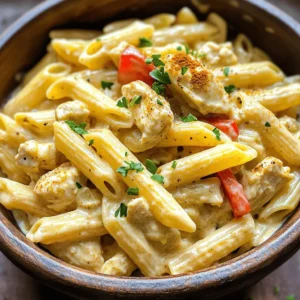 - 2 boneless, skinless chicken breasts - 8 oz penne pasta - 1 tablespoon Cajun seasoning - 2 tablespoons olive oil - 1 medium onion - 3 cloves garlic - 1 red bell pepper - 1 cup heavy cream - 1 cup chicken broth - 1 cup grated Parmesan cheese - Salt and pepper - Fresh parsley The ingredients for this dish come together to create a rich and tasty meal. You’ll notice how each part plays a role in the final flavor. The chicken gives protein and heartiness, while the pasta acts as a lovely base. The Cajun seasoning adds a spicy kick that makes this dish stand out. If you want to change things up, I have options for you. - For dairy alternatives, you can use coconut milk or almond milk instead of heavy cream. This keeps the dish creamy without dairy. - If you need a chicken substitute, consider using tofu or chickpeas. They both provide protein and soak up the sauce well. - For gluten-free pasta, options like rice or quinoa pasta work great. They cook differently, so keep an eye on them while cooking. With these substitutions, you can still enjoy a delicious creamy Cajun chicken pasta that fits your needs. Enjoy making this dish your own! If you want to see the full recipe, check out the [Full Recipe]. To cook the penne pasta, start by bringing a large pot of water to a rolling boil. Add a generous pinch of salt. This helps enhance the pasta's flavor. Once the water is boiling, add the penne pasta. Follow the package instructions for cooking time, usually around 11-12 minutes. You want it to be al dente, which means it should be firm to the bite. To check, taste a piece a minute or two before the time is up. When ready, drain the pasta in a colander and set it aside. In a large skillet, heat the olive oil over medium-high heat. Add the diced chicken pieces to the skillet. Season them generously with Cajun seasoning, salt, and pepper. Cook the chicken for about 5-7 minutes. You want it to be fully cooked through and golden brown. Use a meat thermometer to check if it reaches 165°F. Once cooked, remove the chicken from the skillet and place it on a plate. Set it aside while you prepare the other ingredients. In the same skillet, reduce the heat slightly. Add the finely chopped onion and minced garlic. Sauté them for about 2-3 minutes until the onion turns translucent and fragrant. Next, add the sliced red bell pepper. Cook for another 3-4 minutes until the pepper softens a bit. Then, pour in the heavy cream and chicken broth. Increase the heat until the mixture starts to simmer gently. Once simmering, lower the heat to keep it warm. Now, gradually mix in the grated Parmesan cheese. Stir continuously to melt the cheese completely. This will give your sauce a rich, creamy texture. Finally, return the sautéed chicken and drained penne pasta to the skillet. Toss everything together well, ensuring every piece of pasta is coated in the creamy sauce. Taste and adjust the seasoning if needed. To make your creamy Cajun chicken pasta even better, consider adding more spices. You can try smoked paprika or cayenne for extra heat. Fresh herbs like thyme or basil can also brighten the dish. To balance the creaminess, add a splash of lemon juice or a dash of vinegar. This adds a nice zing and cuts through the richness. Avoid overcooking your chicken by using medium heat. Cook it until golden brown, about 5-7 minutes. For pasta, watch the clock! Boil it until al dente, which means it should still have a slight bite. Drain it right away to stop the cooking. For a smooth sauce, stir continuously as you add cheese. This helps it melt evenly without clumping. If the sauce gets too thick, add a bit of chicken broth until it reaches your desired consistency. Plating makes a big difference! Serve your pasta in shallow bowls for a nice look. Drizzle some extra cream sauce on top to make it inviting. A sprinkle of extra Parmesan cheese adds a lovely touch. For garnish, fresh parsley works wonders. It adds color and a fresh taste. You might even add a slice of lemon on the side. This lets your guests squeeze a bit of juice over their pasta for a burst of flavor. For the full recipe, check out the detailed instructions above. {{image_4}} You can make a great vegetarian version of this dish. Replace the chicken with veggies. Use mushrooms, zucchini, or spinach for a fresh taste. For protein, add chickpeas or tofu. 1. Cook the Veggies: Sauté the vegetables until they soften. 2. Season Well: Use Cajun seasoning on the veggies to keep that flavor. 3. Follow the Sauce Steps: Keep the sauce the same, and mix in your veggies. This way, you keep the creamy goodness and add healthy veggies! Want more heat? You can boost the spice in a few ways. - Add Hot Sauce: Mix in your favorite hot sauce while cooking the chicken. - Use Spicy Peppers: Dice jalapeños or cayenne peppers and sauté with the onions. - Extra Cajun Seasoning: Add a bit more Cajun seasoning to the chicken for a kick. These small tweaks will give your pasta a fiery twist! If you love seafood, swap the chicken for shrimp or scallops. 1. Cook Seafood: Sauté shrimp or scallops until they turn pink and opaque. 2. Follow the Same Steps: Use the same sauce and pasta methods. 3. Adjust Cooking Time: Seafood cooks fast, so watch it closely. This change creates a rich, ocean-inspired version of the dish. Don't forget to check out the Full Recipe for more details! To keep your creamy Cajun chicken pasta fresh, store it in the fridge. Place the pasta in airtight containers. This helps prevent it from drying out and keeps the flavors strong. Make sure to cool the pasta to room temperature before sealing it. If you're storing it for more than a few days, consider freezing it. Just remember that freezing may change the texture a bit. When you’re ready to enjoy your leftovers, use gentle reheating methods. The best options are the stovetop or microwave. If you use the stovetop, add a splash of chicken broth or a little cream. This helps keep the sauce creamy. Stir often to avoid sticking. If using a microwave, cover the dish with a damp paper towel. This helps trap moisture. Heat in short bursts, stirring in between, until warm. Enjoy your creamy Cajun chicken pasta just like the first time! Yes, you can make this dish ahead of time. Here are some tips: - Cook the pasta: You can cook the penne pasta earlier on. Drain it well and toss it with a little oil to prevent sticking. - Prepare the chicken: Sauté the chicken and store it in the fridge. Reheat it before mixing with pasta. - Make the sauce: You can prepare the creamy sauce in advance. Store it in an airtight container in the fridge. - Combine before serving: Mix everything together just before serving. This keeps the pasta fresh and hot. Pair this pasta with these delicious sides: - Garlic bread: A warm, crusty garlic bread complements the dish perfectly. - Caesar salad: A fresh Caesar salad adds a nice crunch and balances the creamy pasta. - Steamed vegetables: Broccoli or green beans offer a healthy touch and color to your meal. - Corn on the cob: Sweet corn is a fun side that goes well with Cajun flavors. Adjusting the serving size is simple. Here’s how: - Double ingredients: If you want to serve eight, just double each ingredient in the recipe. - Halve ingredients: For two servings, cut the amounts in half. - Scale easily: Keep the ratios the same, so the flavors remain balanced. - Use measuring tools: A scale or measuring cups can help ensure precision when scaling down or up. You can find the [Full Recipe] online for more details! This blog post covered a delicious creamy Cajun chicken pasta recipe. You learned about the key ingredients, including chicken, pasta, and spices. We explored cooking methods and tips to enhance flavors. Variations allowed you to personalize your dish. Don't forget proper storage and reheating tips to enjoy leftovers. Embrace your culinary skills and try this recipe. It’s quick, satisfying, and perfect for any meal. Enjoy your cooking adventure!