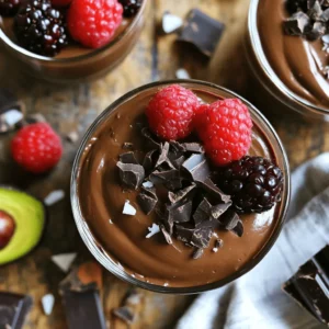 - Ripe avocados: Choose avocados that feel soft but not mushy. Ripe avocados add creaminess. They bring healthy fats and nutrients to the mousse. When selecting avocados, look for dark green skin. A little give when pressed is a good sign. Avoid avocados with large dark spots or cracks. - Cocoa powder: The type of cocoa powder you use matters. Choose high-quality, unsweetened cocoa for the best flavor. Dutch-processed cocoa has a smooth taste. Regular cocoa has a rich chocolate flavor. Both are great choices. - Sweeteners: Maple syrup and agave syrup are both tasty options. Maple syrup gives a unique flavor. It adds a slight caramel note. Agave syrup is milder and sweeter. It blends well without changing the taste much. You can adjust the sweetness based on your preference. - Non-dairy milk options: You can use almond, coconut, or oat milk. Almond milk is light and nutty. Coconut milk adds creaminess and a hint of tropical flavor. Oat milk is thick and wholesome. Any of these choices work well to create a smooth texture. - Flavor enhancers: Vanilla extract adds warmth and depth. A little cinnamon gives an extra layer of flavor. Both options are simple and enhance the chocolate taste. You can try adding a pinch to see what you like best. - Garnish suggestions: Dark chocolate shavings are a rich topping. They add elegance and extra chocolate flavor. Fresh berries like raspberries or strawberries bring brightness. Their color and tartness balance the rich mousse perfectly. These garnishes make the dish even more appealing. You can find the full recipe at the beginning of this article. First, you need to prepare your avocados. To peel and pit them easily, slice the avocado in half. Twist the halves apart. Use a spoon to scoop out the pit. Then, scoop the green flesh into a bowl. Next, measure your ingredients. For this mousse, you will need: - 2 ripe avocados, peeled and pitted - 1/2 cup unsweetened cocoa powder - 1/3 cup maple syrup (or agave syrup) - 1/4 cup almond milk (or any non-dairy milk of your choice) - 1 teaspoon vanilla extract - 1/4 teaspoon sea salt - A pinch of cinnamon (optional) Combine all these ingredients in a food processor. Now, let’s blend for that creamy texture. Start blending on high speed. Stop occasionally to scrape down the sides. This ensures everything mixes well. Blend until it’s smooth. Taste your mousse after blending. If you desire more sweetness, add extra maple syrup. Blend again to mix in the syrup. Adjust to your liking for the best flavor. Chilling the mousse is very important. It allows the flavors to develop and the mousse to thicken. Cover the individual dishes with plastic wrap. Chill them in the fridge for at least 30 minutes. For serving, get creative! Garnish your mousse with dark chocolate shavings or fresh berries. This adds a pop of color and texture. You can serve it in small bowls or glasses for a fun touch. Enjoy your rich and creamy vegan chocolate avocado mousse! - Over-blending the mousse: Blending too long makes it thin. Blend just until smooth. You want a creamy texture, not soup. - Using unripe avocados: Unripe avocados are hard and bitter. Always pick ripe ones. They should feel slightly soft. - Balancing sweetness: Taste your mousse before serving. If it's too bitter, add more maple syrup. Start with a little more. Keep tasting until it’s just right. - Experimenting with additional flavorings: You can try adding a pinch of espresso or a drop of peppermint extract. These flavors can make the mousse even more exciting. - Best food processors for smooth blending: Look for a powerful food processor. A 600-watt model works well. It blends the ingredients evenly and quickly. - Storage containers for chilling the mousse: Use small bowls with lids. This keeps the mousse fresh. Glass containers are a great choice. They help keep the mousse cool and tasty. For the full recipe, check out the [Full Recipe]. {{image_4}} You can make your Vegan Chocolate Avocado Mousse even more fun by adding nut butters. Try almond or peanut butter for a rich and creamy taste. These nut butters enhance the texture and add healthy fats. You can also infuse flavors like coffee or mint. A splash of coffee brings a deep, bold taste. Mint adds a refreshing twist that brightens up the dessert. Both options create a unique mousse that surprises and delights. For those with dietary needs, gluten-free variations are easy to make. All the ingredients in this mousse are naturally gluten-free. This makes it a great choice for anyone avoiding gluten. You can also opt for sugar-free alternatives. Using stevia or monk fruit keeps the mousse sweet without added sugar. These substitutes do not change the creamy texture. You can enjoy a guilt-free treat that still tastes amazing. Transform your mousse into parfaits for a stunning dessert. Layer the mousse with fresh fruits or granola in clear cups. This adds color and texture, making your dessert look beautiful. You can use the mousse as a filling for cakes or other desserts. It works well between layers of cake or as a filling for tart shells. This gives you a chance to be creative with your presentation. For the complete recipe, check out the Full Recipe section. To keep your Vegan Chocolate Avocado Mousse fresh, follow these steps: - Chill the mousse: After making it, cover your mousse with plastic wrap or a lid. This helps prevent air from getting in. - Use airtight containers: Store the mousse in airtight containers. This keeps it from absorbing other flavors in the fridge. - Refrigerate promptly: Place it in the fridge as soon as it's ready. This helps maintain its creamy texture. The mousse stays fresh for about 3 to 5 days in the fridge. Always check for any changes in smell or texture before serving. Can you freeze Vegan Chocolate Avocado Mousse? Yes, you can! Freezing is a great option if you want to store it longer. - Portion it out: Divide the mousse into small portions before freezing. This makes it easy to thaw only what you need. - Use freezer-safe containers: Make sure to use containers that are safe for freezing. This prevents freezer burn. When you're ready to enjoy it again, follow these steps to thaw: - Thaw in the fridge: Place the frozen mousse in the fridge overnight. This keeps it at a safe temperature while it thaws. - Stir before serving: After thawing, give the mousse a quick stir. This helps regain its smooth texture. By following these storage and freezing tips, you can enjoy your Vegan Chocolate Avocado Mousse at its best. For the complete recipe, check out the Full Recipe section. Yes, you can use different sweeteners. Honey or agave syrup works well too. Each sweetener changes the taste slightly. Honey adds a floral note, while agave is milder. You can experiment to find your favorite. Just keep the amount similar to maple syrup for the best results. This mousse stays fresh for about three days in the fridge. Store it in an airtight container to keep it from drying out. The mousse may thicken as it sits, so stirring it gently can help restore its creamy texture. Enjoy it within this timeframe for the best flavor and quality. Yes, this dessert is quite healthy! Avocados are full of good fats and nutrients. They can boost heart health and provide fiber. Cocoa powder is also rich in antioxidants, adding to the health benefits. This mousse is a guilt-free treat that satisfies your sweet tooth while nourishing your body. Absolutely! To make it nut-free, choose oat milk or soy milk instead of almond milk. Both options work well and keep the mousse creamy. Ensure your cocoa powder is also nut-free. With these swaps, you can enjoy this tasty dessert without any nut allergy concerns. Vegan Chocolate Avocado Mousse is simple and fun to make. You learned about key ingredients like ripe avocados, cocoa powder, and sweeteners. I shared tips on preparation, blending, and storing your mousse. Mixing in flavors or making parfaits adds creativity. Remember, use ripe avocados for the best taste. This mousse is healthy and easily customizable for different diets. Enjoy your tasty treat, and don't hesitate to share your own variations!