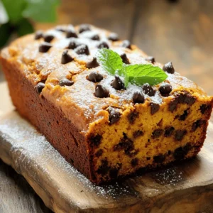 - 1 ¾ cups all-purpose flour - 1 teaspoon baking soda - ½ teaspoon baking powder - ½ teaspoon salt - 1 teaspoon ground cinnamon - ½ teaspoon ground nutmeg - ½ teaspoon ground ginger - ½ cup granulated sugar - ½ cup brown sugar, packed firmly - 2 large eggs - 1 cup pumpkin puree - ½ cup vegetable oil - 1 teaspoon pure vanilla extract - 1 cup semi-sweet chocolate chips - ½ cup chopped walnuts (optional) To make Chocolate Chip Pumpkin Bread, you need simple ingredients. You’ll want to gather flour, sugars, eggs, and pumpkin puree. Pumpkin puree gives the bread moisture and flavor. The spices, like cinnamon and nutmeg, add warmth and depth. You can use canned pumpkin or make your own from fresh pumpkins. Using two types of sugar helps balance the flavor. Granulated sugar adds sweetness, while brown sugar adds a rich, caramel taste. Don’t forget the chocolate chips! They melt into gooey pockets of joy. If you like nuts, add walnuts for crunch. They complement the sweet and spicy flavors. - 9x5-inch loaf pan - Mixing bowls (medium & large) - Whisk or electric mixer - Spatula or wooden spoon - Parchment paper For baking, you’ll need some tools. A 9x5-inch loaf pan is perfect for this bread. Mixing bowls, both medium and large, will help you combine ingredients. A whisk or electric mixer makes it easy to blend. Use a spatula or wooden spoon to fold in the chocolate chips. Parchment paper is a must for easy removal after baking. This is your list of ingredients and tools to create a cozy fall treat. You can find the full recipe in the previous sections to guide you through the steps. Enjoy the process of baking and the delightful smell that fills your kitchen! - Preheat oven to 350°F (175°C). - Grease and line the loaf pan with parchment paper. To start, you need your oven hot. Preheating helps the bread rise well. Greasing the pan is key. It keeps the bread from sticking. Lining it with parchment paper makes removal easy. You’ll thank yourself later! - Whisk together flour, baking soda, baking powder, salt, and spices. - Set aside for later use. Next, grab a mixing bowl. Add the flour, baking soda, and baking powder. Toss in the salt, cinnamon, nutmeg, and ginger. Whisk them together until mixed well. This step ensures even flavors in your bread. Set this bowl aside for now. - Beat sugars and eggs until fluffy. - Stir in pumpkin puree, oil, and vanilla extract. In a large bowl, mix granulated and brown sugars with the eggs. Use an electric mixer or a whisk. Beat until it’s light and fluffy. Then, stir in the pumpkin puree, vegetable oil, and vanilla. Mix until it’s smooth. This creates the moist base for your bread. - Gradually add dry ingredients to wet mixture. - Fold gently to avoid overmixing. Now, slowly add the dry mix to the wet mix. Use a spatula for this step. Gently fold the ingredients together. Be careful not to overmix. This keeps your pumpkin bread light and airy. - Fold in chocolate chips and optional walnuts. Time for the fun part! Gently fold in the chocolate chips. If you like nuts, add the walnuts now. This gives your bread an amazing crunch and flavor. Ensure they are evenly distributed. - Pour batter into loaf pan and smooth the top. - Bake for 55-65 minutes and check for doneness. Pour your batter into the prepared loaf pan. Smooth the top with a spatula. Place it in the oven. Bake for 55 to 65 minutes. Check doneness with a toothpick. It should come out clean or with a few moist crumbs. Enjoy the aroma filling your kitchen! This step brings you closer to a delicious treat. For the full recipe, refer to the entire guide. Checking for doneness is easy. Insert a toothpick into the center of the bread. If it comes out clean or with a few moist crumbs, the bread is ready. This method helps ensure you don’t overbake. If you live at a high altitude, you may need to adjust the baking time. Start checking at the 50-minute mark to see if it is done. To keep your chocolate chip pumpkin bread light, avoid overmixing. Mix the wet and dry ingredients just until combined. This small tip makes a big difference! Also, using ingredients at room temperature helps them blend better. Eggs and oil mix more smoothly when they are warm. For a lovely presentation, serve the bread warm with butter. This adds a rich flavor that everyone loves. You can also dust the top with powdered sugar for a sweet touch. Fresh mint leaves make a nice garnish and add a pop of color. Arrange the slices on a wooden board for a rustic feel. This will impress your guests! {{image_4}} You can make this bread gluten-free. Just substitute all-purpose flour with a gluten-free flour blend. This change keeps the taste and texture similar. Look for a blend that contains xanthan gum to improve the bread's structure. Want a vegan option? You can replace the eggs with flaxseed meal or applesauce. For flaxseed, mix one tablespoon with three tablespoons of water. Let this sit until it thickens. Applesauce works well too; use ¼ cup instead of one egg. Also, choose plant-based oils and sugars for a fully vegan treat. Adding fruits like raisins or cranberries gives the bread a fruity twist. These add a burst of flavor and chewiness. You can also swap chocolate chips for white chocolate or caramel. These options create a different taste and make the bread even more exciting. Try mixing and matching for your perfect loaf! To keep your chocolate chip pumpkin bread fresh, store it in two ways. At room temperature, wrap the bread tightly in plastic wrap or place it in an airtight container. This method helps maintain its soft texture. You can also refrigerate it to extend its shelf life. In the fridge, it will stay good for about one week. If you want to save some for later, freezing is a great option! First, wrap the bread tightly in plastic wrap, then place it in a freezer-safe bag. This will help keep it fresh. When you’re ready to enjoy it, just take it out and let it thaw in the fridge overnight. To warm it up, pop slices in the microwave for a few seconds or use a toaster. Chocolate chip pumpkin bread tastes amazing with drinks! Pair it with coffee or tea for a cozy treat. The warm flavors of the bread go well with hot beverages, making it a perfect snack for fall. You can also serve it with a bit of butter or cream cheese for extra richness. Yes, you can use fresh pumpkin puree instead of canned. Using fresh pumpkin can add a deeper flavor. To make fresh puree, cut a pumpkin in half and remove the seeds. Bake the halves at 350°F for about 45 minutes, or until soft. Let them cool, then scoop out the flesh. Blend until smooth for your recipe. Look for a golden-brown top. The bread should spring back when touched gently. For the best test, insert a toothpick into the center. If it comes out clean or with a few moist crumbs, the bread is done. If it has wet batter, bake it a bit longer. Yes, you can add more chocolate chips! This will make the bread sweeter and richer. Just remember that too many chips can make the bread dense. Start with an extra half cup if you want more chocolate flavor. Use a sharp serrated knife for clean slices. Wait until the bread has cooled completely. This helps prevent the bread from squishing. Start at one end and slice straight down for even pieces. At room temperature, this bread lasts about 3 to 5 days. Keep it in an airtight container. If you put it in the fridge, it can last up to a week. Just remember that refrigeration can change the texture a bit. Sure! You can use nutmeg, allspice, or cardamom. Each spice brings a new twist to the flavor. Try mixing in a teaspoon of nutmeg for warmth or allspice for a hint of sweetness. Adjust the amount to your taste for a new fall delight. For the full recipe, check the [Full Recipe]. You now have a complete guide to making Chocolate Chip Pumpkin Bread. From the key ingredients to equipment and steps, you can easily whip up this tasty treat. Don't forget the tips for storage and variations to customize your bread. Whether you try a gluten-free version or add fruits, the options are endless. Enjoy your baking journey and share this delicious bread with family or friends!