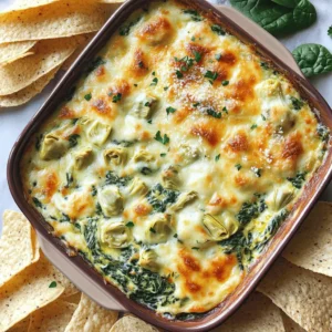 - 1 cup fresh spinach, finely chopped - 1 cup canned artichoke hearts, well-drained and chopped - 1/2 cup cream cheese, softened to room temperature - 1/2 cup sour cream - 1/2 cup mozzarella cheese, freshly shredded - 1/4 cup Parmesan cheese, finely grated - 2 cloves garlic, minced - 1 teaspoon fresh lemon juice - Salt and freshly ground black pepper to taste - 1/4 teaspoon red pepper flakes (optional) - Tortilla chips or freshly sliced baguette for serving The ingredients for creamy spinach artichoke dip come together easily. You can choose fresh or canned artichokes. I prefer fresh spinach for flavor, but both work well. Cream cheese gives the dip its base, making every bite rich and smooth. The sour cream adds tanginess. For that cheesy pull, I use mozzarella. Parmesan adds a salty bite that brightens the whole dish. I always add fresh garlic for depth. A splash of lemon juice lifts the flavors, making them pop. Salt and pepper balance the dish. If you like heat, use red pepper flakes. They add a nice kick without overwhelming the flavors. Serve with tortilla chips or a sliced baguette for dipping. Each bite of this dip is a creamy, cheesy delight. For the full recipe, check the section above. Preheating your oven to 350°F (175°C) is key for this dip. This step makes sure your dip cooks evenly. You want it to bubble and get a nice golden color. Skipping this step can lead to an uneven bake. In a large bowl, mix together the cream cheese, sour cream, mozzarella, and Parmesan. Use a spatula or a hand mixer to blend until smooth. This creates a rich and creamy base. The cream cheese must be soft for easy mixing. Make sure there are no lumps. A smooth texture makes the dip great for dipping. Next, gently fold in the chopped spinach and artichoke hearts. Add in the minced garlic, lemon juice, salt, pepper, and red pepper flakes if you like some heat. Stir carefully to mix everything well. This is where the magic happens. The flavors of spinach and artichokes blend to create a delicious combination. Now, spoon the mixture into a baking dish. Spread it evenly to create a uniform layer. Place the baking dish in the preheated oven and bake for 25 to 30 minutes. You want to see bubbling around the edges and a light golden top. This means your dip is ready. Once baked, let it cool for a few minutes before serving. This short wait allows the flavors to meld beautifully, making it taste even better. For the Full Recipe, visit the provided link. To get that smooth and creamy dip, mix your cheeses well. Start with softened cream cheese and sour cream. This helps avoid lumps. Use a spatula or hand mixer to blend everything until it's nice and smooth. When you add spinach and artichokes, fold them in gently. This keeps the dip fluffy and creamy. Want to kick up the flavor? Add more garlic! You can use three or four cloves if you love garlic. Fresh herbs like basil or parsley also boost taste. A sprinkle of cayenne pepper adds a fun kick. Experiment with Italian seasoning for a unique twist. Each addition brings new flavor layers to your dip. Serve your dip warm for the best experience. When it comes out of the oven, let it cool for a few minutes. This allows the flavors to blend well. Serve it hot with tortilla chips or sliced baguette. The warmth makes it extra inviting and tasty. For a lovely touch, sprinkle some extra Parmesan on top before serving. {{image_4}} You can make this dip lighter by swapping some ingredients. Use low-fat cream cheese and sour cream for a healthier twist. Greek yogurt is another great choice. It adds creaminess without the extra fat. You won't miss the full-fat versions. Plus, you still get that rich taste you love. Want to change up the flavor? Try adding different cheeses. Cheddar or gouda can give it a fun kick. You can also mix in spices like cumin or paprika. These simple tweaks can make your dip unique. Don’t be afraid to experiment. Each time, you can create a new favorite. For a vegan version, replace dairy products with plant-based alternatives. Use cashew cream or tofu for the cream cheese. You can also use coconut yogurt instead of sour cream. Nutritional yeast gives it a cheesy flavor. These swaps keep the dish creamy while being vegan-friendly. Enjoy delicious flavors without the dairy! For the full recipe, check out [Full Recipe]. Store leftover dip in an airtight container. This keeps the dip fresh and tasty. Place it in the fridge within two hours of serving. For longer storage, you can freeze it. Use a freezer-safe container and label it with the date. Make sure to leave some space for expansion when freezing. To reheat your dip, use an oven or a microwave. In the oven, preheat to 350°F (175°C). Place the dip in a baking dish and cover it with foil. Heat for about 15-20 minutes, or until warm. In the microwave, heat in short bursts of 30 seconds, stirring in between. This way, you keep the dip creamy and avoid a rubbery texture. The dip lasts about 3-4 days in the fridge. Make sure it is sealed well. If frozen, it can last up to 2 months. To enjoy the best flavor, eat it within this time. Always check for any off smell or change in texture before eating. Yes, you can make this dip ahead of time! Prepare the dip and store it in the fridge. Use an airtight container to keep it fresh. You can make it a day before your event. Just remember to bake it right before serving. If you want to reheat it, warm it in the oven until it's hot and bubbly. This dip pairs well with many snacks. Try serving it with: - Tortilla chips - Fresh vegetable sticks like carrots and celery - Sliced baguette - Pita chips These options add crunch and freshness. They also bring out the creamy flavor of the dip. You can bake this dip in a slow cooker! First, mix all the ingredients as usual. Then, place the mixture in the slow cooker. Cook it on low for about 2 to 3 hours. Stir it occasionally to keep it smooth. This method makes the dip perfect for parties, as it stays warm and ready to enjoy. For the full recipe, check out the complete guide above. This creamy spinach artichoke dip is easy to make and fun to share. We covered the key ingredients and detailed step-by-step instructions to guide you. Remember to adjust flavors and textures to your liking, and don’t hesitate to explore variations. Whether making it healthier or trying vegan options, there’s a version for everyone. Store any leftovers properly, and reheat to enjoy it warm again. With this recipe, you are set for tasty gatherings and comfy nights in. Enjoy your delicious creation!