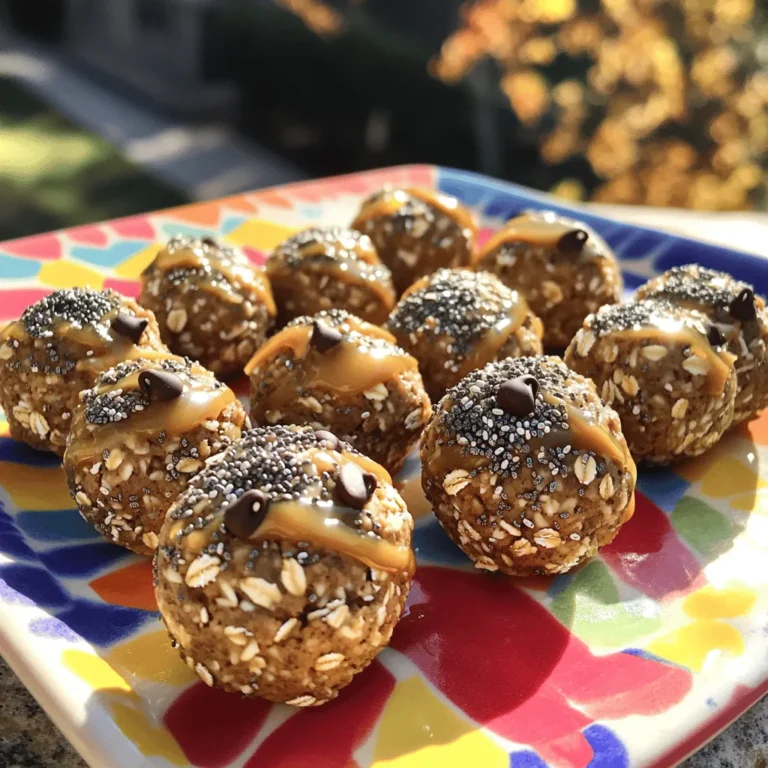 For these tasty energy bites, you will need a few simple ingredients. Grab the following items: - 1 cup natural peanut butter (smooth or chunky) - 1 cup rolled oats - 1/2 cup honey or pure maple syrup - 1/4 cup chia seeds - 1/4 cup mini chocolate chips - 1/4 cup ground flaxseeds - 1 teaspoon pure vanilla extract - A pinch of flaky sea salt Each ingredient adds its own special touch. The peanut butter provides creaminess and protein. Oats give a nice chewy texture and fiber. Honey or maple syrup sweetens the bites naturally. Chia seeds and flaxseeds add healthy fats and fiber. The mini chocolate chips give a delightful burst of sweetness. Finally, vanilla extract and sea salt enhance all the flavors. Make sure to use high-quality peanut butter for the best taste. You can pick smooth or chunky based on your preference. These ingredients come together to make the perfect snack. For a full recipe, check the details I provided earlier. 1. Start by mixing the peanut butter and honey (or maple syrup) in a large bowl. Use a whisk or spatula. Blend until smooth and consistent. 2. Next, add the vanilla extract and a pinch of sea salt. Stir well to combine all ingredients evenly. 3. Now, mix in the rolled oats, chia seeds, ground flaxseeds, and mini chocolate chips. Stir until you have a thick dough. 4. Chill the mixture in the fridge for about 30 minutes. This step helps the energy bites hold their shape when you roll them. 1. After chilling, scoop out small portions, about 1 inch in size. Roll them into bite-sized balls using your hands. 2. Place the rolled energy bites on a baking sheet lined with parchment paper. Leave a little space between each one. 3. Put the baking sheet back in the fridge for another 30 minutes. This helps the bites set nicely. You can find the full recipe for these delicious energy bites in the recipe section. - Ensuring the right consistency: Start by mixing the peanut butter and honey until smooth. This step is key. If the mix is too dry, add a bit more honey. If it’s too wet, add more oats. You want a thick, moldable dough. - Choosing the best peanut butter: Natural peanut butter works best. It should have just peanuts and salt. Avoid brands with added sugars or oils. The pure flavor enhances your bites without unwanted extras. - Working with chilled mixture for easy rolling: Chill the mixture for about 30 minutes. This makes it easier to roll into balls. If it feels sticky, keep it in the fridge longer. Cold dough holds its shape better. - Creative ways to present energy bites: Use a colorful plate to serve. Arrange the energy bites in a circle or stack them high. You can also use cupcake liners for a fun touch. - Pairing with fruits or smoothies: Serve your energy bites with fresh fruit. Sliced apples or bananas make a great pair. You can also blend them into smoothies for a quick energy boost. - Energy bite toppings or drizzles: Try drizzling a little melted dark chocolate on top. You can also sprinkle extra chia seeds for a nice crunch. These small touches make your bites look gourmet. For the full recipe, check the section above. {{image_4}} You can change the flavor of your energy bites with a few simple tricks. - Adding protein powder for extra nutrition: Mix in a scoop of your favorite protein powder. This boosts the protein and makes them even more filling. - Using nut butters other than peanut: Swap peanut butter for almond or cashew butter. Each nut butter brings a unique taste and texture. - Incorporating spices like cinnamon or nutmeg: Add a sprinkle of cinnamon or nutmeg for warmth. These spices enhance the flavor and add health benefits. You can make your energy bites even better by adding more ingredients. - Substitutions for sweeteners: Try agave syrup or maple syrup instead of honey. These options add a different sweetness and flavor. - Dried fruits for added texture and flavor: Mix in dried fruits like cranberries or apricots. They provide chewiness and a fruity taste. - Nuts and seeds for crunch: Toss in chopped nuts or seeds. Walnuts, almonds, or pumpkin seeds add a great crunch and extra nutrients. These variations can make your healthy peanut butter energy bites exciting and fun. Check out the Full Recipe to get started! To keep your energy bites fresh, store them in the fridge. This helps maintain their texture and flavor. Use airtight containers for the best results. Zip-top bags work too but may not seal as well. If you want to keep them longer, consider freezing the bites. Just place them in a freezer-safe container. They will stay good for up to three months when frozen. In the fridge, energy bites last about one week. After that, they might lose their taste and texture. Look for signs of spoilage. If you see mold or an odd smell, throw them away. Fresh energy bites should smell like peanut butter and honey. Enjoy them while they are still good! For the full recipe, check out the section above. How many calories are in each energy bite? Each energy bite has about 100 calories. This makes them a great snack choice. You get a good mix of protein, carbs, and healthy fats in each bite. Can I make these vegan? Yes, you can easily make these vegan. Simply replace honey with maple syrup. This keeps the bites sweet and tasty without animal products. What’s the best way to customize the recipe? You can add your favorite nuts or seeds. Try using almond butter or sunflower seed butter for a twist. You can also swap in dried fruit like cranberries or raisins for added flavor. Nutritional benefits of peanut butter Peanut butter is rich in protein. It helps build muscles and keeps you full longer. It also contains healthy fats, vitamins, and minerals, which boost your health. Advantages of chia seeds and flaxseeds Chia seeds are high in fiber and omega-3 fatty acids. They help with digestion and heart health. Flaxseeds are also great for fiber and can lower cholesterol levels. Energy-boosting properties of honey or maple syrup Honey and maple syrup provide quick energy. They are natural sweeteners that offer antioxidants. These help your body fight off illness while giving you a sweet boost. This blog post covered how to make tasty energy bites with simple ingredients. You learned about the steps to mix, roll, and chill the mixture. I shared tips on choosing the best peanut butter and creative serving ideas. You can also try fun variations for new flavors. Storing these bites correctly helps keep them fresh. With this knowledge, you can enjoy a quick, healthy snack anytime. Energy bites are fun to make and great for boosting your day. Enjoy making them your own!