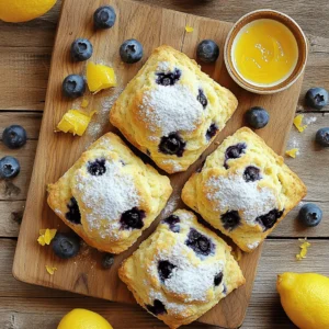 - 2 cups all-purpose flour - 1/2 cup granulated sugar - 1 tablespoon baking powder - 1/2 teaspoon salt - 1/2 cup unsalted butter, cold and cubed - 1 cup fresh blueberries (or frozen) - Zest of 1 medium lemon - 1/2 cup heavy cream - 1 large egg - 1 teaspoon vanilla extract - 1 tablespoon fresh lemon juice - Additional heavy cream and sugar for glaze When making lemon blueberry scones, the right ingredients are key. You want fresh blueberries for the best flavor. If you can’t find them, frozen will work too. The lemon zest adds a bright taste that lifts the scones. I use all-purpose flour for a great texture. The sugar balances the tartness of the lemon. Baking powder helps the scones rise. Salt adds depth to the flavor. Use cold butter to create flaky layers. The heavy cream gives moisture and richness. The egg binds everything together. Vanilla extract adds warmth, making the scones taste even better. Lastly, a little lemon juice brightens the flavors. For the glaze, I like to use extra heavy cream and sugar. It gives a sweet finish. This recipe is easy to follow and fun to make. You can find the full recipe for these delightful scones in the section above. - Preheat oven to 400°F (200°C) - Line baking sheet with parchment paper First, heat your oven to 400°F. This step is key for a nice rise. Next, take a baking sheet and line it with parchment paper. This makes for easy cleanup later. - Combine flour, sugar, baking powder, and salt - Sift to eliminate lumps In a large bowl, mix together the flour, sugar, baking powder, and salt. Make sure to sift these dry ingredients well. Sifting helps prevent lumps and ensures an even texture in your scones. - Cut in cold, cubed butter until mixture resembles coarse crumbs Now, add the cold, cubed butter to your dry mix. Use a pastry cutter or your fingers to cut in the butter. You want the mix to look like coarse crumbs with some small bits of butter. This is what makes the scones flaky. - Gently fold in blueberries and lemon zest Next, add the fresh blueberries and lemon zest. Use a spatula to fold these in gently. Be careful not to crush the blueberries; we want them whole for bursts of flavor. - Whisk together cream, egg, vanilla, and lemon juice - Pour into dry ingredients and stir gently In another bowl, whisk together the heavy cream, egg, vanilla, and lemon juice. Once mixed, pour this into the dry ingredients. Stir gently until just combined. It’s okay if the dough is a bit sticky. - Turn dough onto floured surface and shape into a circle - Cut into wedges or use a biscuit cutter - Bake for 15-20 minutes until golden brown Lightly flour your work surface and turn out the dough. Shape it into a circle, about 1 inch thick. Cut it into wedges or use a biscuit cutter for round shapes. Place them on the baking sheet, spaced apart. Bake for 15 to 20 minutes until golden brown. Keep an eye on them; they should rise beautifully! For the full recipe, check back for all the details! To make the best lemon blueberry scones, avoid overmixing the dough. Overmixing can make them tough. You want a light and flaky texture. Use cold ingredients like butter and cream. This helps your scones rise well. When your butter is cold, it creates steam while baking, giving you that perfect fluff. Serve your scones warm for the best taste. Dust them lightly with powdered sugar for sweetness. You can also add lemon curd for a zesty kick. Clotted cream pairs well too, adding a rich taste. Fresh fruit on the side can brighten your plate and enhance flavors. Make your scones look as good as they taste. Garnish them with fresh blueberries and a sprinkle of lemon zest. This not only adds color but enhances the lemon flavor. A vibrant look makes your scones even more inviting. For the full recipe, check out the detailed instructions provided. {{image_4}} You can switch out the blueberries for other fruits. Try using strawberries or raspberries. These fruits add a fresh twist. You can also add dried fruits, like cranberries. They will give your scones a nice chew and a different flavor. Want to jazz up your scones? Add nuts like walnuts or pecans. They provide a nice crunch and a rich taste. You can also try using other citrus zest. Orange or lime zest can bring a new layer of flavor. If you need a gluten-free option, no worries! Use almond flour or a gluten-free all-purpose blend. This makes the scones just as delicious for everyone. You can enjoy the same great taste without the gluten. For the full recipe, check out Zesty Lemon Blueberry Bliss Scones! Store your lemon blueberry scones in an airtight container at room temperature. They will stay fresh for up to 2 days. If you want them to last longer, refrigerate them. This keeps the scones soft and tasty. You can freeze uncooked dough for up to 2 months. This works great for meal prep. When you are ready to bake, take the dough out of the freezer. Bake from frozen, and add extra time if needed. This way, you can enjoy fresh scones any time! To warm scones, use your oven. Set it to a low temperature. This method helps keep them fresh and soft. Enjoy your scones warm for the best taste! To avoid dry scones, use cold butter and cream. This helps keep the dough moist. Mix gently to prevent overworking. Overmixing can lead to tough scones. - Use cold ingredients: This helps create steam during baking, making scones fluffy. - Don’t overmix: Stir just until combined; it’s okay if the dough is a bit lumpy. - Add moisture: If your dough seems dry, add a little more cream. Yes, you can use frozen blueberries! They work well in scones. Just keep a few tips in mind. - Don’t thaw: Use them straight from the freezer to avoid mushy scones. - Reduce mixing: Fold them in gently to prevent color bleeding. - Adjust baking time: Frozen blueberries may need a minute or two longer to bake. If you don’t have heavy cream, you can use other options. Yogurt and buttermilk are great substitutes. - Yogurt: Use plain yogurt, and mix with a bit of milk for creaminess. - Buttermilk: This adds a nice tang and keeps the scones moist. - Milk + Butter: Combine 3/4 cup milk with 1/3 cup melted butter for a quick fix. To check if scones are ready, look for a few signs. - Color: They should be golden brown on top. - Toothpick test: Insert a toothpick in the center; it should come out clean. - Firmness: The scones should feel firm but spring back when touched. Serve your lemon blueberry scones warm for the best taste. Here are a few ideas. - With lemon curd: A dollop of lemon curd adds a zesty touch. - Add clotted cream: This rich cream complements the scone's flavor. - Garnish: Top with fresh blueberries and lemon zest for a bright look. Follow the Full Recipe for the perfect scones! These lemon blueberry scones are easy to make and full of flavor. We covered ingredients, step-by-step instructions, and helpful tips. Don't forget to try different fruits or flavors! Storing your scones properly will help keep them fresh. Use this guide to enjoy your delicious treats anytime. Happy baking!