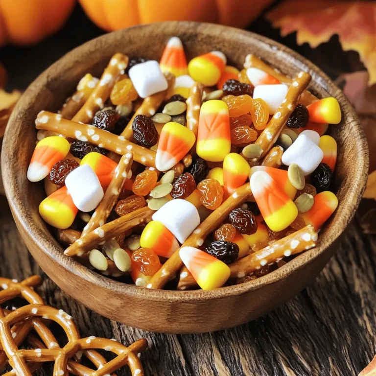 To make your Sweet & Salty Halloween Trail Mix, gather these key ingredients: - 1 cup salted mixed nuts (almonds, cashews, and walnuts work well) - 1 cup pretzel sticks (or twists for extra crunch) - 1 cup candy corn (adds festive fun) - 1 cup chocolate-covered raisins (or any dark chocolate treat) - 1/2 cup mini marshmallows (for a fluffy bite) - 1/4 cup pumpkin seeds (for seasonal flair) - 1/4 teaspoon ground cinnamon (for warmth) - 1 tablespoon pure maple syrup (optional sweetness) - A pinch of sea salt (to enhance flavors) You can customize your trail mix with these optional ingredients: - Dried fruit, like cranberries or apricots, for a chewy texture - Coconut flakes for a tropical twist - Sunflower seeds for added crunch - White chocolate chips for a sweeter taste Feel free to mix and match as you like. To make your trail mix even more festive, consider these seasonal additions: - Candy pumpkins for more Halloween spirit - Chocolate-covered pretzels for a sweet and salty combo - Spooky-shaped candies, like bats or ghosts, for fun These additions can create a colorful and exciting mix that everyone will love. For the full recipe, check out the complete instructions above! Start by gathering your ingredients. You will need a large mixing bowl. Begin by adding the salted mixed nuts, pretzel sticks, candy corn, chocolate-covered raisins, mini marshmallows, and pumpkin seeds. Stir gently to mix them well. This blend gives your trail mix its sweet and salty flavor. If you want to add a little extra sweetness, grab a small bowl. Add the ground cinnamon to the pure maple syrup. Stir until smooth. This step is key for enhancing the flavor. Drizzle this cinnamon-maple mixture over your trail mix. Use a spatula or large spoon to toss everything together. Make sure every piece is coated. This helps create a tasty, even flavor in each bite. Taste your trail mix once it's mixed. If you feel it needs more flavor, sprinkle a pinch of sea salt over the top. This adds a nice kick. Now, divide the mix into an airtight container or individual snack bags. For a fun presentation, serve in jars with Halloween ribbons or colorful bowls. This makes your mix look festive and ready for sharing! To get the best flavor, mix sweet and salty well. Use a blend of nuts like almonds, cashews, and walnuts. They add crunch and saltiness. Candy corn brings sweetness and color. Add chocolate-covered raisins for a rich taste. The mini marshmallows give a fluffy feel, while pumpkin seeds add a nice crunch. A sprinkle of cinnamon warms the mix. If you want more sweetness, drizzle with maple syrup. Keep your trail mix fresh by using airtight containers. A glass jar works great. Avoid any moisture; it makes the mix soggy. Store in a cool, dry place away from sunlight. Your trail mix stays good for about two weeks. For longer storage, freeze it in small bags. Just remember to let it thaw before you snack! If you want to make more, double the ingredients easily. Just mix more nuts, pretzels, and sweets. For smaller batches, cut the recipe in half. This way, you can enjoy fresh trail mix without waste. Don’t be afraid to swap ingredients based on what you have. Use your favorite snacks to make this mix truly yours. For the full recipe, check the main section. {{image_4}} If you want to switch up the flavors, try using dried fruits. Dried cranberries or cherries add a nice tartness. You can also use yogurt-covered treats for a creamy twist. Swap out candy corn for chocolate chips or M&M's for a fun pop of color. This gives your trail mix a sweeter kick. To boost the salty flavor, add cheese-flavored crackers. They provide a great contrast to the sweet elements. You could also mix in popcorn, which adds a light and airy crunch. Another option is to include wasabi peas for a spicy surprise. These salty treats will keep everyone reaching for more. If you want a healthier mix, use unsalted nuts. They keep the crunch but lower the sodium. Choose dark chocolate-covered nuts for a richer flavor without added sugars. You can also use puffed quinoa instead of pretzels for a gluten-free twist. Consider swapping out mini marshmallows for coconut flakes for a tropical touch. For more details, check the Full Recipe. To keep your Sweet & Salty Halloween Trail Mix fresh, store it in an airtight container. Glass jars work great, but plastic containers also do the job. Make sure to keep it in a cool, dry place. Avoid direct sunlight. This helps keep the nuts and chocolate from getting stale. When stored properly, your trail mix can last up to two weeks. After that, the nuts may lose their crunch. Chocolate-covered items may become sticky or clumpy. If you see any odd smells or mold, toss it out. Always trust your senses; they know best! Portioning your trail mix makes it easy to share. Use small snack bags or cups. This way, everyone can grab a treat without digging into the whole batch. You can also make fun labels for each bag. Kids love that! Plus, it's a great way to control how much you eat. Enjoy your tasty mix! You can use chocolate chips or dried fruit. Dried cranberries or apricots work well. These options add sweetness and color. You could also try yogurt-covered raisins. They offer a nice twist and keep it fun. If you want to stick with the theme, use pumpkin-shaped candies instead. This keeps your trail mix festive and tasty. To make this trail mix healthier, reduce or skip the candy. You can replace it with more nuts or seeds. Add more dried fruit for natural sweetness. Using unsweetened coconut flakes adds flavor without extra sugar. You can also opt for dark chocolate instead of chocolate-covered treats. This swap can lower sugar and boost antioxidants. Yes, you can prepare this trail mix ahead of time. Make it a day or two before your event. Store it in an airtight container to keep it fresh. This way, you save time and stress on the big day. Just remember to keep it cool and dry. This keeps all the flavors crisp and delicious. For the full recipe, check the earlier section. In this post, we explored how to create the perfect Sweet & Salty Halloween Trail Mix. We discussed key and optional ingredients, along with festive seasonal additions. You learned step-by-step preparation, mixing techniques, and final serving tips. Remember to balance flavors well and store your mix fresh. Don't hesitate to customize the recipe with your favorite treats. With these tips, you can enjoy a fun and tasty treat this Halloween season.
