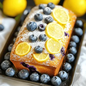 To make the Buttery Lemon Blueberry Loaf, you need these ingredients: - 1 ½ cups all-purpose flour - 1 teaspoon baking powder - ½ teaspoon baking soda - ½ teaspoon salt - ½ cup unsalted butter, softened - 1 cup granulated sugar - 2 large eggs, at room temperature - Zest of 1 lemon (about 1 tablespoon) - 2 tablespoons fresh lemon juice - 1 teaspoon vanilla extract - ½ cup buttermilk (or use milk mixed with 1 teaspoon vinegar) - 1 ½ cups fresh blueberries (or frozen if fresh are not available) - 2 tablespoons flour (for coating blueberries) These ingredients work together for a moist and flavorful loaf. The flour gives structure, while the butter adds richness. The sugar not only sweetens but helps with browning. Fresh lemon juice and zest bring a bright and tangy taste. Blueberries add bursts of sweetness in every bite. The buttermilk keeps the loaf tender and moist. Remember to coat your blueberries with flour to keep them suspended in the batter. This way, they won’t sink to the bottom during baking. Each element plays a key role in making this loaf a delightful treat. For the full recipe, check out the complete instructions to bring this delicious loaf to life! Start by preheating your oven to 350°F (175°C). This temperature helps the loaf rise perfectly. Prepare a 9x5-inch loaf pan. You can grease it with butter and lightly dust it with flour, or use parchment paper. Parchment makes it easy to lift the loaf out later. In a medium bowl, mix 1 ½ cups of all-purpose flour, 1 teaspoon of baking powder, ½ teaspoon of baking soda, and ½ teaspoon of salt. Whisk these together until they are well blended. Set this bowl aside for later. In a large mixing bowl, take ½ cup of softened unsalted butter and 1 cup of granulated sugar. Use an electric mixer to beat them together. Mix until the mixture is light and fluffy, which should take about 3 to 4 minutes. This step is key for a soft loaf. Now, add 2 large eggs to your creamy mixture one at a time. Make sure to mix well after each egg. Next, stir in the zest of 1 lemon, 2 tablespoons of fresh lemon juice, and 1 teaspoon of vanilla extract. Mix until everything is combined smoothly. Gradually add your dry ingredient mix to the butter and egg mixture. Alternate this with ½ cup of buttermilk, starting and ending with the dry mix. This helps keep your batter smooth. Mix only until just combined, being careful not to overmix. In a small bowl, take 1 ½ cups of fresh blueberries and coat them with 2 tablespoons of flour. This will help keep them from sinking in the batter. Gently fold these blueberries into your batter using a spatula. Make sure they are evenly distributed without breaking them. Pour your blueberry batter into the prepared loaf pan. Smooth the top with a spatula. Bake in your preheated oven for 55 to 65 minutes. To check for doneness, insert a toothpick into the center. If it comes out clean, your loaf is ready. If the top browns too quickly, loosely cover it with aluminum foil. Once baked, remove the loaf from the oven and let it cool in the pan for about 10 minutes. After that, transfer the loaf to a wire rack. Let it cool completely before slicing. This cooling time helps the loaf set, ensuring clean slices. Enjoy your buttery lemon blueberry loaf! For the full recipe, refer to the main content. To make a moist loaf, you need to balance your wet and dry ingredients. Use room temperature butter and eggs. This helps the mixture blend smoothly. Overmixing can lead to a tough loaf. Mix just until you see no dry flour. Adding buttermilk keeps the loaf soft. The acidity in buttermilk works wonders. Slice the loaf after it cools. Serve it on a pretty plate. Dust with powdered sugar for charm. Add fresh blueberries and lemon slices for a pop of color. It pairs well with a cup of tea or coffee. You can also serve it with whipped cream or yogurt for extra richness. One mistake is forgetting to coat the blueberries. This can cause them to sink in the batter. Another issue is not checking your oven's temperature. An oven that is too hot can burn the top. Always use a toothpick to check if it’s done. If it comes out clean, your loaf is ready. {{image_4}} You can easily change some ingredients in this recipe. Here are a few swaps: - Butter: Use coconut oil or a dairy-free butter for a vegan option. - Sugar: Try using honey or maple syrup instead of granulated sugar. Adjust the liquid in the recipe to balance it. - Buttermilk: If you don’t have buttermilk, mix milk with 1 teaspoon of vinegar or lemon juice to sour it. These changes help fit your dietary needs while keeping that great flavor. To make this loaf even tastier, think about adding new flavors. Here are some ideas: - Spices: A pinch of cinnamon or nutmeg can add warmth to the loaf. - Extracts: Swap vanilla extract for almond extract for a unique twist. - Zest: Mix in zest from oranges or limes for a different citrus flavor. These enhancements can turn this loaf into a surprising treat. Using seasonal fruits can make this loaf special all year. Here are a few suggestions: - Summer: Use fresh raspberries or strawberries instead of blueberries for a berry blend. - Fall: Add chopped apples and a sprinkle of cinnamon for a cozy autumn flavor. - Winter: Try using cranberries with some orange zest for a bright, festive touch. Changing the fruit lets you enjoy this loaf in new ways with each season. To keep your buttery lemon blueberry loaf fresh, wrap it tightly in plastic wrap. This helps keep moisture in. You can also place it in an airtight container. Store it at room temperature if you plan to eat it within a few days. If you want it to last longer, the fridge is a good option. Freezing your loaf is easy. First, let it cool completely. Then, wrap it tightly in plastic wrap. After that, cover it with aluminum foil for extra protection. You can freeze it for up to three months. When you're ready to enjoy it, thaw the loaf in the fridge overnight. For a quicker method, you can leave it at room temperature for a few hours. When stored correctly, your loaf can last up to a week at room temperature. In the fridge, it stays fresh for about two weeks. If you freeze it, remember to eat it within three months for the best taste. Following these tips keeps your buttery lemon blueberry loaf fresh and flavorful. Yes, you can use frozen blueberries. They are a great option when fresh ones are not available. To use them, do not thaw them before adding to the batter. Toss them in flour as you would with fresh berries. This helps keep them from sinking in the loaf. When using frozen blueberries, the loaf may take a few extra minutes to bake. Check for doneness as you normally would. You can make a gluten-free version of the Buttery Lemon Blueberry Loaf. Replace all-purpose flour with a gluten-free flour blend. Make sure it includes xanthan gum for the right texture. You can also use almond flour or coconut flour, but adjust the liquid. Each flour has different absorption rates. Experiment to find the mix that works best for you. To boost the lemon flavor, add more lemon zest. You can use the zest of two lemons instead of one. Adding a bit more lemon juice will also help. Just be careful not to add too much or it may make the loaf soggy. For a fun twist, consider adding a touch of lemon extract for more brightness. A sinking loaf can be caused by a few factors. If the batter is too wet, it may not hold its shape. Make sure to measure your ingredients accurately. Overmixing the batter can also cause this issue. Mix just until combined. Lastly, ensure your oven temperature is correct. An oven that is too hot can cause the loaf to rise and then collapse. Yes, you can add nuts to the loaf. Walnuts or pecans work well with the flavors. Chop them into small pieces and fold them into the batter with the blueberries. This adds a nice crunch and extra flavor. Just remember to reduce the amount of blueberries a bit to keep the balance right. This blog post outlined how to create a delicious Buttery Lemon Blueberry Loaf. We covered ingredients, step-by-step baking instructions, tips, and storage advice. You can make tasty variations or adjustments to suit your needs. Remember to avoid common mistakes for the best results. With this knowledge, you can bake confidently. Enjoy your fresh loaf with friends or family, and share your success. Happy baking!