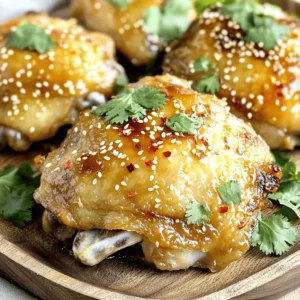 - 4 chicken thighs, bone-in and skin-on - 1/4 cup honey - 3 tablespoons low sodium soy sauce - 4 cloves garlic, minced - 1 teaspoon red pepper flakes - 1 tablespoon fresh ginger, finely grated - 1 tablespoon olive oil - Salt and pepper, to taste - Fresh cilantro, finely chopped - Toasted sesame seeds The main ingredients create a lovely balance of sweet and savory. The chicken thighs are perfect because they stay juicy and tender. Honey adds sweetness, while soy sauce gives depth. Garlic and ginger provide a fresh kick. You can adjust the heat with red pepper flakes. If you love spice, add more! Salt and pepper help enhance the flavors. For garnishes, fresh cilantro adds brightness. Toasted sesame seeds add crunch and nuttiness. Together, these ingredients make your dish pop. You can find the full recipe to make this delightful meal. To start, mix honey, soy sauce, minced garlic, red pepper flakes, and grated ginger in a bowl. This blend creates a sweet and spicy marinade that packs a punch. Reserve two tablespoons of this mix for later. Place the chicken thighs in a plastic bag or dish. Pour the marinade over them, ensuring they are well-coated. Seal the bag or cover the dish, then refrigerate for at least one hour. Letting it sit overnight gives the best flavor. Next, set your oven to 425°F (220°C). While waiting for it to heat, line a baking sheet with parchment paper or aluminum foil. This step makes cleanup easy and keeps the chicken from sticking. After marinating, take the chicken out and let excess marinade drip off. Season both sides with salt and pepper. In a large, oven-safe skillet, heat olive oil over medium-high heat. Carefully add the chicken thighs skin-side down. Sear them for about 5-7 minutes. Look for a nice golden brown color on the skin. Once the skin is crispy, flip the chicken thighs over. Now pour the reserved marinade over the top. Move the skillet to the preheated oven. Bake for 25-30 minutes. The chicken should reach an internal temperature of 165°F (75°C) to ensure it’s fully cooked. To keep the chicken juicy and flavorful, baste it with the pan juices during the last 10 minutes of baking. This extra step helps lock in all the delicious flavors. When the chicken is done, carefully remove the skillet from the oven. Let the chicken rest for a few minutes. Before serving, sprinkle with chopped cilantro and toasted sesame seeds for a fresh touch. This makes the dish not only tasty but also beautiful. For the full recipe, check the details above. To get the best flavor from your spicy honey garlic chicken thighs, adjust the spice level with red pepper flakes. If you like more heat, add extra flakes. For a milder taste, use less. The key is to find what suits your palate. Marinating the chicken is also very important. Aim for at least one hour in the fridge. If you can, let it marinate overnight. This allows the flavors to soak in deeply, making your dish more tasty. For that perfect crispiness, heat your skillet to medium-high before adding the chicken. The oil should shimmer but not smoke. This high heat helps the skin get golden and crispy. To avoid sticking, make sure your skillet is well-oiled. When placing the chicken, don't move it around. Let it sear for about 5 to 7 minutes before flipping. This forms a nice crust and helps keep the juices inside. These chicken thighs pair well with many side dishes. Try serving them with fluffy rice or crispy roasted veggies. A fresh salad also adds a nice crunch and balance. For beverages, a cold iced tea or a light beer works great. Both help cut through the sweetness and spice of the dish. Enjoy your meal with flavors that complement each other beautifully! {{image_4}} You can change the chicken thighs to chicken breast. Chicken breast is leaner and cooks faster. This swap works well if you prefer a lighter dish. Just watch the cooking time to prevent dryness. For a sweet alternative to honey, try maple syrup or agave. Both bring a rich sweetness. They also add a different flavor profile. Maple syrup gives a warm touch, while agave is more neutral. You have options for how to cook your spicy honey garlic chicken thighs. Grilling adds a smoky flavor. Preheat your grill and cook until the chicken is golden brown. Baking is easier and keeps the chicken moist. If you own an Instant Pot, you can use it too. Just marinate the chicken as usual. Then, cook on high pressure for 10 minutes. Let the steam release naturally for the best texture. Want to amp up the flavor? Add citrus, like lime or lemon, to the marinade. Citrus brightens the dish and cuts through the sweetness. It makes every bite burst with flavor. You can also use herbs like rosemary or thyme. These herbs add depth and earthiness. Add them to your marinade or sprinkle on top before cooking. This small change can elevate your dish to new heights. For the full recipe, check out the detailed instructions provided earlier. To keep your spicy honey garlic chicken thighs fresh, store them in the fridge. Place the chicken in an airtight container. It will stay good for about 3 to 4 days. When you reheat, use the oven or microwave. If you use the oven, set it to 350°F (175°C). This helps keep the skin crispy. If using a microwave, cover the chicken to prevent drying out. You can freeze leftover chicken thighs too! Wrap them tightly in plastic wrap or aluminum foil. Place them in a freezer bag for extra protection. They can last up to 3 months in the freezer. When you’re ready to eat, thaw the chicken in the fridge overnight. This keeps the texture nice. You can also use the microwave for quick thawing. Just use the defrost setting and check often. Understanding how long your chicken stays fresh is key. In the fridge, spicy honey garlic chicken thighs last about 3 to 4 days. In the freezer, they can last up to 3 months. Always check for signs of spoilage, like off smells or changes in color. If it looks or smells bad, it’s best to toss it. Enjoy your flavorful dish safely! For the full recipe, check back to ensure you recreate these tasty thighs just right. Yes, you can use boneless chicken thighs. They cook faster than bone-in thighs. Boneless thighs usually take about 20-25 minutes in the oven. The texture will be different, too; they tend to be more tender. Just remember to check for doneness. The internal temperature should reach 165°F (75°C). The spice level is adjustable. I use red pepper flakes for heat. You can add more or less to match your taste. If you want it milder, just use a little. Want more kick? Add a bit more. The honey and garlic balance the heat well. You can use extra marinade safely. Just set aside some before adding chicken. You can use it to baste while baking. Leftover marinade can also be used as a sauce. Keep it in the fridge for up to a week. Always heat it before using. Absolutely! Spicy honey garlic chicken thighs are great for meal prep. Cook a big batch and store them in containers. They keep well in the fridge for up to four days. You can also freeze them for later. Just thaw overnight in the fridge before reheating. Enjoy the full recipe for more details! In this blog post, we covered how to make spicy honey garlic chicken thighs using simple ingredients and steps. You learned to marinate, sear, and bake the chicken for great flavor. I shared tips for adjusting spice levels and suggested side dishes. In conclusion, try this recipe for a delightful meal. Don't forget to explore variations and storage tips. With a bit of practice, you can master this dish and impress your friends and family. Cooking can be fun and rewarding, so enjoy every step!