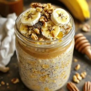 To make Peanut Butter Banana Overnight Oats, gather these simple ingredients: - 1 cup rolled oats - 2 cups almond milk (or any milk of your choice) - 2 ripe bananas, mashed - 4 tablespoons peanut butter (smooth or crunchy) - 2 tablespoons honey or maple syrup (optional) - 1 teaspoon vanilla extract - 1/2 teaspoon ground cinnamon - Pinch of salt - Toppings: sliced bananas, chopped nuts (such as almonds or walnuts), chia seeds, or dark chocolate chips You can swap some ingredients for a different flavor or texture: - Use oat milk or coconut milk instead of almond milk for a creamier taste. - Replace honey or maple syrup with agave nectar for a vegan option. - Try sun butter if you have a nut allergy. - Use flaxseed meal instead of chia seeds for a similar crunch. Each ingredient brings its own health benefits: - Rolled oats are high in fiber. They help keep you full longer. - Bananas provide potassium, which supports heart health. - Peanut butter is a great source of protein and healthy fats. - Almond milk is low in calories and rich in vitamins. - Honey adds natural sweetness and has antioxidants. - Cinnamon can help regulate blood sugar levels. Enjoy the tasty mix and all these health benefits in your breakfast! For the complete recipe, check out the Full Recipe. To make Peanut Butter Banana Overnight Oats, you need just a few steps. First, gather your ingredients. You will need rolled oats, milk, bananas, peanut butter, honey, vanilla, cinnamon, and salt. This simple recipe takes about 10 minutes to prep. After mixing, let the oats chill in the fridge overnight. 1. Start by adding 1 cup of rolled oats to a large bowl. 2. Pour in 2 cups of almond milk. This creates a creamy base. 3. Next, mash 2 ripe bananas in a separate bowl. Add them to the oat mixture. 4. Now, add 4 tablespoons of peanut butter. You can use smooth or crunchy. 5. If you want extra sweetness, mix in 2 tablespoons of honey or maple syrup. 6. Don’t forget 1 teaspoon of vanilla extract and 1/2 teaspoon of ground cinnamon. 7. Finally, add a pinch of salt. Stir everything well until combined. 8. Divide the mixture into jars or containers. You can make two to four servings. 9. Seal the jars and place them in the fridge overnight, or for at least 4 hours. To get the best texture, let the oats soak long enough. The oats should absorb the milk fully. If your oats seem too thick in the morning, just add a splash of milk. Stir well to mix in any extra liquid. This will give you a smooth and creamy texture. For added fun, top your oats with sliced bananas, nuts, or chocolate chips before serving. This adds both flavor and crunch! - Use fresh, ripe bananas for the best flavor and sweetness. - Choose rolled oats, as they soak up liquid well and stay chewy. - Mix everything in a big bowl for easy combining. This helps with even taste. - Adjust the almond milk based on how thick you like your oats. - Let the oats sit overnight for the best flavor and texture. - Don’t skip the salt. It boosts the flavor of the oats. - Avoid using too much liquid. Start with the recipe’s amount first. - Don’t forget to stir before serving. It helps blend the flavors. - Be careful with toppings. Add them right before you eat. This keeps them fresh. - Don’t use very overripe bananas. They can make the oats too mushy. - For a special breakfast, layer your oats with fresh fruits in a clear jar. - Add a dollop of yogurt on top for extra creaminess and protein. - Serve with a side of toast for a filling meal. - Pack a jar for a quick snack at work or school. - Try it as a dessert by adding chocolate chips or a drizzle of caramel. For the full recipe, check out the Peanut Butter Banana Bliss Overnight Oats! {{image_4}} You can make your Peanut Butter Banana Overnight Oats even more fun! Try adding different mix-ins. Here are some ideas: - Chia seeds for extra fiber and omega-3s. - Cocoa powder to add a rich chocolate taste. - Berries like blueberries or strawberries for a fruity twist. - Yogurt for creaminess and a protein boost. - Granola for a crunchy texture on top. Toppings are important too! Slice fresh bananas or sprinkle nuts on top. You can even add some dark chocolate chips for a sweet treat. Mix it up each time for a new experience! If you want to make this recipe vegan, just swap honey for maple syrup. Use plant-based yogurt or skip it if you prefer. For gluten-free oats, check the label to ensure they are certified gluten-free. This makes the oats safe for anyone with a gluten intolerance. You can enjoy your breakfast without worry! Want to change how you eat your oats? Try blending them into a smoothie! Just add your oats, some milk, and extra fruit into a blender. Blend until smooth for a quick, tasty drink. You can also make parfaits! Layer the oat mixture in a glass with yogurt and fruit. This looks pretty and tastes great! It’s a fun way to enjoy your oats and impress friends or family. To keep your peanut butter banana overnight oats fresh, use airtight containers. Glass jars or plastic containers work well. Make sure the lids seal tightly to avoid air and moisture. You can store them in the fridge for easy access. These oats last about 3 to 5 days in the fridge. After that, they may lose their taste and texture. To keep them fresh, always use ripe bananas and good-quality peanut butter. Avoid adding toppings until you are ready to eat. This prevents sogginess and keeps your oats tasty. You can enjoy your oats cold or warm them up. If you want to heat them, place the oats in a bowl. Add a splash of almond milk to make them creamy again. Microwave for about 30 seconds. Stir and check the temperature. Enjoy your leftovers as a quick breakfast or a healthy snack! The best milk for overnight oats is almond milk. It has a nice flavor and is low in calories. You can also use regular milk, coconut milk, or oat milk. Each type gives a unique taste. Choose what you like best for your oats. Yes, you can make these oats ahead of time. They taste great after sitting overnight. Just mix all the ingredients and store them in jars. Keep them in the fridge for up to five days. This makes breakfast super easy and quick! To lower calories, use less peanut butter. You can also use unsweetened almond milk instead of regular milk. Replace honey or syrup with a sugar-free sweetener. Lastly, add fewer toppings like nuts or chocolate chips. You’ll still enjoy a tasty meal! Absolutely! You can swap bananas for berries, apples, or peaches. Just mash or chop the fruit and mix it in. Each fruit adds its own flavor and fun twist to your oats. Add seeds like chia or flaxseed for extra fiber. You can also mix in Greek yogurt for creaminess and protein. Both options will keep you full longer while still tasting great. Yes, kids usually love the taste! It’s sweet and creamy, plus it’s healthy. They can help make it, too. Let them add their favorite toppings for a fun breakfast activity. Overnight oats are easy and fun to make. We covered the best ingredients, how to mix, and tips for texture. I shared flavor ideas and dietary swaps for everyone. Remember to store them right to keep them fresh. In the end, enjoy your oats with any toppings you love. Trying new things will make breakfast exciting and healthy. You have all the tools to create tasty, nutritious meals. Start today and build your own perfect jar of overnight oats.