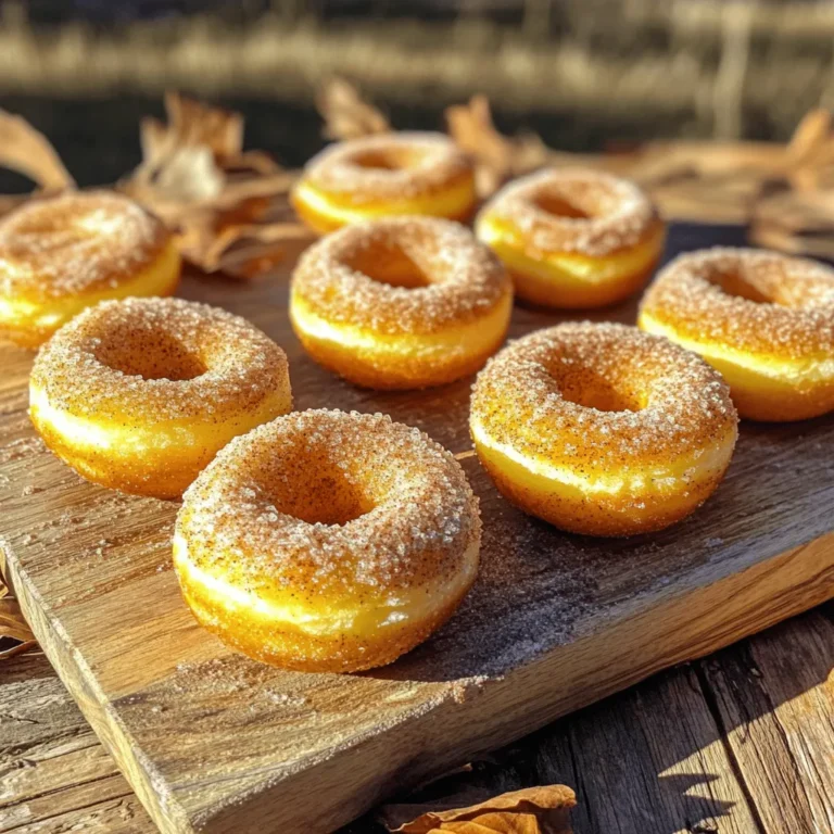 To make Air Fryer Cinnamon Sugar Donuts, you need simple ingredients. Here’s what you will use: - 1 cup all-purpose flour - 1/2 cup granulated sugar - 1 1/2 teaspoons baking powder - 1/4 teaspoon salt - 1/2 teaspoon ground cinnamon (plus extra for sprinkling) - 1/4 teaspoon ground nutmeg (optional) - 1/2 cup milk - 1 large egg - 2 tablespoons unsalted butter, melted - 1 teaspoon vanilla extract - 1/4 cup granulated sugar (for coating) - 1 tablespoon ground cinnamon (for coating) These ingredients blend to create a soft dough. The cinnamon and nutmeg add warmth and flavor. I love how the melted butter gives the donuts a rich taste. The sugar makes the donuts sweet and perfect for coating. If you want to try the full recipe, you can find it [here](#). Start by preheating the air fryer to 350°F (175°C). This step helps your donuts cook evenly. It only takes a few minutes, so don’t skip this part! In a mixing bowl, combine the dry ingredients. You’ll need: - 1 cup all-purpose flour - 1/2 cup granulated sugar - 1 1/2 teaspoons baking powder - 1/4 teaspoon salt - 1/2 teaspoon ground cinnamon - 1/4 teaspoon ground nutmeg (optional) Whisk these ingredients together until there are no lumps left. This ensures a smooth donut texture. Next, grab another bowl to mix the wet ingredients. You’ll need: - 1/2 cup milk - 1 large egg - 2 tablespoons unsalted butter, melted - 1 teaspoon vanilla extract Whisk these until the mixture is smooth. This adds flavor and moisture to your donuts. Now, slowly add the wet mixture to the dry ingredients. Stir gently until a soft dough starts to form. Be careful not to overmix. A delicate touch gives your donuts their light texture. Lightly flour your countertop. Roll the dough out to about 1/2 inch thick. Use a donut cutter or two round cutters to cut out the donuts. If you have dough scraps, reroll them to make more donuts. Place the shaped donuts in the air fryer basket. Make sure you don’t overcrowd them. Cook for 5-6 minutes until they turn golden brown. Flip them halfway through for even cooking. While your donuts cook, mix the cinnamon sugar in a shallow dish. Combine: - 1/4 cup granulated sugar - 1 tablespoon ground cinnamon This will give your donuts that sweet and spicy touch. Once the donuts are done, take them out of the air fryer. While they are still warm, roll each donut in the cinnamon sugar mixture. Make sure they are coated on all sides for a tasty finish. Let the coated donuts cool for a few minutes on a wire rack. This helps them set. Serve them warm or at room temperature. They are perfect for sharing or enjoying with a cup of coffee! For the full recipe, check out the details above. To make great donuts, the dough must be soft but not sticky. After mixing, it should feel smooth. If it’s too wet, add a little more flour. If it’s too dry, add a splash of milk. Remember, don’t overmix! This keeps the donuts light and fluffy. Use a donut cutter or two different-sized round cutters. Press straight down without twisting. Twisting can seal the edges and stop the donuts from rising. If you don’t have a cutter, use a glass for the larger circle. A small bottle cap works for the center hole. Preheat your air fryer to 350°F (175°C). Cook the donuts for 5-6 minutes. Flip them halfway to ensure they brown evenly. Keep an eye on them! Every air fryer cooks a bit differently, so check for a golden color. For a lovely look, serve your donuts on a pretty plate. Dust them with extra cinnamon for a nice touch. You can also put some cinnamon sugar in a small bowl for dipping. This makes it fun and tasty for everyone! Enjoy your homemade treats! {{image_4}} You can make chocolate glazed donuts with this base recipe. After cooking the donuts, melt some chocolate chips in a bowl. Dip each warm donut into the melted chocolate. Let excess chocolate drip off before placing them on a wire rack. You can add sprinkles on top for some fun color and texture. This adds a rich flavor that pairs well with the cinnamon sugar. To create pumpkin spice donuts, swap out some of the milk with pumpkin puree. Add a tablespoon of pumpkin pie spice to the dry ingredients. This gives the donuts a warm, fall flavor. The result is a moist donut that is perfect for autumn. Serve them fresh with a light dusting of cinnamon sugar. If you need nut-free donuts, just ensure all your ingredients are nut-free. Use regular all-purpose flour, which is safe for most people. For gluten-free donuts, you can use a gluten-free flour blend. Make sure the blend has xanthan gum to help with texture. This way, everyone can enjoy these tasty treats without worry. For more ideas, check out the Full Recipe. To keep your donuts fresh, place them in an airtight container. They can stay at room temperature for up to two days. For longer storage, refrigerate them. Just remember, cold donuts can lose some of their charm. If you want to save some donuts for later, freezing is a great option. Wrap each donut in plastic wrap and place them in a freezer-safe bag. They can last for up to three months in the freezer. Label the bag with the date so you know when to enjoy them! When you’re ready to enjoy your frozen donuts, take them out of the freezer. Let them thaw in the fridge overnight. You can warm them in the air fryer at 350°F for about 3 to 5 minutes. This will make them soft and tasty again, just like fresh! For more details, check the Full Recipe. Yes, you can use self-rising flour. Just skip the baking powder and salt. Self-rising flour has these ingredients already mixed in. Your donuts will still taste great! You can use unsweetened applesauce or mashed banana. About 1/4 cup works well as a replacement for one egg. This keeps your donuts moist and adds a bit of sweetness. To make the donuts healthier, you can reduce the sugar. Try using a sugar alternative like stevia or monk fruit. You can also add more whole grains by using whole wheat flour. It’s an easy swap! Yes, you can bake them! Just preheat your oven to 350°F (175°C). Place the donuts on a baking sheet and bake for about 10-12 minutes. They will not be as crispy, but they’ll still be tasty! These donuts stay fresh for about two days at room temperature. If you want them to last longer, store them in an airtight container in the fridge. You can also freeze them for up to three months. Just reheat when you're ready to enjoy! For the full recipe, check the details in the previous sections! This blog post covers everything you need to make air fryer donuts. We discussed the ingredients, step-by-step instructions, helpful tips, and fun variations. Remember to store your donuts well for freshness, and feel free to try different flavors. Donut-making can be simple and fun. I hope you enjoy making these tasty treats! Now go ahead and create your delicious batch!