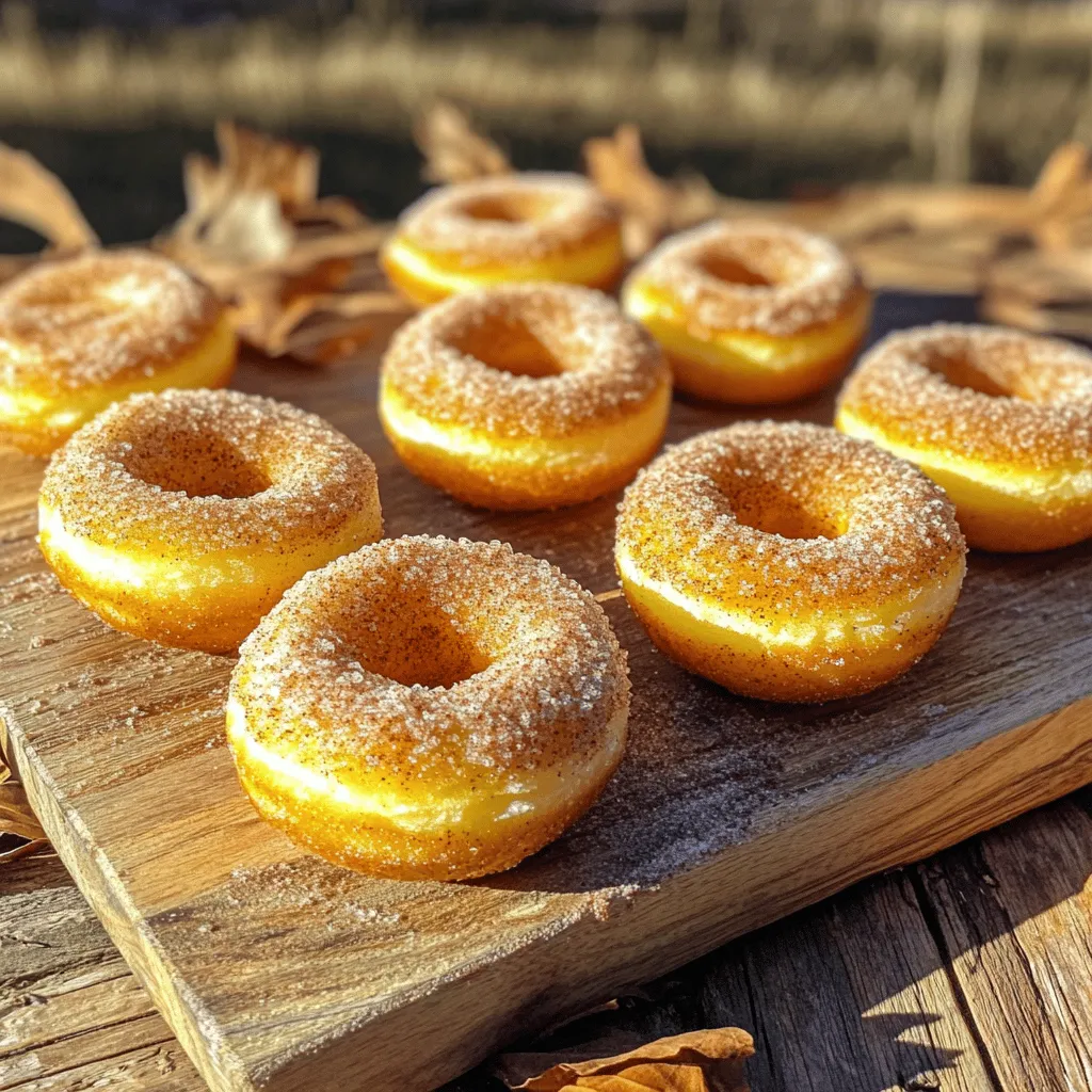 To make Air Fryer Cinnamon Sugar Donuts, you need simple ingredients. Here’s what you will use: - 1 cup all-purpose flour - 1/2 cup granulated sugar - 1 1/2 teaspoons baking powder - 1/4 teaspoon salt - 1/2 teaspoon ground cinnamon (plus extra for sprinkling) - 1/4 teaspoon ground nutmeg (optional) - 1/2 cup milk - 1 large egg - 2 tablespoons unsalted butter, melted - 1 teaspoon vanilla extract - 1/4 cup granulated sugar (for coating) - 1 tablespoon ground cinnamon (for coating) These ingredients blend to create a soft dough. The cinnamon and nutmeg add warmth and flavor. I love how the melted butter gives the donuts a rich taste. The sugar makes the donuts sweet and perfect for coating. If you want to try the full recipe, you can find it [here](#). Start by preheating the air fryer to 350°F (175°C). This step helps your donuts cook evenly. It only takes a few minutes, so don’t skip this part! In a mixing bowl, combine the dry ingredients. You’ll need: - 1 cup all-purpose flour - 1/2 cup granulated sugar - 1 1/2 teaspoons baking powder - 1/4 teaspoon salt - 1/2 teaspoon ground cinnamon - 1/4 teaspoon ground nutmeg (optional) Whisk these ingredients together until there are no lumps left. This ensures a smooth donut texture. Next, grab another bowl to mix the wet ingredients. You’ll need: - 1/2 cup milk - 1 large egg - 2 tablespoons unsalted butter, melted - 1 teaspoon vanilla extract Whisk these until the mixture is smooth. This adds flavor and moisture to your donuts. Now, slowly add the wet mixture to the dry ingredients. Stir gently until a soft dough starts to form. Be careful not to overmix. A delicate touch gives your donuts their light texture. Lightly flour your countertop. Roll the dough out to about 1/2 inch thick. Use a donut cutter or two round cutters to cut out the donuts. If you have dough scraps, reroll them to make more donuts. Place the shaped donuts in the air fryer basket. Make sure you don’t overcrowd them. Cook for 5-6 minutes until they turn golden brown. Flip them halfway through for even cooking. While your donuts cook, mix the cinnamon sugar in a shallow dish. Combine: - 1/4 cup granulated sugar - 1 tablespoon ground cinnamon This will give your donuts that sweet and spicy touch. Once the donuts are done, take them out of the air fryer. While they are still warm, roll each donut in the cinnamon sugar mixture. Make sure they are coated on all sides for a tasty finish. Let the coated donuts cool for a few minutes on a wire rack. This helps them set. Serve them warm or at room temperature. They are perfect for sharing or enjoying with a cup of coffee! For the full recipe, check out the details above. To make great donuts, the dough must be soft but not sticky. After mixing, it should feel smooth. If it’s too wet, add a little more flour. If it’s too dry, add a splash of milk. Remember, don’t overmix! This keeps the donuts light and fluffy. Use a donut cutter or two different-sized round cutters. Press straight down without twisting. Twisting can seal the edges and stop the donuts from rising. If you don’t have a cutter, use a glass for the larger circle. A small bottle cap works for the center hole. Preheat your air fryer to 350°F (175°C). Cook the donuts for 5-6 minutes. Flip them halfway to ensure they brown evenly. Keep an eye on them! Every air fryer cooks a bit differently, so check for a golden color. For a lovely look, serve your donuts on a pretty plate. Dust them with extra cinnamon for a nice touch. You can also put some cinnamon sugar in a small bowl for dipping. This makes it fun and tasty for everyone! Enjoy your homemade treats! {{image_4}} You can make chocolate glazed donuts with this base recipe. After cooking the donuts, melt some chocolate chips in a bowl. Dip each warm donut into the melted chocolate. Let excess chocolate drip off before placing them on a wire rack. You can add sprinkles on top for some fun color and texture. This adds a rich flavor that pairs well with the cinnamon sugar. To create pumpkin spice donuts, swap out some of the milk with pumpkin puree. Add a tablespoon of pumpkin pie spice to the dry ingredients. This gives the donuts a warm, fall flavor. The result is a moist donut that is perfect for autumn. Serve them fresh with a light dusting of cinnamon sugar. If you need nut-free donuts, just ensure all your ingredients are nut-free. Use regular all-purpose flour, which is safe for most people. For gluten-free donuts, you can use a gluten-free flour blend. Make sure the blend has xanthan gum to help with texture. This way, everyone can enjoy these tasty treats without worry. For more ideas, check out the Full Recipe. To keep your donuts fresh, place them in an airtight container. They can stay at room temperature for up to two days. For longer storage, refrigerate them. Just remember, cold donuts can lose some of their charm. If you want to save some donuts for later, freezing is a great option. Wrap each donut in plastic wrap and place them in a freezer-safe bag. They can last for up to three months in the freezer. Label the bag with the date so you know when to enjoy them! When you’re ready to enjoy your frozen donuts, take them out of the freezer. Let them thaw in the fridge overnight. You can warm them in the air fryer at 350°F for about 3 to 5 minutes. This will make them soft and tasty again, just like fresh! For more details, check the Full Recipe. Yes, you can use self-rising flour. Just skip the baking powder and salt. Self-rising flour has these ingredients already mixed in. Your donuts will still taste great! You can use unsweetened applesauce or mashed banana. About 1/4 cup works well as a replacement for one egg. This keeps your donuts moist and adds a bit of sweetness. To make the donuts healthier, you can reduce the sugar. Try using a sugar alternative like stevia or monk fruit. You can also add more whole grains by using whole wheat flour. It’s an easy swap! Yes, you can bake them! Just preheat your oven to 350°F (175°C). Place the donuts on a baking sheet and bake for about 10-12 minutes. They will not be as crispy, but they’ll still be tasty! These donuts stay fresh for about two days at room temperature. If you want them to last longer, store them in an airtight container in the fridge. You can also freeze them for up to three months. Just reheat when you're ready to enjoy! For the full recipe, check the details in the previous sections! This blog post covers everything you need to make air fryer donuts. We discussed the ingredients, step-by-step instructions, helpful tips, and fun variations. Remember to store your donuts well for freshness, and feel free to try different flavors. Donut-making can be simple and fun. I hope you enjoy making these tasty treats! Now go ahead and create your delicious batch!