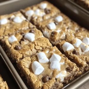 - 1 cup unsalted butter, softened to room temperature - 1 cup packed brown sugar - 1/2 cup granulated sugar - 2 large eggs, at room temperature - 2 teaspoons pure vanilla extract - 2 1/4 cups all-purpose flour - 1 teaspoon baking soda - 1/2 teaspoon salt - 1 cup finely crushed graham cracker crumbs - 1 cup semi-sweet chocolate chips - 1 cup mini marshmallows - Extra chocolate chips and graham cracker pieces for topping Gathering the right ingredients sets the stage for your S'mores Cookie Bars. Start with softened butter for a rich, creamy base. You need both brown and granulated sugar for the perfect sweetness. Eggs add moisture and help bind the dough. Vanilla extract gives a lovely flavor. All-purpose flour is essential for structure, while baking soda gives your bars a soft rise. Don't skip the salt; it enhances the sweet flavors. Graham cracker crumbs bring that classic s'mores taste, while semi-sweet chocolate chips and mini marshmallows create the gooey goodness we love. Finish with extra chocolate and graham pieces for that beautiful topping. For the full recipe, just follow the simple steps to make these delightful treats. Your kitchen will smell amazing! 1. Preheat your oven to 350°F (175°C). Line a 9x13 inch baking pan with parchment paper. Leave some paper hanging over the edges. This helps lift the bars out later. 2. In a large bowl, mix wet ingredients. Beat 1 cup of softened butter with 1 cup of brown sugar and 1/2 cup of granulated sugar. Use an electric mixer for about 2-3 minutes. The mix should become light and fluffy. 3. Add in the eggs and vanilla. Mix in 2 large eggs one at a time. After each egg, ensure it’s well blended. Finally, add 2 teaspoons of pure vanilla extract and mix until combined. 4. Combine the dry ingredients. In another bowl, sift together 2 1/4 cups of flour, 1 teaspoon of baking soda, 1/2 teaspoon of salt, and 1 cup of finely crushed graham cracker crumbs. Gradually add this mix to the wet ingredients. Stir gently until no flour streaks remain. 1. Layer the cookie dough. Take half of the dough and press it evenly into the bottom of your lined pan. This will be your base. 2. Add the chocolate and marshmallow filling. Sprinkle a layer of 1 cup of semi-sweet chocolate chips and 1 cup of mini marshmallows over the base. This middle layer adds that gooey s'mores magic! 3. Top with remaining dough. Scoop small spoonfuls of the remaining dough and flatten them. Place these over the filling. It's okay if some of the filling shows through. It makes the bars look rustic and fun! 4. Add finishing touches. Scatter some extra graham cracker pieces and chocolate chips on top for a beautiful finish. 1. Cool the bars in the pan. Once baked for 25-30 minutes, take them out of the oven. Let them cool in the pan for about 10-15 minutes. 2. Cut the bars into servings. Use the parchment overhang to lift the bars out onto a cutting board. Cut them into your desired size. 3. Suggestions for enjoying. For the best experience, serve these bars warm or at room temperature. Enjoy with a glass of cold milk for a perfect treat! For the full recipe, check the details above. Softened butter is key for great cookie bars. It helps the dough mix evenly and creates a nice, chewy texture. If you forget to soften it, you can microwave it for just a few seconds. Avoiding overmixing the dough is also important. Mix just until everything comes together. Overmixing can make the bars tough and dry. Using different types of chocolate can elevate your bars. Try dark chocolate or milk chocolate for a change. You can even mix in white chocolate for a fun twist. Adding nuts can give your bars extra crunch. Pecans or walnuts pair well with the soft marshmallows. Just chop them up and fold them into the dough. Check for doneness after about 25 minutes. The edges should look golden brown, while the center stays soft. A toothpick test is great, but a few gooey marshmallows on it are okay! To keep a gooey center, underbake just a little. The bars will continue to cook as they cool. They should be warm and soft when you cut into them. For the full recipe, see the section above. {{image_4}} You can make s'mores cookie bars gluten-free. Start by substituting gluten-free flour for all-purpose flour. Look for a good blend that has a similar texture. You may need to adjust the liquid a little. Sometimes, gluten-free flour absorbs more liquid. Want a twist? Try using peanut butter chocolate chips instead of regular ones. This adds a rich, nutty flavor. You can also add flavored marshmallows. Think about caramel or strawberry. These options give your bars a unique taste and fun color. Pair your s'mores cookie bars with ice cream. A scoop of vanilla or chocolate is perfect. You can also serve them with sauces or toppings. Try hot fudge or caramel drizzle. These extras elevate the dessert to a whole new level. For more ideas, check the Full Recipe. To keep your s'mores cookie bars fresh, store them in an airtight container. This helps lock in moisture and keeps them chewy. You can stack the bars with parchment paper between layers to prevent sticking. For the best results, place them in a cool, dry area. Avoid places with heat or sunlight, as these can dry out the bars. If you have leftovers, you can also store them in the fridge for extra freshness. If you want to save some bars for later, freezing is a great option. First, let the bars cool completely. Then, wrap them tightly in plastic wrap or foil. Place the wrapped bars in a freezer-safe bag or container. When you’re ready to enjoy them, thaw the bars in the fridge overnight. For quick reheating, pop them in the microwave for about 15-20 seconds. This warms them up without drying them out. At room temperature, s'mores cookie bars stay fresh for about 3 to 5 days. If you keep them in the fridge, they can last up to a week. In the freezer, they can stay good for up to 3 months. Just remember to check for any signs of freezer burn before eating. With these storage tips, you can enjoy your s'mores cookie bars at their best! For the full recipe, check out the details above. S’mores cookie bars can last up to five days at room temperature. Keep them in an airtight container to lock in freshness. If you store them in the fridge, they can last up to a week. The cold might change the texture a bit, but they still taste great! Yes, you can make these bars a day or two before your event. Just bake them and let them cool completely. Then, wrap them tightly in plastic wrap or store them in a container. This makes them easy to grab when you are ready to serve. If you don’t have marshmallows, you can use marshmallow fluff. It gives a similar taste and texture. You could also try using caramel bits or chocolate-covered marshmallows for a fun twist. Just remember, these will change the flavor a bit. Absolutely! You can switch to a peanut butter cookie base for a nutty flavor. A chocolate cookie base also works well. Just keep the same amount of flour to keep the bars chewy and delicious. To reheat your cookie bars, set the oven to 350°F (175°C). Place the bars on a baking sheet and warm them for about five minutes. This keeps them soft and gooey. You can also microwave them for 10-15 seconds, but be careful not to overdo it! In this post, we explored how to make delicious s'mores cookie bars. We covered ingredients, step-by-step instructions, and tips for the best texture. Variations and storage info help you adapt and enjoy these treats. These cookie bars make for a fun dessert at any gathering. With a few simple tweaks, you can create your own twist. Enjoy baking and sharing this sweet experience!
