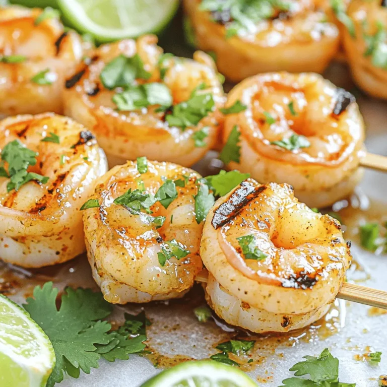 To make Chili Lime Grilled Shrimp, you will need the following ingredients: - Large shrimp (1 pound, peeled and deveined) - Olive oil (3 tablespoons) - Fresh lime juice (2 tablespoons) - Lime zest (from 1 lime) - Garlic (2 cloves, minced) - Chili powder (1 teaspoon) - Ground cumin (1/2 teaspoon) - Smoked paprika (1/2 teaspoon) - Salt and black pepper (to taste) - Fresh cilantro (for garnish) - Lime wedges (for serving) Each ingredient plays a key role in building flavor. The large shrimp provide a sweet base. Olive oil adds richness and helps the spices stick. Fresh lime juice and zest give a bright, zesty kick that balances the spices. Garlic adds depth and aroma. Chili powder brings heat, while cumin and smoked paprika add warmth and earthiness. Salt and black pepper enhance all the flavors. Fresh cilantro brightens the dish, and lime wedges offer a fresh squeeze at serving. Using fresh ingredients makes your meal pop with flavor. I recommend choosing good-quality shrimp for the best experience. For the full recipe, check the instructions. Enjoy the vibrant, zesty flavors! - In a large bowl, whisk together: - 3 tablespoons extra virgin olive oil - 2 tablespoons fresh lime juice - Zest of 1 lime - 2 cloves garlic, finely minced - 1 teaspoon chili powder - 1/2 teaspoon ground cumin - 1/2 teaspoon smoked paprika - Salt and black pepper to taste This mix creates a tasty marinade. Next, add 1 pound of peeled and deveined shrimp. Make sure each shrimp gets a good coat. Cover the bowl tightly with plastic wrap. Chill in the fridge for at least 30 minutes. This helps the flavors soak in. - Preheat your grill to medium-high heat. - If you are using wooden skewers, soak them in water for 15 to 20 minutes. Soaking stops them from burning on the grill. - Carefully thread the marinated shrimp onto the skewers. Leave a small gap between each shrimp. This space helps them cook evenly. - Place the skewers on the hot grill. Cook for about 2 to 3 minutes on each side. Look for a nice char and an opaque color. If you overcook them, they can turn rubbery. - Once cooked, take the skewers off the grill. Let them rest for a few minutes to keep the juices inside. - Garnish with chopped cilantro and serve with lime wedges. Squeeze the lime over the shrimp for a fresh taste. You can find the full recipe in the previous sections. Enjoy this easy and flavorful dish with friends and family! To avoid overcooked shrimp, watch the cooking time closely. Shrimp cook fast, usually about 2-3 minutes per side. They turn opaque and curl up when done. If they look rubbery, you have cooked them too long. After grilling, let the shrimp rest for a couple of minutes. This helps keep them juicy. If you skip this step, they may lose flavor and moisture. You can add more spices for extra flavor. Try cayenne pepper for heat or smoked paprika for depth. A dash of lime zest can also boost brightness. If you want to change the marinade, consider using orange juice instead of lime. Soy sauce can add a savory twist. You can also mix in some honey for a sweet touch. For serving, arrange shrimp skewers on a nice platter. Drizzle any leftover marinade over them for added flavor. Garnish with chopped cilantro and extra lime wedges. This makes the dish pop with color. For appetizers, serve shrimp with toothpicks for easy eating. {{image_4}} You can swap shrimp for other proteins. Chicken works well and cooks nicely on the grill. For a plant-based option, try tofu. Firm tofu absorbs flavors well. Cut it into cubes and marinate just like the shrimp. If you don’t have a grill, you can broil the shrimp. Just place them on a baking sheet and set your oven to broil. Keep a close eye on them. They cook fast, usually in about 3 to 4 minutes. You can also use a stovetop skillet. Heat oil in the skillet over medium-high heat and add the shrimp. Cook for 2 to 3 minutes per side until they turn pink. Pair your chili lime grilled shrimp with fresh sides. A light salad with avocado and tomatoes adds color and flavor. You can also serve rice or quinoa for a filling meal. For sauces, consider a creamy avocado dip or a zesty mango salsa. These complement the lime flavor well. You can find the full recipe in this article to explore more ideas. To store leftover chili lime grilled shrimp, place it in an airtight container. Make sure the shrimp cools down before sealing. This helps keep it fresh and prevents moisture loss. The dish lasts up to three days in the fridge. Always check for any off smell or change in texture before eating. Freezing cooked shrimp is easy. First, let the shrimp cool completely. Then, pack them in a freezer-safe bag or container. Squeeze out as much air as possible to reduce freezer burn. The shrimp can last for about three months. To thaw, place the shrimp in the fridge overnight. For quick thawing, run cold water over the sealed bag. When reheating, use a skillet or microwave until hot but not overcooked. Using shrimp in meal prep is a great idea. You can add it to salads or grain bowls for easy lunches. Mix shrimp with your favorite veggies for a tasty stir-fry. If you have leftovers, try making shrimp tacos or a seafood pasta dish. The flavors pair well with lime, cilantro, and fresh veggies. These ideas make it fun and easy to enjoy your chili lime grilled shrimp in new ways! For the full recipe, check out the earlier section. To season grilled shrimp, I recommend using a mix of fresh and dry ingredients. A great base includes lime juice, olive oil, and minced garlic. You can add chili powder, cumin, and smoked paprika for depth. Salt and pepper help enhance the flavors. If you want extra kick, consider fresh herbs like cilantro or parsley. You can also experiment with your favorite spices to create a unique blend. The best cooking time for shrimp is about 2-3 minutes on each side. You want to cook until they turn opaque and have a slight char. Overcooked shrimp can become rubbery, so keep an eye on them. A quick flip and watch will help you get that perfect texture. Yes, you can use frozen shrimp! Just be sure to thaw them first. The best way is to place them in the fridge overnight or submerge them in cold water for about 30 minutes. Once thawed, pat them dry with a paper towel before marinating. This helps the seasoning stick better, making your shrimp flavorful and juicy. Chili lime grilled shrimp pairs well with many side dishes. Consider serving it with rice or quinoa for a filling meal. A fresh salad with avocado and tomatoes adds a nice crunch. You could also serve it with grilled vegetables or a corn salad for a summer vibe. Don’t forget lime wedges for a zesty finish! For the full recipe, check the earlier section. This blog post covered key steps to make delicious chili lime grilled shrimp. We started with the ingredient list, making sure you have everything you need. Then, we walked through marinating and grilling the shrimp, adding tips to avoid overcooking. Remember, variations and storage tips let you customize your dish. Enjoy cooking this simple yet tasty recipe. With the right steps, you’ll impress everyone at your next meal. Happy grilling!