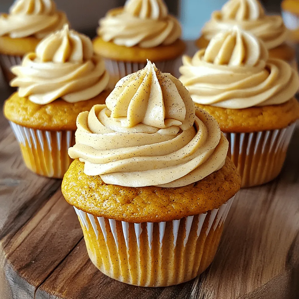 - 1 ½ cups all-purpose flour - 1 teaspoon baking powder - ½ teaspoon baking soda - ½ teaspoon salt - 1 teaspoon ground cinnamon - ½ teaspoon ground nutmeg - ½ teaspoon ground ginger - ½ cup unsalted butter, softened - 1 cup granulated sugar - 2 large eggs - 1 teaspoon vanilla extract - 1 cup pumpkin puree - ½ cup brewed coffee, cooled - ½ cup milk - 1 cup unsalted butter, softened - 4 cups powdered sugar - 2 tablespoons brewed coffee, cooled - 1 teaspoon vanilla extract - A pinch of salt - Ground cinnamon for sprinkling - You can use whole wheat flour instead of all-purpose flour. - Coconut oil works well in place of unsalted butter. - For a dairy-free version, try almond or oat milk. - Use maple syrup instead of granulated sugar for a natural sweetener. - You can skip the eggs and use flaxseed meal as a substitute. - If you want less sugar in the topping, try using cream cheese instead of butter. With these ingredients, you can create soft and flavorful cupcakes. You will love how easy it is to make this fall treat! Start by heating your oven to 350°F (175°C). This helps the cupcakes rise well. Line a muffin pan with cupcake liners. This step makes serving easy and keeps the cupcakes from sticking. In a medium bowl, mix together the all-purpose flour, baking powder, baking soda, salt, cinnamon, nutmeg, and ginger. Whisk these dry ingredients well. This evenly distributes the spices and helps the cupcakes rise. In a large bowl, beat the softened butter and sugar together. Use a hand mixer for about 3-4 minutes. You want the mixture to be light and fluffy. This step adds air to your batter, making the cupcakes soft. Add the eggs one by one, mixing well after each addition. Then, mix in the vanilla extract and pumpkin puree until smooth. This creates a rich flavor. Now, add the dry ingredients slowly. Alternate with the cooled coffee and milk. Stir gently to combine but don’t overmix. Distribute the batter evenly into the cupcake liners. Fill each about two-thirds full. Bake in the preheated oven for 18-20 minutes. Use a toothpick to check if they are done. If it comes out clean, they're ready! For the frosting, beat the softened butter until creamy. Gradually add the powdered sugar, mixing until smooth. Then, mix in the cooled coffee, vanilla extract, and a pinch of salt. Keep beating until it is light and fluffy. Once the cupcakes are cool, frost each one generously. Use a spatula or a piping bag for a nice look. Finally, sprinkle some ground cinnamon on top for a special touch. Enjoy your delicious pumpkin spice latte cupcakes! Start with room temperature butter and eggs. Cold ingredients can affect how well your cupcakes rise. Be careful not to overmix the batter. This can make the cupcakes dense. Fill your cupcake liners only two-thirds full. This helps them bake evenly without overflowing. Always check for doneness with a toothpick. If it comes out clean, they are done. For soft, moist cupcakes, use fresh pumpkin puree. Canned pumpkin can work, but fresh adds better flavor. Combine dry and wet ingredients gently. Mixing too much can lead to tough cupcakes. Let the cupcakes cool completely before frosting. This stops the frosting from melting. If you want a lighter texture, add an extra egg white. These cupcakes are great with coffee or tea. Add roasted pumpkin seeds on top for crunch. You can also place them on a festive tray for a party. For a fun twist, try a caramel drizzle on top. They make a great treat for fall gatherings or cozy nights in. {{image_4}} You can make these cupcakes gluten-free. Use a gluten-free flour blend. Look for one that has a mix of rice flour and starches. This blend mimics all-purpose flour well. Follow the same steps in the recipe. These cupcakes will still be moist and soft. To make vegan cupcakes, swap eggs with flaxseed meal. Mix one tablespoon of flaxseed meal with three tablespoons of water. Let it sit for five minutes to thicken. Use almond milk instead of regular milk. For the butter, try coconut oil or vegan butter. The flavor stays rich and satisfying. You can add chocolate chips for a sweet twist. Fold in half a cup of semi-sweet chocolate chips into the batter. If you like nuts, walnuts or pecans work well. Chop them up and mix in a half cup. This adds crunch and depth to the cupcakes. To keep your pumpkin spice latte cupcakes fresh, store them in an airtight container. This helps keep them moist and flavorful. Make sure the cupcakes are completely cool before you store them. If you stack them, place parchment paper between layers to avoid sticking. You can freeze these cupcakes if you want to save some for later. Wrap each cupcake in plastic wrap and place them in a freezer bag. They can stay in the freezer for up to three months. For the frosting, store it in an airtight container. You can freeze it for up to one month. When ready to use, thaw them in the fridge overnight. These cupcakes are best enjoyed within three days at room temperature. If you store them in the fridge, they can last up to a week. Just remember to bring them back to room temp before serving for the best taste. The best coffee for these cupcakes is a strong brew. I recommend using a dark roast for rich flavor. You want coffee that gives a nice kick. Brew it fresh and let it cool. This will enhance the latte taste in your cupcakes. Yes, you can make these cupcakes ahead of time. Bake them and let them cool completely. Store them in an airtight container. They stay fresh for up to three days. This way, you can enjoy them anytime! To make pumpkin spice latte frosting, add pumpkin spice to the frosting mix. Use about one teaspoon of pumpkin spice for a nice flavor. This will give your frosting a warm, cozy taste. Mix it in with the coffee and sugar for a delicious twist. Absolutely! These cupcakes are perfect for fall gatherings. Their warm spices and pumpkin flavor fit the season well. Serve them at parties, or enjoy them at home. They make a great treat for friends and family. Everyone will love them! You learned how to make delightful pumpkin spice latte cupcakes. We covered necessary ingredients, step-by-step baking, and frosting tips. Remember, avoiding common mistakes leads to better results. You can also try variations like gluten-free or vegan options. Store your cupcakes properly to keep them fresh for longer. With these tips and recipes, your cupcakes are perfect for any fall gathering. Enjoy sharing your sweet treats with everyone. Happy baking!