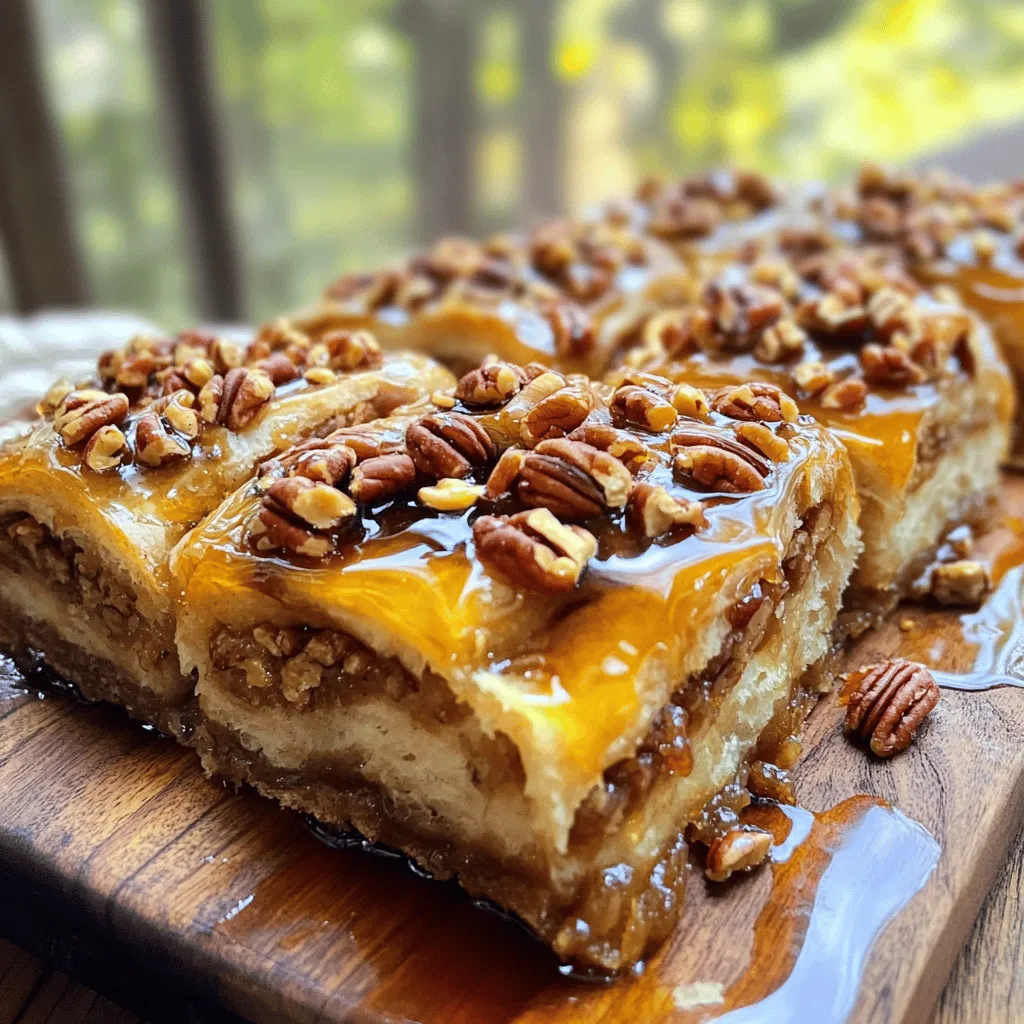 - 4 cups all-purpose flour - 1/4 cup granulated sugar - 1 packet (2 1/4 tsp) active dry yeast - 1 teaspoon salt - 1 cup whole milk, warmed to around 110°F (43°C) - 1/2 cup unsalted butter, melted and slightly cooled - 2 large eggs, room temperature - 1 teaspoon vanilla extract - 1 tablespoon ground cinnamon - 1 cup brown sugar, packed firmly - 1/2 cup maple syrup - 1 cup pecans, roughly chopped - 1/4 cup cream cheese, softened (for drizzling) Choosing the best flour Select all-purpose flour for its balance. It gives a nice texture and helps the buns rise well. Importance of fresh yeast Always check the date on your yeast. Fresh yeast makes the dough rise better and faster. Selecting high-quality maple syrup Use pure maple syrup for the best flavor. Look for a rich color and strong aroma to enhance your sticky buns. To start, warm the milk until it feels like a cozy bath, around 110°F. In a big bowl, mix the warm milk with granulated sugar and active dry yeast. Wait about five minutes. You want the mixture to look frothy. This means the yeast is happy and ready to rise. Next, add melted butter, eggs, and vanilla extract to the frothy mix. Whisk everything together until it’s smooth. Now, in a separate bowl, whisk together all-purpose flour and salt. Gradually add this dry mix to your wet ingredients. Use a wooden spoon or dough hook to stir until a soft dough forms. It should feel slightly sticky. Next, transfer the dough to a floured surface. Knead the dough for about 5-10 minutes. You want it to become smooth and elastic. Once it feels right, shape it into a ball. Place it in a greased bowl, cover it, and let it rise in a warm spot for about an hour, or until it doubles in size. After the dough has risen, gently punch it down to release air. Roll it out on a floured surface into a rectangle about 1/4 inch thick. Evenly sprinkle packed brown sugar, ground cinnamon, and chopped pecans over the dough. Starting from one long side, roll the dough tightly into a log shape. Use a sharp knife or dental floss to cut the log into 12 equal pieces. Arrange the pieces in a greased baking dish with the cut sides facing up. In a small saucepan over low heat, mix the maple syrup and remaining melted butter. Stir gently and simmer for about 2-3 minutes. Pour this warm maple mixture into the bottom of the baking dish. Add more chopped pecans on top. Cover the dish with a towel and let the buns rise for another 30 minutes. Meanwhile, preheat your oven to 350°F. Bake the buns for 25-30 minutes or until they turn golden brown and bubbly. After baking, let them cool in the dish for a few minutes. Then, flip the pan onto a plate to let the sticky topping drizzle down. Finally, drizzle softened cream cheese on top or serve it on the side for dipping. To get fluffy buns, use warm milk. This helps activate the yeast. Knead the dough until it's smooth and elastic. This step is key for a light texture. You can also add a bit more flour if the dough feels too sticky. To boost the maple flavor, use high-quality maple syrup. You can also add a pinch of salt. This enhances the sweetness and makes the flavor pop. Try adding a splash of vanilla for extra warmth. Don't over-knead the dough. This makes it tough instead of soft. Keep an eye on your kneading time. Aim for about 5-10 minutes. Make sure to allow the dough to rise properly. If you rush this step, the buns won't puff up. Let them rise in a warm spot until they double in size. For mixing, use a sturdy stand mixer or a large bowl. A wooden spoon works well too. This ensures that the dough mixes evenly. Choose a glass or metal baking dish for even heat. A 9x13 inch pan is ideal for these buns. It helps them cook evenly and become perfectly golden. {{image_4}} You can change the flavor of your sticky buns easily. Adding spices like nutmeg or ginger gives a warm taste. These spices pair well with the sweet maple flavor. You can also mix in dried fruits like raisins or cranberries. They add a chewy texture and a burst of sweetness. Try different combinations to find your favorite blend. Switching up the toppings can make your sticky buns unique. Instead of cream cheese, use other frostings like vanilla or maple glaze. Each frosting brings its own charm. You can also try different nuts, like walnuts or almonds, for added crunch. These small changes can lead to big flavor surprises. If you need gluten-free options, use a gluten-free flour mix. Many brands work well in baking. For dairy-free alternatives, swap the butter and milk for plant-based options. Coconut milk and vegan butter are great choices. These adaptations allow everyone to enjoy these tasty treats. To keep your sticky buns fresh, place them in an airtight container. Use a glass or plastic container that seals well. This will help maintain their soft texture and delicious flavor. If you don’t have a container, wrap the buns in plastic wrap. Store them at room temperature for up to two days. For longer storage, you can refrigerate them. Just be aware that refrigeration may dry them out a bit. To bring back the fresh taste of your sticky buns, use a few simple methods. You can reheat them in the oven. Wrap the buns in foil and bake at 350°F (175°C) for about 10-15 minutes. This keeps them warm and soft. If you prefer, you can use the microwave. Place a bun on a plate, cover it with a damp paper towel, and heat for about 15-20 seconds. Serving them warm adds to the taste. The gooey maple topping will shine when they are hot. However, if you enjoy them at room temperature, that works too! Just be sure to store them well so they maintain their flavor. To activate yeast, mix it with warm milk and sugar. The milk should be around 110°F (43°C). Let it sit for five minutes. You will see bubbles forming. This means the yeast is active and ready to use. Yes, you can make the dough ahead of time. After kneading, place it in a bowl and cover it. Store it in the fridge for up to 24 hours. When ready, let it warm up before rolling it out. The sticky buns are done when they turn golden brown. The edges should bubble with syrup. A toothpick should come out clean when inserted into the center. Sticky buns have a sweet maple topping and pecans. They bake in a syrup, making them gooey. Cinnamon rolls are usually filled with cinnamon sugar and topped with icing. Yes, you can freeze them. Cool the buns completely, then wrap them tightly. Store in the freezer for up to three months. Thaw overnight in the fridge before reheating. You can use Greek yogurt or a simple glaze made of powdered sugar and milk. Both add a nice touch without losing flavor. In this post, I shared the key ingredients for maple pecan sticky buns and outlined steps to make them. I also offered tips for selecting the best ingredients and avoiding common mistakes. Remember, the right flour and fresh yeast make a big difference. Don’t rush the dough; let it rise properly for the best results. Try variations or dietary swaps for a personal touch. With practice, you’ll create delightful treats that everyone will enjoy. Happy baking!