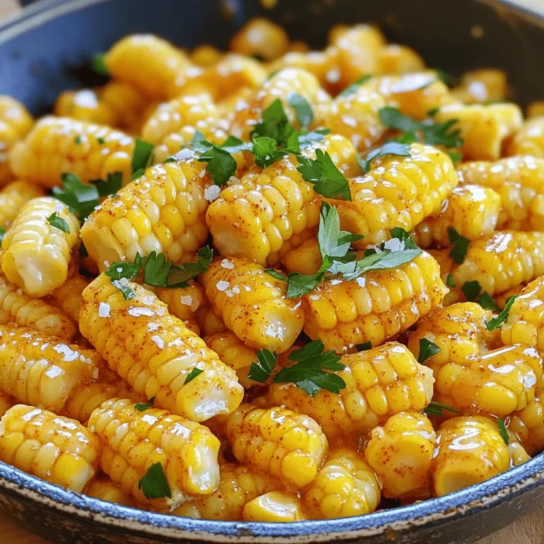 You need fresh corn for the best flavor. Use about 4 cups of corn kernels. This is roughly 6 to 8 ears of corn. Choose sweet corn for a nice taste. Shuck the corn and cut off the kernels carefully. Next, you'll need 1/4 cup of unsalted butter. This helps to make the corn rich and creamy. You also want 1/4 cup of honey. Honey adds a sweet touch that pairs well with the corn. Season your dish with 1 teaspoon of sea salt. This enhances the flavors. Add 1/2 teaspoon of freshly ground black pepper for a little kick. If you like smokiness, include 1/4 teaspoon of smoked paprika. For a bright finish, chop 2 tablespoons of fresh parsley. This adds color and freshness to your corn. Start by shucking the corn. Remove the green husks and silk from the ears. Use a sharp knife to cut the kernels off the cob. You need about 4 cups of fresh corn. Set the kernels aside. Fresh corn has the best taste and sweetness. Grab a large skillet and add 1/4 cup of unsalted butter. Place the skillet on medium heat. Watch the butter as it melts. You want it to bubble gently. The aroma will fill your kitchen, making you hungry. Once the butter has melted, add the corn kernels to the skillet. Stir the corn so it gets coated in the butter. Cook it for about 5 to 7 minutes. Stir occasionally for even cooking. After that, drizzle 1/4 cup of honey over the corn. Sprinkle in 1 teaspoon of sea salt, 1/2 teaspoon of black pepper, and 1/4 teaspoon of smoked paprika if you like a smoky taste. Stir until every kernel is covered in the honey-butter mix. Cook the corn for another 3 to 5 minutes. This helps the natural sugars caramelize. The corn will turn golden and taste sweet. When it’s tender and caramelized, remove it from the heat. Taste and adjust the seasoning if needed. Finally, transfer the corn to a serving dish. Garnish with chopped parsley for a fresh touch. This makes the dish look great and adds flavor. Enjoy your Honey Butter Skillet Corn! To get that sweet, rich flavor, watch the corn closely as it cooks. You want the natural sugars to caramelize. Cook it over medium heat. This helps the corn brown nicely. Stir gently but often, so it cooks evenly. You’ll know it's ready when it turns a golden color. If you see some kernels slightly charred, that’s perfect! It adds a nice depth of flavor. Taste your corn before serving. If you want more sweetness, add more honey. For extra flavor, sprinkle in more salt or black pepper. You can also try adding a pinch of smoked paprika for a smoky touch. Remember, everyone’s taste is different. Adjust to what you love the most! Serve your Honey Butter Skillet Corn in a cast-iron skillet for a rustic look. It keeps the corn warm and looks great on the table. Alternatively, use a white bowl to highlight the bright yellow color. Don’t forget to garnish with freshly chopped parsley! It adds color and freshness that makes the dish pop. A sprinkle of extra parsley on top can make it even more appealing. {{image_4}} You can make this dish with frozen corn. Just skip the shucking part. Use about 4 cups of frozen corn. Add it directly to the hot skillet. Cook it for 7-10 minutes. Frozen corn will be just as sweet and tasty. If you want a dairy-free version, use coconut oil instead of butter. It gives a nice flavor. You can also try vegan butter. Both options work well in this recipe. Just measure the same amount as the regular butter. Want to spice things up? Try adding a pinch of cayenne pepper for heat. A teaspoon of garlic powder can also boost the taste. For a fresh twist, mix in lime juice before serving. These simple changes will make your corn dish unique and fun! After you enjoy your Honey Butter Skillet Corn, store any leftovers in an airtight container. Keep the corn in the fridge. It will stay fresh for about 3 to 4 days. Make sure it cools down before you seal it up. This way, it won’t create steam inside the container. When you are ready to eat the leftovers, reheating is easy. You can use the stove or microwave. On the stove, heat a skillet on medium-low. Add a splash of water or a bit of butter to help it warm evenly. Stir often to prevent sticking. If using a microwave, place the corn in a bowl. Cover it loosely to avoid splatters. Heat for 1 to 2 minutes, stirring halfway through. If you want to save some for later, freezing is a great option. First, let the corn cool completely. Next, place it in a freezer-safe bag or container. Remember to remove as much air as possible before sealing. Honey Butter Skillet Corn can last up to 3 months in the freezer. When you’re ready to eat it, thaw it in the fridge overnight before reheating. Honey Butter Skillet Corn stays fresh in the fridge for about 3 to 5 days. Store it in an airtight container to keep it tasty. Before you eat it again, check for any changes in smell or color. If it looks good, reheat it gently on the stove or in the microwave. Yes, you can use canned corn, but it may change the taste. Canned corn is softer and usually has added salt. Drain and rinse the corn before using it for the best flavor. Add it to the skillet for about 3 to 5 minutes, just enough to warm it through. This way, you still get that sweet and buttery taste. Honey Butter Skillet Corn pairs well with many dishes. Here are some ideas: - Grilled chicken or steak for a hearty meal. - Tacos or fajitas for a fun twist. - A fresh green salad to balance the flavors. - Mashed potatoes for a comforting side. - Barbecue ribs for a tasty summer feast. These sides will make your meal even more special! Honey Butter Skillet Corn is easy and fun to make. We covered the best ingredients like fresh corn, sweet butter, and honey. The steps to prepare and cook the dish help make it tasty. I shared tips for perfect caramelization and fun serving ideas. Variations let you use frozen corn or add your favorite spices. Store leftovers well and reheat them easily. This dish pairs nicely with many sides. Now you can enjoy a sweet and savory treat!