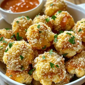 - 1 medium head of cauliflower, cut into bite-sized florets - 1 cup all-purpose flour - 1 cup buttermilk (or a dairy-free alternative like almond or oat milk) - 1 teaspoon garlic powder - 1 teaspoon onion powder - 1/2 teaspoon smoked paprika - 1/2 teaspoon salt - 1/4 teaspoon black pepper - 1 cup breadcrumbs (preferably panko for that extra crunch) - 1/2 cup grated Parmesan cheese - 2 tablespoons fresh parsley, finely chopped (for garnish) - Olive oil spray or 2 tablespoons extra virgin olive oil Gather these ingredients to make your crispy garlic Parmesan cauliflower bites. Each item plays a key role in building flavor and texture. The cauliflower offers a great base, while the flour and buttermilk create a delicious batter. The seasoning blend adds warmth and depth. Finally, the panko breadcrumbs give the bites that perfect crunch. Once you have everything ready, you can jump into the fun part—making these tasty bites! First, you need to preheat your oven to 425°F (220°C). This step is key for getting that crispy texture. While the oven warms up, grab a baking sheet and line it with parchment paper. This will help your bites not stick. Next, take your medium head of cauliflower. Cut it into bite-sized florets. Aim for pieces that are about the same size. This way, they cook evenly and become crispy all around. Now, let's make the batter. In a large mixing bowl, combine 1 cup of all-purpose flour, 1 teaspoon of garlic powder, 1 teaspoon of onion powder, 1/2 teaspoon of smoked paprika, 1/2 teaspoon of salt, and 1/4 teaspoon of black pepper. Whisk these dry ingredients together until they blend well. Next, pour in 1 cup of buttermilk. Stir it slowly. You want a smooth batter with no lumps. This smoothness helps the cauliflower get that perfect coating. It's time to coat those florets! Dip each one into the batter. Make sure every piece is covered well. After that, roll it in a mix of breadcrumbs and 1/2 cup of grated Parmesan cheese. Press lightly so the coating sticks well. Now, arrange the coated florets on your prepared baking sheet. Leave some space between each piece. This space helps them crisp up nicely. Lightly spray or drizzle olive oil on top. This will help them turn golden brown. Bake the cauliflower bites for about 25 to 30 minutes. Halfway through, flip them over for even browning. When they are golden and crispy, take them out. Enjoy your delicious crispy garlic Parmesan cauliflower bites! To get that extra crunch, use panko breadcrumbs. They are lighter and flakier than regular crumbs. This helps your bites get super crispy. Make sure you coat the cauliflower well in the batter. The more batter, the better the panko sticks. Also, spray your bites with olive oil. This adds flavor and helps them brown nicely. A smooth batter is key. Mix the flour and buttermilk well. Clumps can stop the bites from getting coated evenly. Space the cauliflower bites on the baking sheet. If they touch, they will steam instead of crisp. Give them room to breathe so they can become golden and crunchy. Pair your cauliflower bites with delicious dips. Marinara and ranch dressing work great. For a fun twist, try a spicy aioli or garlic sauce. When serving, use a nice bowl or platter. Add a sprinkle of extra Parmesan and parsley on top for color. This makes your dish look fancy and appetizing. Enjoy! {{image_4}} You can easily adjust this recipe to fit your needs. For gluten-free bites, swap all-purpose flour for a gluten-free flour blend. Another option is to use almond flour or chickpea flour. These flours work well and add unique flavors. If you want a dairy-free version, replace buttermilk with almond milk or oat milk. These alternatives still create a great batter. You can add a splash of vinegar to mimic buttermilk's tanginess. Want to spice things up? Add spices or herbs to the batter. Italian seasoning works great, giving your bites a burst of flavor. You can also experiment with paprika, cayenne, or even curry powder for a twist. Cheese lovers can switch up the cheese too. Instead of Parmesan, use cheddar or even a dairy-free cheese. Both options enhance flavor and richness. You can cook these bites in different ways. An air fryer is a fantastic choice for a quicker, healthier option. Set it to 400°F (200°C) and cook for about 15-20 minutes. Shake the basket halfway through for even crispiness. Stovetop cooking is another fun method. Heat oil in a pan over medium heat. Fry the coated florets until golden brown, about 3-4 minutes per side. This method yields deliciously crispy bites. To keep your crispy garlic Parmesan cauliflower bites fresh, store them in the fridge. Place them in an airtight container. This helps to keep moisture out and ensures your bites stay tasty. Try not to stack them too high to avoid crushing. They will stay good for about 3-4 days. For the best taste, reheat your cauliflower bites in the oven. Preheat the oven to 350°F (175°C). Spread them on a baking sheet and heat for about 10-15 minutes. This keeps them crispy. If you use a microwave, place them on a plate. Heat in short bursts of 30 seconds. This method helps keep some crunch but may not work as well as the oven. You can freeze leftover cauliflower bites. First, let them cool completely. Then, place them in a single layer on a baking sheet. Freeze until solid, about an hour. After that, transfer them to a freezer-safe bag. They can stay in the freezer for up to 3 months. To enjoy them later, thaw in the fridge overnight. Reheat them in the oven for best results. You can use almond milk or oat milk. Just add a bit of lemon juice or vinegar to sour it. This creates a similar taste and acidity. Yes, you can! Use plant-based milk and a vegan cheese alternative. This will keep the flavor but suit a vegan diet. To make them crispy, use panko breadcrumbs. They have a great crunch. Also, spray them lightly with olive oil before baking. This helps achieve that golden, crispy texture. Leftovers last about 3 to 4 days in the fridge. Store them in an airtight container to keep them fresh. Marinara sauce, ranch dressing, or even a spicy sriracha mayo work great. Each adds a unique flavor to the bites. In summary, we’ve explored how to make delicious cauliflower bites from scratch. You learned about essential ingredients, seasonings, and tips for crispiness. We also covered variations for different diets and how to store leftovers. With these steps, you can enjoy a tasty snack that fits your preferences. Don’t hesitate to experiment with flavors. Try different dips or cooking methods for variety. Enjoy your cauliflower bites!