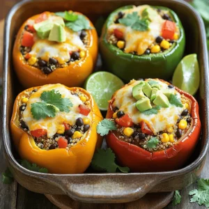 - 4 large bell peppers (any color of your choice) - 1 cup quinoa - 2 cups vegetable broth - 1 can (15 oz) black beans - 1 cup corn - 1 cup diced tomatoes - 1 teaspoon ground cumin - 1 teaspoon chili powder - 1/2 teaspoon smoked paprika - Salt and pepper, to taste - 1 cup shredded cheddar cheese (or dairy-free alternative) - Fresh cilantro, chopped - 1 ripe avocado, diced - Lime wedges The main ingredients for this dish create a wonderful mix of flavors. You can pick any color of bell pepper. I love using red or yellow for added sweetness. Quinoa is a great choice because it is high in protein and gluten-free. The black beans add fiber and heartiness. Corn brings a nice crunch, while diced tomatoes add moisture. For seasonings, I enjoy using cumin and chili powder. They give the dish its Tex Mex flair. Smoked paprika adds a hint of smokiness that elevates the taste. Don't forget to season with salt and pepper to bring out all the flavors! For toppings, I like to use shredded cheddar cheese. It melts beautifully and adds creaminess. Fresh cilantro gives a bright note, and avocado adds creaminess too. Lime wedges are perfect for a zesty finish. - Preheat the oven to 375°F (190°C). - Slice the tops off of each bell pepper and remove the seeds. - Bring vegetable broth to a boil. - Add rinsed quinoa and simmer for about 15 minutes. - Combine cooked quinoa with black beans, corn, diced tomatoes, and spices. - Mix in half of the shredded cheese until well combined. - Spoon the filling into each pepper and pack it gently. - Top with the remaining cheese for a nice crust. - Cover the baking dish with foil and bake for 25 minutes. - Remove the foil and bake for an additional 10-15 minutes. - Garnish with fresh cilantro for a pop of color. - Serve with diced avocado and lime wedges for added flavor. - Make sure your quinoa is cooked well. It should be fluffy and tender. - Fresh spices bring the best flavor. Use them for a tasty dish. - Marinating the peppers can add depth. This step helps the flavors blend. - Try different cheese types. Each cheese adds its own unique taste. - Use a colorful platter to show off your stuffed peppers. It makes them pop! - Place lime wedges around the dish. This adds color and freshness. {{image_4}} For a meat-free meal, you can easily adapt this recipe. - Use plant-based cheese alternatives to keep it vegan. - Add more vegetables like zucchini or mushrooms for extra flavor and texture. These changes keep the meal hearty and satisfying, while also being kinder to the planet. If you want to add more protein, think about different meats. - Incorporate ground turkey or chicken into the filling for a heartier dish. - Diced tofu is another great option for a protein boost without meat. These options make the dish even more filling and delicious. Adjusting spice levels can help you match your taste. - You can increase the spices for more heat, like adding extra chili powder. - Include diced jalapeños for an extra kick if you love spice. These tweaks allow you to customize the heat to your liking, making every bite enjoyable. Store leftovers in an airtight container. Consume within 3-4 days to ensure freshness. You can freeze stuffed peppers before baking for easy meal prep. Use freezer-safe containers or bags to keep them safe. To reheat, you can bake or microwave the peppers. Add a splash of broth for moisture when reheating. This keeps them tasty and prevents dryness. Yes, any bell pepper or even poblano peppers can work. Bell peppers are sweet and colorful. Poblano peppers offer a mild heat and great flavor. You can mix and match to suit your taste. Add diced jalapeños or increase chili powder. If you love heat, try fresh jalapeños in the filling. You can also sprinkle some crushed red pepper on top before baking. Adjust to make it as spicy as you like! Yes, you can prepare and store uncooked peppers in the fridge or freezer. Just stuff the peppers and cover them tightly. They stay fresh and ready to bake when you need a quick meal. Consider serving with a side salad, rice, or tortilla chips. A fresh salad complements the rich flavors well. Rice or chips add a nice crunch and balance to the meal. Bake at 375°F for 10-15 minutes longer than the original time. Frozen peppers need more time to heat through. Keep an eye on them until they are soft and the cheese is bubbly. In this post, we covered a delicious recipe for Tex Mex Stuffed Peppers. You learned about the main ingredients, seasonings, and method. I shared tips to enhance flavor and how to store leftovers too. These stuffed peppers are easy to make and full of taste. Feel free to customize with your favorite ingredients. Enjoy making this dish, and impress your friends and family with your cooking skills!