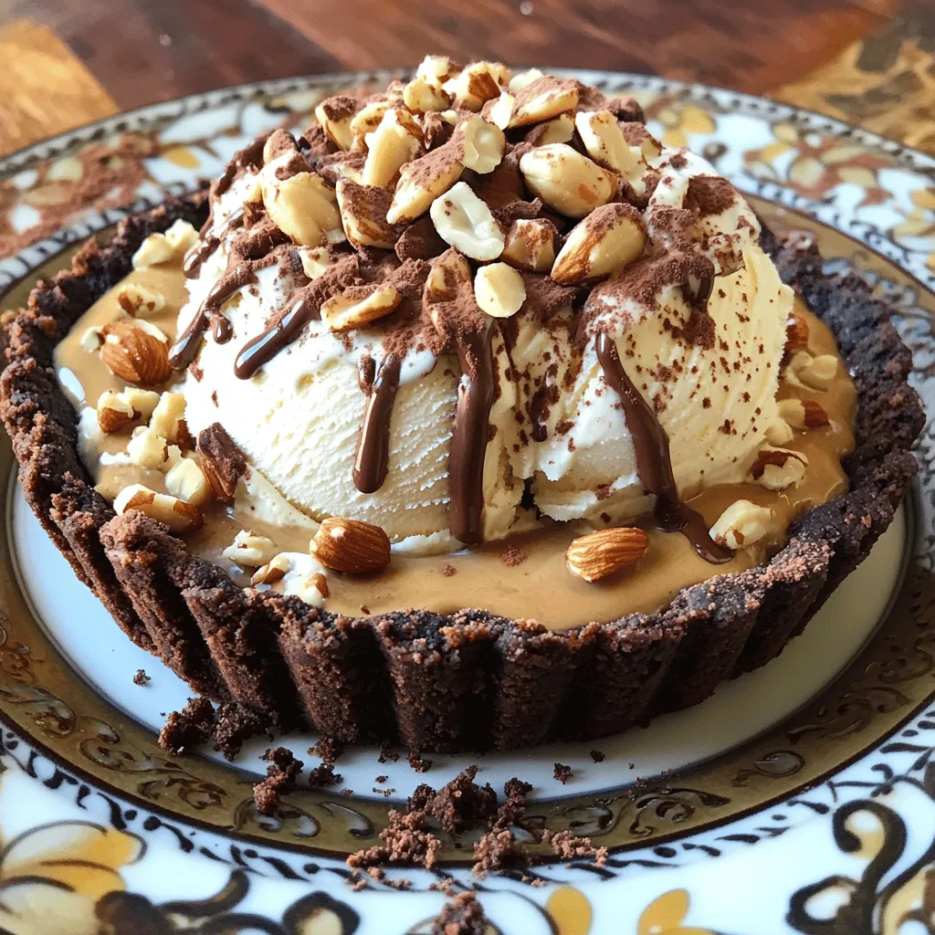- 1 ½ cups coffee-flavored ice cream, softened - 1 cup crushed chocolate wafer cookies - ½ cup unsalted butter, melted - ½ cup granulated sugar - 1 cup mixed nuts, coarsely chopped - ¼ cup brewed coffee - 1 teaspoon pure vanilla extract - Whipped cream for topping - Cocoa powder for dusting Choosing the right coffee flavor for ice cream Use a rich coffee-flavored ice cream. This makes your pie taste bold. Some brands offer a sweetened version, while others are more bitter. Choose what you like best! Types of cookies for the crumble crust Chocolate wafer cookies work great for the crust. They add crunch and flavor. You could also try graham crackers for a different taste. Just crush them well! Alternative toppings for texture Mixed nuts add a nice crunch. You can use walnuts, almonds, or pecans. If you want something sweeter, try chocolate chips or toffee bits instead. They add fun flavors! First, you need to make the crust. In a bowl, mix the crushed chocolate wafer cookies, melted butter, and granulated sugar. Stir until it looks like wet sand. This mixture should feel moist but not soupy. Next, press the crust firmly into a 9-inch pie dish. Make sure it goes up the sides and has no gaps. Pressing it hard helps it hold together when you cut the pie. After pressing, put the crust in the freezer for about 15 minutes to set. Now, it’s time for the filling! In a new bowl, stir the softened coffee-flavored ice cream with the brewed coffee and vanilla extract. Mix until smooth, but don’t overdo it. You want a creamy texture that stays fluffy. Take the crust from the freezer. Pour the ice cream mixture into the crust. Use a spatula to spread it evenly. Make sure it reaches the edges. Now, sprinkle the chopped mixed nuts on top of the ice cream layer. Distributing them evenly gives a nice crunch in each bite. This adds texture and flavor to your pie. Cover the pie with plastic wrap and put it back in the freezer for at least four hours. This helps the ice cream get firm. When ready to serve, use a warm knife to cut through the pie easily. Enjoy! To keep your Coffee Crumble Ice Cream Pie smooth, avoid ice crystals. Here are some tips: - Cover the pie tightly with plastic wrap. This helps block air. - Store the pie at the back of the freezer. It stays colder there. For the best freeze, set your freezer to the coldest setting. A temperature of 0°F (-18°C) works best. To make each slice shine, try these garnishes: - Whipped cream adds a creamy touch. - Chocolate shavings give a nice look and taste. - Chopped nuts add crunch and flavor. Pair your pie with beverages like: - Freshly brewed coffee for a coffee lover’s dream. - Milk to balance the sweetness. Here are some tools to help you: - A 9-inch pie dish for perfect shape. - A mixing bowl to combine the crust and filling. - A spatula for smooth spreading of the ice cream. When serving, use a warm knife. It cuts through frozen layers easily. Just dip it in hot water, wipe it, and slice. {{image_4}} You can easily change up this pie with different ice cream flavors. Try vanilla for a classic twist. Chocolate adds richness. You can even use mint chocolate for a fun flavor. If you want an extra kick, add a splash of liqueur, like coffee liqueur or hazelnut. A few drops of flavored extract can also work wonders. Almond or hazelnut extracts give a nice touch. To make this pie gluten-free, swap the chocolate wafer cookies for gluten-free ones. Many brands offer great options. You can also make the crust with ground nuts or oats. For vegan options, choose dairy-free ice cream. Almond milk or coconut milk ice cream works well. Use vegan butter for the crust. This way, everyone can enjoy the pie. Instead of mixed nuts, you can use other toppings. Try crushed cookies or granola for a fun crunch. Fresh fruits like berries add color and flavor. Drizzling chocolate or caramel sauce can make your pie shine. Each topping adds a unique taste, so feel free to mix and match. This pie is all about making it your own! To keep your pie fresh, store it in the freezer. Wrap it tightly in plastic wrap. This prevents ice crystals from forming. You can also use an airtight container for extra protection. Make sure the container is freezer-safe. You can store the pie for about two months in the freezer. After this time, it may lose its flavor and texture. Check for signs of freezer burn, like dry spots or ice crystals on the surface. If you see these, the pie is no longer good. When ready to enjoy, take the pie out of the freezer. Let it sit at room temperature for about 10 to 15 minutes to soften slightly. Use a warm knife to slice through the pie easily. This helps to get clean slices without breaking apart the crust. Yes, you can use regular ice cream. However, it will change the flavor. For a rich taste, I recommend coffee or mocha flavors. You can also mix in coffee or espresso to mimic the coffee taste. This will keep the dessert bold and delightful. The pie needs at least four hours to set. This time allows the ice cream to freeze firmly. If you want it even firmer, you can leave it in the freezer overnight. Just make sure to cover it well to prevent ice crystals from forming. To serve leftovers, keep the pie in the freezer. Use a warm knife to slice it. This makes cutting easier and cleaner. You can also add fresh whipped cream or cocoa powder on top for extra flair. Enjoy each slice chilled for the best taste. Absolutely! This pie is perfect for making ahead. You can prepare it one to two days in advance. Just store it in the freezer until you’re ready to serve. This way, you save time and impress your guests with a delicious treat. If you don’t have chocolate wafer cookies, try using graham crackers. They provide a sweet and crunchy base. You can also use Oreo cookies for a different flavor. Just crush them and mix with butter and sugar like the original recipe. This will keep your crust tasty and fun! You learned how to make a delicious coffee ice cream pie with a crunchy crust. The right ingredients, like coffee ice cream and mixed nuts, create great flavor. I shared tips for perfecting the crust, filling, and freezing. Remember to use a warm knife for clean slices. This pie is great at any gathering. Enjoy experimenting with flavors and toppings. With practice, you’ll impress everyone with your baking skills. The joy of sharing delicious treats is unmatched. Try this recipe, and happy baking!