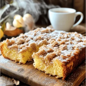 - 2 cups all-purpose flour - 1 cup granulated sugar - 1/2 cup unsalted butter, softened - 1 cup whole milk - 2 large eggs - 2 teaspoons baking powder - 1 teaspoon vanilla extract - 1/2 teaspoon salt For the Streusel Topping: - 1/2 cup brown sugar, packed - 1/3 cup all-purpose flour - 1 teaspoon ground cinnamon - 1/4 cup unsalted butter, melted - 1/4 cup chopped nuts (optional) Use a kitchen scale for precise measurements. This helps ensure your cake turns out great every time. Check your flour for any lumps before measuring. If you want a richer taste, use high-quality butter. Always use fresh eggs and milk for the best flavor. You can add a bit more texture with nuts. Walnuts or pecans work well. If you want a sweeter cake, consider adding chocolate chips. For a fruity twist, try adding fresh berries or sliced apples. These small changes can make your cake special! First, preheat your oven to 350°F (175°C). This heat is perfect for baking. While it warms up, grease a 9x13 inch baking pan with butter. You can also use non-stick cooking spray. This step helps the cake slide out easily later. Next, grab a medium bowl. In it, combine 1/2 cup of packed brown sugar, 1/3 cup of all-purpose flour, and 1 teaspoon of ground cinnamon. Pour in 1/4 cup of melted butter and mix. Stir until it looks crumbly. If you like nuts, fold in 1/4 cup of chopped walnuts or pecans. Set this mixture aside; it will add a delicious crunch. Now, take a large mixing bowl. Use an electric mixer to cream together 1/2 cup of softened butter and 1 cup of granulated sugar. Mix for about 3-4 minutes until it’s light and fluffy. This is key for a good rise. Next, add 2 large eggs one at a time, mixing well after each. Then, pour in 1 cup of whole milk and 1 teaspoon of vanilla extract. Mix until smooth. In another bowl, whisk together 2 cups of flour, 2 teaspoons of baking powder, and 1/2 teaspoon of salt. Gradually add this dry mix to the wet mix. Stir gently until just combined. There may be a few lumps, and that’s fine. Pour half of the batter into your greased pan. Spread it evenly. Then, sprinkle half of the streusel topping over the batter. Carefully pour the rest of the batter on top. Finish by adding the remaining streusel. Place the pan in the oven and bake for 30-35 minutes. Check if it's done by inserting a toothpick into the center. If it comes out clean, your cake is ready. Let it cool in the pan for 10 minutes before transferring it to a wire rack. Once cool, cut into squares and enjoy! Baking is a mix of art and science. Here are some common mistakes: - Not measuring ingredients correctly. Use a scale for precise amounts. - Overmixing the batter. Mix until combined. Lumps are okay! - Skipping the oven preheat. Always preheat your oven for even baking. - Not checking doneness. Use a toothpick to test if your cake is ready. A light, fluffy cake is key. Here’s how to get it right: - Cream butter and sugar well. Aim for a light and fluffy mix. This adds air. - Use room temperature eggs and milk. They blend better, helping your batter rise. - Don’t overmix. Gently fold dry ingredients into wet. This keeps the cake soft. Serve your cake warm or at room temp. Here are some fun ideas: - Dust with powdered sugar. This adds a sweet touch and looks nice. - Pair with coffee. A steaming cup complements the cake’s flavors well. - Add fresh fruit. Berries or sliced apples add freshness and color. {{image_4}} To make a gluten-free version, swap the all-purpose flour for a gluten-free blend. Look for a blend that includes xanthan gum. This helps mimic the texture of regular flour. Use the same amount, two cups, for the best results. Your cake will still be soft and delicious. If you want a vegan coffee cake, replace the eggs with flax eggs. To make a flax egg, mix one tablespoon of ground flaxseed with two and a half tablespoons of water. Let it sit for a few minutes until it thickens. For the milk, use almond, soy, or oat milk. This will keep your cake moist and tasty. You can add fun flavors to your cake! Here are some ideas: - Chocolate Chips: Fold in half a cup of chocolate chips for a sweet twist. - Fruits: Add one cup of berries or diced apples for a fruity touch. - Nuts: Mix in chopped walnuts or pecans for crunch. These simple changes can make your coffee cake unique and exciting. To keep your cinnamon streusel coffee cake fresh, store it in an airtight container. Place it at room temperature for up to three days. If you prefer, you can also refrigerate it. Just make sure to cover it well to prevent it from drying out. Freezing this cake is a great way to save some for later. First, let the coffee cake cool completely. Then, cut it into squares. Wrap each piece tightly in plastic wrap, and then place them in a freezer bag. You can freeze it for up to three months. When you're ready to enjoy it, just remove it from the freezer. To reheat your coffee cake, preheat your oven to 350°F (175°C). Place the slices on a baking sheet. Heat for about 10 to 15 minutes, or until warm. You can also use a microwave. Just heat each slice for 15-30 seconds. This cake tastes best warm, so don’t skip this step! Serve your cinnamon streusel coffee cake warm or at room temperature. I love to dust it lightly with powdered sugar. This adds a nice touch. Pair each slice with a hot cup of coffee. The flavors complement each other perfectly. This treat works great for breakfast or brunch. Cinnamon streusel coffee cake lasts about three days at room temperature. Store it in an airtight container for best results. If you keep it in the fridge, it can last up to a week. Just make sure it is well-wrapped to avoid drying out. Yes, you can make this recipe ahead of time! Prepare the coffee cake, cool it, and then wrap it tightly. You can store it in the fridge for up to two days. When you’re ready to serve, just bring it back to room temperature. You can also warm it slightly in the oven for a fresh taste. You can find the full recipe for cinnamon streusel coffee cake right here. It includes all the ingredients and step-by-step instructions. This way, you can easily follow along and make your own delicious cake! In this blog post, I covered all you need to make Cinnamon Streusel Coffee Cake. We explored key ingredients, from measurements to optional add-ins. I shared easy steps for preparing, baking, and serving. I also provided tips for avoiding common mistakes and achieving the best texture. Finally, I detailed storage methods and variations, including gluten-free and vegan options. With this guide, you can create a delicious cake that suits your taste. Enjoy baking and sharing this treat with friends and family!