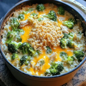 - 2 cups cooked chicken, shredded - 1 cup long-grain rice, uncooked - 2 cups broccoli florets (fresh or frozen) - 1 can (10.5 oz) cream of chicken soup - 1 cup chicken broth - 1 cup sharp cheddar cheese, shredded - 1 cup milk - 1 teaspoon garlic powder - 1 teaspoon onion powder - 1 tablespoon olive oil - Salt and pepper to taste Gathering the right ingredients makes your cheesy broccoli chicken rice casserole a success. Start with shredded chicken. Use leftover roast chicken or rotisserie chicken for ease. Then, grab long-grain rice. This type cooks evenly and gives a great texture. Next, pick up fresh or frozen broccoli florets. They add color and nutrients to your dish. For the creamy base, you’ll need a can of cream of chicken soup and chicken broth. These create a rich flavor that blends well with the chicken and veggies. Don't forget the milk. It adds creaminess to the casserole. Now, let’s talk cheese. Sharp cheddar cheese is your best friend here. It melts beautifully and gives a tangy taste. Lastly, gather your seasonings: garlic powder, onion powder, salt, and pepper. Olive oil helps toast the rice and adds a nice flavor. With these ingredients, you’re on your way to a delightful dish. Each element plays its part, creating a casserole that’s warm, cheesy, and satisfying. 1. Preheat the oven Set your oven to 350°F (175°C). This step warms up your kitchen and gets the oven ready. 2. Toast the rice In a large, oven-safe pot, heat 1 tablespoon of olive oil over medium heat. Add 1 cup of uncooked long-grain rice. Toast the rice for about 2 minutes. Stir it often until it turns slightly golden and gives off a nice smell. 3. Combine liquids and seasoning Pour in 1 can of cream of chicken soup, 1 cup of chicken broth, and 1 cup of milk. Stir well until everything is mixed and smooth. This mix gives your casserole its creamy base. 4. Incorporate chicken and broccoli Add 2 cups of shredded chicken and 2 cups of broccoli florets to the pot. Season with 1 teaspoon of garlic powder, 1 teaspoon of onion powder, salt, and pepper to taste. Mix everything until well combined. 5. Simmer and add cheese Let the mixture come to a gentle simmer. Then, cover the pot and reduce the heat to low. Cook for about 15 minutes, or until the rice soaks up most of the liquid. After that, remove the lid and stir in half of the 1 cup of shredded sharp cheddar cheese until it melts. 6. Bake to perfection If you like a crunchy top, sprinkle 0.5 cup of breadcrumbs on the casserole. Add the remaining cheddar cheese on top. Transfer the pot to your preheated oven. Bake uncovered for 15-20 minutes. Look for bubbling cheese and a golden brown topping. Enjoy a warm, cheesy dish that everyone will love! - Best practices for cooking rice: Start by toasting the uncooked rice in olive oil. This gives the rice a nice flavor and keeps it from becoming mushy. Stir often while toasting for about two minutes until slightly golden. This step helps the rice stay separate when cooked. - Ensuring the casserole is creamy: To keep the casserole creamy, mix the cream of chicken soup, chicken broth, and milk well. Make sure there are no lumps. Adding half of the cheese at the end also adds richness and creaminess. - Ideal accompaniments: This casserole goes well with a green salad or garlic bread. Both add freshness and flavor to your meal. You can also serve it with a side of steamed veggies for extra nutrition. - Presentation tips: Serve the casserole in the pot for a cozy feel. For a more elegant touch, scoop servings onto plates. Garnish with fresh parsley or a drizzle of cheese sauce for color and appeal. - Alternatives for chicken: If you want a change, try using cooked turkey or rotisserie chicken. For a vegetarian option, you can use chickpeas or tofu. Both options add protein and flavor. - Dairy-free options: To make this casserole dairy-free, use a dairy-free cream soup and plant-based milk. Nutritional yeast can replace cheese for a cheesy flavor without dairy. {{image_4}} You can change up the veggies in this casserole. Try adding: - Carrots: Shredded or diced for sweetness. - Peas: Add a pop of color and flavor. - Bell peppers: Brighten the dish with crunch. For cheese, consider these options: - Mozzarella: A milder, stretchy cheese. - Pepper jack: A little spice for a kick. - Cream cheese: For a rich and creamy texture. To make this dish gluten-free, use: - Gluten-free rice: It works just like regular rice. - Gluten-free cream soup: Check the labels for safe options. For a low-carb version, swap rice for: - Cauliflower rice: It’s low in carbs and easy to prepare. - Zucchini noodles: A fun twist for a veggie boost. You can cook this casserole differently. Try the stovetop method: 1. Cook the rice in a pot with broth. 2. Stir in chicken, broccoli, and soup. 3. Simmer until warm and creamy. For a slow cooker adaptation: 1. Combine all ingredients in the slow cooker. 2. Cook on low for 4-6 hours. 3. Stir in cheese before serving for a melted finish. To store leftovers, let the casserole cool first. Once it cools, place it in a storage container. I recommend using an airtight container to keep it fresh. This helps lock in the flavors and moisture. You can store the leftovers in the fridge for up to three days. To freeze your casserole, make sure it cools completely. Then, cut it into portions for easy serving. Wrap each portion tightly in plastic wrap. You can also use a freezer-safe container or a resealable bag. This will help prevent freezer burn. When you want to eat it, thaw it in the fridge overnight. Reheat it in the oven at 350°F until hot. In the refrigerator, your casserole lasts about three days. If you freeze it, it can last up to three months. Just make sure you follow the freezing instructions for the best taste and texture. Can I use uncooked chicken? Yes, you can use uncooked chicken. Just make sure to cook it fully during the casserole process. This helps keep it safe to eat. Add the raw chicken when you mix in the rice and liquids. It will cook through as the casserole bakes. How do I make it spicier? To add spice, you can include red pepper flakes or hot sauce. Mix these in with the chicken and broccoli for an extra kick. You can also use pepper jack cheese instead of cheddar for more heat. How do I know when it's done? Check if the cheese is bubbly and golden. The rice should be tender and the chicken fully cooked. You can also use a meat thermometer to check the chicken's internal temperature. It should reach 165°F (74°C) for safety. Can I prepare it ahead of time? Yes, you can prepare it ahead. Just assemble the casserole and cover it. Store it in the fridge for up to 24 hours. When ready to bake, add extra time in the oven since it will be cold. How to hide vegetables? To hide vegetables, you can chop them very small. You can also blend broccoli with the liquids before mixing them in. This way, they blend into the dish and kids won’t notice them. Kid-friendly adjustments For kids, try using less garlic and onion powder. You can also add a fun topping like crushed chips. They add a great crunch and make the dish more appealing. This article covered a simple chicken casserole recipe with key ingredients, easy steps, and helpful tips. You learned about main ingredients like chicken, rice, and broccoli, plus seasoning tips to boost flavor. We explored variations for diets and cooking methods, ensuring you can adapt the dish. Finally, I shared storage tips for leftovers. Cooking doesn’t have to be hard. With this recipe, you can impress everyone at your table! Enjoy creating your delicious casserole.