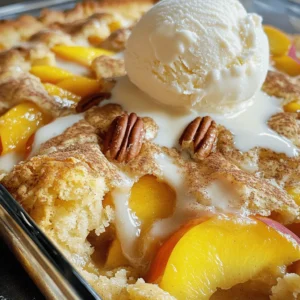 You can use either fresh or canned peaches for this recipe. Fresh peaches give a bright flavor. If using fresh, slice about 2 cups. If canned, make sure they are drained well. Canned peaches are sweet and easy to use. They save time and still taste great. Both options work well, so choose what you like best. You need 1 cup of granulated sugar to sweeten the peaches. Sugar brings out the natural flavor in the fruit. Adding 1 teaspoon of pure vanilla extract boosts the taste too. Ground cinnamon, 1 teaspoon, adds warmth and richness. These flavor enhancers make your dump cake truly delicious. For some extra crunch, add ½ cup of chopped pecans. Nuts give a nice texture and flavor contrast. It makes each bite even more interesting. You can also serve the cake with vanilla ice cream. The cold ice cream melts into the warm cake, creating a perfect dessert experience. First, set your oven to 350°F (175°C). This step is key for even baking. While the oven heats up, take a 9x13 inch baking dish and grease it. You can use cooking spray or a bit of butter. This helps the cake not stick. In a large bowl, slice 2 cups of fresh peaches or use canned peaches. If you use canned, make sure to drain them well. Add 1 cup of granulated sugar, 1 teaspoon of vanilla extract, and 1 teaspoon of ground cinnamon. Mix it all together. If you use fresh peaches, let the mixture sit for about 10 minutes. This helps the peaches release their sweet juices, giving more flavor. Pour the peach mixture into the greased baking dish. Spread it evenly across the bottom. Next, take a box of yellow cake mix (15.25 oz) and sprinkle it evenly over the peaches. Make sure to cover all the peaches. Do not mix the cake mix into the peaches. This layering is very important for the cake's texture. Now, drizzle 1½ sticks of melted unsalted butter over the cake mix. Try to cover as much of the mix as you can. If you want some extra crunch, sprinkle ½ cup of chopped pecans on top. Place the baking dish in the oven and bake for 45-50 minutes. Watch for a golden brown top and bubbling edges. That's when you know it's done! After baking, let it cool a bit before serving. Enjoy it warm, especially with a scoop of vanilla ice cream on top. To get a perfect bake, preheat your oven to 350°F (175°C). Always grease your baking dish well. This step helps the cake not stick. Spread the peach mixture evenly in the dish. When you add the cake mix, sprinkle it gently. Don’t mix it in. This keeps the texture nice. Pour the melted butter carefully to cover the cake mix. This ensures moistness. Watch the cake for a golden brown top and bubbling edges. These signs mean your cake is ready. If you like things sweeter, add more sugar to the peach mix. Start with an extra 1/4 cup of sugar. Taste it before baking. If you want less sweetness, reduce the sugar in the peach mix. You can cut back to 3/4 cup. This way, the peaches shine through. Remember, the cake mix adds sweetness too. Serve your dump cake warm for the best taste. It’s great on its own, but pairing is fun! Add a scoop of vanilla ice cream on top. The cold ice cream melts into the warm cake. A sprinkle of cinnamon or fresh peach slices makes it even better. Enjoy experimenting with toppings like whipped cream or even a drizzle of caramel sauce! {{image_4}} You can switch up the fruit in your dump cake. While peaches shine, you can use other fruits. Try ripe berries, tart cherries, or sweet apples. Mixing fruits can bring new flavors. For example, combine peaches and blueberries for a tasty twist. Just remember to adjust sugar if your fruit is sweeter or tarter. If you need a gluten-free option, choose a gluten-free cake mix. Many brands offer great choices. Look for one that fits your taste. You can also use almond flour with a bit of baking powder. This keeps the cake fluffy, just like the original. Want to make your dump cake special? Add some extras. Chopped nuts like pecans or walnuts give crunch. You could also try a sprinkle of coconut for a tropical touch. Add spices like nutmeg or ginger for warmth. For a fun flavor, mix in chocolate chips or caramel. Each addition can change the cake's character, making it uniquely yours. After you bake your peach cobbler dump cake, let it cool. Then, cover the dish with plastic wrap or foil. You can store it in the fridge for up to four days. The cake stays moist and tasty. It’s a great idea to reheat it before serving. If you want to save some cake for later, freezing works well. First, let the cake cool completely. Cut it into portions and wrap each piece tightly with plastic wrap. Place the wrapped pieces in a freezer-safe container. You can freeze it for up to three months. When you’re ready to eat it, just thaw it in the fridge overnight. To bring back the cake’s warm, fresh taste, reheat it in the oven. Preheat your oven to 350°F (175°C). Place the cake in an oven-safe dish and cover it with foil. Heat for about 15-20 minutes. If you prefer, you can also microwave individual portions. Just heat them for about 30 seconds to 1 minute. Enjoy it warm, maybe with a scoop of vanilla ice cream! Yes, you can use frozen peaches. Just thaw and drain them first. This helps keep the right texture. The flavor will still be great! You can use white cake mix or even gluten-free cake mix. You may also make your own from scratch with flour, sugar, and baking powder. This can give you more control over flavor. To make it dairy-free, choose a dairy-free butter alternative. There are many options available now. You can also skip the butter and use coconut oil instead for a unique taste. Peach cobbler dump cake lasts about 3 to 4 days in the fridge. Store it in an airtight container to keep it fresh. You can also freeze it for up to 2 months. Absolutely! Cinnamon and nutmeg work well. You can also try almond extract for a twist. Get creative with flavors to make it your own! This post covered key ingredients like fresh peaches and flavor enhancers. I walked you through step-by-step baking instructions for a delicious peach cobbler dump cake. I shared tips for baking evenly and serving it well. We explored variations, including other fruits and gluten-free options. Lastly, I provided storage and reheating tips to keep it fresh. Try this recipe. Enjoy the warmth and love it brings. Your friends and family will be happy!