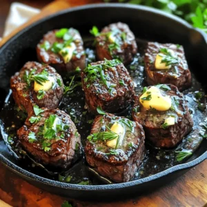 - 1 lb sirloin or ribeye steak, trimmed and cut into 1-inch cubes - 4 tablespoons unsalted butter - 4 cloves fresh garlic, finely minced - 1 tablespoon fresh rosemary, finely chopped - 1 tablespoon fresh thyme, finely chopped - 1 teaspoon sea salt - 1/2 teaspoon freshly cracked black pepper - 1 tablespoon extra virgin olive oil - Fresh parsley, roughly chopped (for garnish) For this dish, I love using sirloin or ribeye steak. Both cuts are tender and flavorful. Trim the meat and cut it into 1-inch cubes. This size helps the steak cook quickly and evenly. Unsalted butter is key. It melts beautifully and allows the garlic and herbs to shine. I use fresh garlic, as it adds a strong aroma and taste. Herbs make this dish special. Fresh rosemary and thyme bring out the best flavors in the steak. Sea salt and black pepper enhance the seasoning, making every bite burst with taste. Extra virgin olive oil helps sear the steak. It has a high smoke point, which is great for frying. Finally, fresh parsley adds color and a hint of freshness on top. When you gather these ingredients, you set yourself up for a savory and quick meal. Enjoy the process, and get ready for a delicious experience! To start, season the steak cubes. I use sea salt and freshly cracked black pepper. This adds a great flavor. Toss the meat gently with your hands. Make sure every piece is coated well. Next, preheat your skillet. Set it on medium-high heat. Add one tablespoon of extra virgin olive oil. When the oil shimmers, it’s ready for the steak. Now, place the steak bites in the skillet. Lay them in a single layer. This helps them cook evenly. Sear the steak for about 2-3 minutes on each side. Look for a nice brown crust. This shows they are cooking well. Check for doneness. If you like your steak medium-rare, cook until it reaches a warm red center. Once cooked, take them out and place them on a plate. Cover them lightly with aluminum foil to keep warm. In the same skillet, lower the heat to medium. Add four tablespoons of unsalted butter. Let it melt completely. Once melted, add four cloves of minced garlic. Then, toss in one tablespoon each of chopped rosemary and thyme. Stir this mix for about 1-2 minutes. You want the garlic to soften and smell great. Be careful not to burn it. Return the seared steak bites to the skillet. Toss them in the garlic herb butter. Let them cook together for another minute. This helps the steak soak in the flavors. Finally, take the skillet off the heat. Sprinkle fresh parsley on top for a nice touch. - How to achieve the perfect sear For a perfect sear, heat your skillet well before adding the steak. The oil should shimmer. Place the steak bites in a single layer without crowding the pan. Sear for 2-3 minutes on each side. Look for a deep brown crust. This gives flavor and texture. - Tips for choosing the right cut of steak I recommend sirloin or ribeye for steak bites. Sirloin is lean and tender. Ribeye has more fat, adding flavor. Both cuts cook well and provide great taste in this dish. - Adding spice blends or additional herbs You can boost flavor by adding spices, like paprika or cayenne. Fresh herbs like basil or oregano work great too. Experiment to find your favorite blend. - Suggested butter alternatives If you want to switch it up, try using ghee or herb-infused butter. These options add unique flavors and can enhance the dish. - Recommended side dishes I love serving these steak bites with crispy roasted potatoes or a fresh salad. They balance the rich flavors well. Grilled veggies also pair nicely. - Pairing with sauces and dips Try serving with chimichurri or garlic aioli. These sauces add a tasty kick and complement the steak bites perfectly. Enjoy exploring different pairings! {{image_4}} You can use different cuts to make steak bites. Filet mignon gives a tender bite. Flank steak is leaner and offers more texture. When using filet mignon, cook for about 2-3 minutes each side. For flank steak, you may need an extra minute for the best doneness. Always check the meat’s color and firmness to find the right cooking time. Adding new flavors can change your dish. You can mix in Worcestershire sauce for a tangy taste. Soy sauce adds a salty kick. Try different herbs, too. Basil or oregano gives a fresh twist. Mix and match to find your favorite blend. You can cook your steak bites in different ways. Grilling adds a nice char and smoky flavor. Make sure to preheat your grill well. Pan-searing is quick and easy, giving a nice crust. If you prefer, you can even bake in the oven. Just set it to 400°F and cook for 10-12 minutes. Each method offers a unique taste! After enjoying your garlic herb butter steak bites, store any leftovers quickly. Place them in an airtight container. Refrigerate them within two hours to keep them safe. Try to eat them within three days for the best taste. If you want to keep them longer, freezing is a good option. When you're ready to enjoy the leftovers, reheat them gently. The best way is to use a skillet. Heat it over medium-low heat. Add a bit of olive oil or butter to keep them moist. Stir often until they are warm. You can also use a microwave. Cover the dish and heat for 30 seconds at a time, checking often. To freeze steak bites, let them cool completely first. Place them in a freezer-safe bag or container. Squeeze out any extra air to avoid freezer burn. They can stay frozen for up to three months. For thawing, move them to the fridge overnight. If you need them fast, place the bag in cold water for quicker thawing. The best steak for steak bites is sirloin or ribeye. Sirloin offers a good balance of flavor and tenderness. Ribeye has more fat, which adds rich taste. Both cuts are easy to cut into cubes. They also cook well at high heat, giving you nice browning. To make steak bites less fatty, choose lean cuts like sirloin. Trim off any visible fat before cooking. You can also use a paper towel to pat the cooked steak bites dry. This helps remove excess grease. Cooking them with less butter or oil also helps reduce fat. Yes, you can use dried herbs instead of fresh. Use about one-third the amount of dried herbs. Dried herbs have a stronger flavor, so a little goes a long way. Add them earlier in the cooking process to release their full flavor. To ensure your steak is tender, choose high-quality cuts like ribeye or sirloin. Cut the meat against the grain, which helps break down fibers. Allow the steak to rest after cooking, as this helps keep it juicy. Also, avoid overcooking, as this can make the meat tough. Good side dishes for steak bites include mashed potatoes or roasted veggies. A fresh salad complements the rich flavors well. You can also serve them with rice or a grain salad. Bread or rolls can be great for soaking up extra sauce. This blog post outlined how to make delicious steak bites using simple ingredients. You learned about the main components like steak, garlic, and herbs. I covered step-by-step cooking tips that ensure great flavor. For best results, choose quality cuts and season well. Experiment with different flavors and serving ideas. This dish is easy and fun to make. Enjoy your cooking adventure and share these bites with friends!