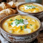 - 4 large russet potatoes, peeled and diced into cubes - 1 medium onion, finely diced - 2 cloves garlic, minced - 4 cups vegetable broth - 1 cup heavy cream - 1 cup coconut cream - 1 teaspoon dried thyme - 1 teaspoon smoked paprika - 1 cup shredded cheddar cheese - 1/2 cup cooked bacon bits (or crispy tempeh for a veggie twist) - 1/4 cup green onions, chopped for garnish This soup starts with russet potatoes, which give it a nice, creamy base. The onion and garlic add great flavor, making each bite tasty. I choose vegetable broth for a rich taste. You can use homemade broth or store-bought. For creaminess, I like using heavy cream. If you want a dairy-free soup, coconut cream works well too. It's rich and adds a touch of sweetness. Seasoning is key! Dried thyme and smoked paprika give depth. They make the soup warm and cozy. When it comes to toppings, cheddar cheese is a must for that gooey finish. Bacon bits add a crunchy texture, but crispy tempeh is a great choice for vegetarians. Finally, sprinkle green onions on top for a fresh bite. These ingredients come together to create a comforting dish. You will love how they blend to make a warm hug in a bowl! To start, gather your ingredients. You need four large russet potatoes. Peel and dice them into bite-sized cubes. Next, finely dice one medium onion. Mince two cloves of garlic. Now, measure out four cups of vegetable broth. You can use homemade broth or store-bought. For the seasonings, get one teaspoon each of dried thyme and smoked paprika. Don't forget the salt and black pepper to taste! Set up your slow cooker. Add the diced potatoes, onions, and garlic into it. Pour in the vegetable broth and add the thyme, smoked paprika, salt, and pepper. Stir everything well to mix. Cover the slow cooker. Cook on low for 6 to 8 hours. If you're short on time, you can cook on high for about 4 hours. The potatoes should be tender and fork-tender. When the cooking time is up, take a potato masher. Mash the potatoes right in the slow cooker. Aim for a creamy texture but keep some chunks for depth. Next, stir in one cup of heavy cream or coconut cream for a dairy-free option. Then add one cup of shredded cheddar cheese. Mix until the cheese melts and blends into the soup. Finally, if you want, fold in half a cup of cooked bacon bits or crispy tempeh. Save some for garnishing. Your soup is ready to serve! To boost the taste of your soup, try adding more spices. A pinch of garlic powder or onion powder can make a big difference. If you enjoy a bit of heat, add some cayenne pepper. For cream alternatives, I love coconut cream. It adds a sweet flavor and keeps the soup dairy-free. When mashing the potatoes, use a potato masher. This helps break them down without turning them into paste. You can leave some chunks for a hearty feel. If you want more chunkiness, try adding diced potatoes after cooking. This gives a nice bite in every spoonful. Toppings can bring your soup to life. I recommend shredded cheese, crispy bacon bits, and a dollop of sour cream. Green onions add a fresh crunch. For the perfect pairing, serve your soup with warm, crusty bread. It’s great for dipping and makes the meal feel complete. {{image_4}} To create a vegetarian version of this soup, swap the vegetable broth for a rich vegetable stock. Use coconut cream instead of heavy cream for a dairy-free option. For a protein boost, add in some beans or lentils. This keeps the soup hearty and filling. For gluten-free adjustments, simply ensure your vegetable broth is certified gluten-free. You can also use gluten-free bacon bits or tempeh for added flavor without the gluten. Adding vegetables boosts both taste and nutrition. Try carrots, celery, or spinach. These add color and crunch, making your soup even better. You can also toss in some corn for extra sweetness. For cheese lovers, mix in different types of cheese. Cream cheese or pepper jack gives unique flavors. You can also add spices like cayenne for heat or fresh herbs for brightness. You can make it a loaded baked potato bowl. Serve the soup in a bowl and top with extra cheese, bacon, and green onions. This makes each bite fun and loaded with flavor. Transform the soup into a creamy dip by using less broth. Serve it warm with chips or fresh veggies. This creates a fun snack or party appetizer that everyone will enjoy. To keep your soup fresh, use airtight containers. Glass or plastic containers work well. Make sure they seal tightly. This helps keep out air and moisture. Your loaded baked potato soup lasts about three to four days in the fridge. For the best results, reheat your soup on the stove. Pour it into a pot over low heat. Stir often to keep it from sticking. You can also use a microwave. Heat in short bursts and stir in between. If you want to freeze it, let the soup cool first. Pour it into freezer-safe containers, leaving space at the top. You can store it for up to three months. To thaw, place it in the fridge overnight before reheating. Chilled soup can be a refreshing treat in summer. You can blend the soup until smooth and serve it cold. This gives a nice, creamy texture. Top it with fresh herbs or diced vegetables for extra flavor. Serve it in small cups as a light appetizer at gatherings. Yes, you can make this soup in a regular pot. Start by sautéing the onion and garlic in a little oil. Then add the diced potatoes and vegetable broth. Bring it to a boil, then lower the heat and let it simmer. For a creamy texture, cook for about 30-40 minutes until the potatoes are soft. If you want a meat-free option, crispy tempeh works great. It adds a nice crunch and flavor. You can also use sautéed mushrooms or roasted chickpeas for a savory touch. For those who prefer meat, turkey bacon or ham bits will also fit well. You can use other potatoes like Yukon Gold or red potatoes. Each type brings different flavors and textures. Yukon Golds will give a creamier soup, while reds hold their shape better. Just remember to adjust the cooking time based on how soft you want the potatoes to be. This blog post walked you through making potato soup step-by-step. We covered the main ingredients, from russet potatoes to rich toppings. You learned how to prepare, cook, and mash everything for the best flavor and texture. I shared tips to enhance your soup and ideas for variations to fit your needs. Storing and reheating leftovers is easy too! In any style, this soup can be a comforting dish for any occasion. Enjoy experimenting, and don't hesitate to make it your own!