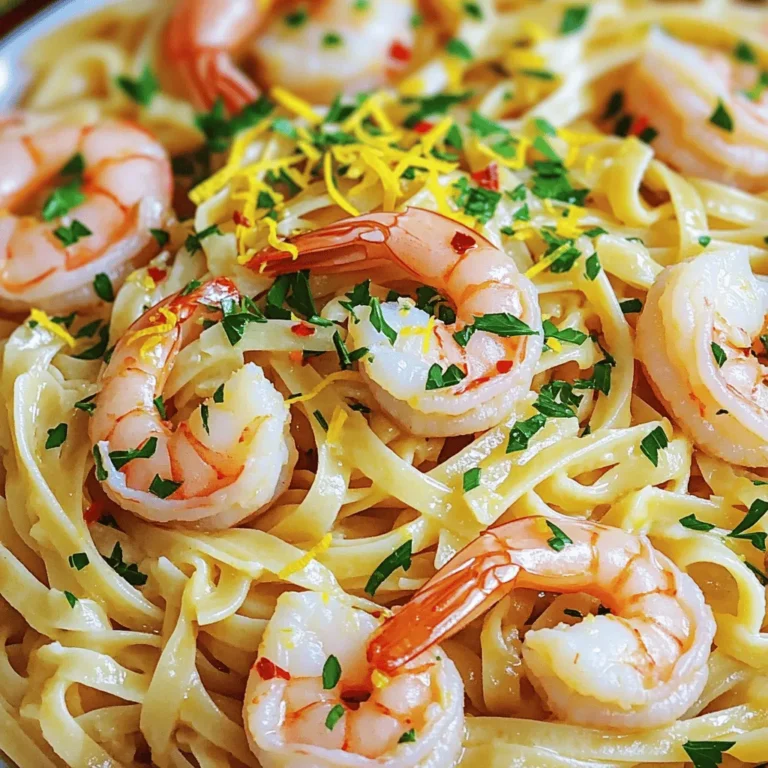 - 8 ounces linguine pasta - 6 tablespoons unsalted butter - 4 cloves garlic, finely minced - 1 pound large shrimp, peeled and deveined - 1 teaspoon red pepper flakes - 1 cup chicken broth - 2 tablespoons fresh lemon juice - Zest of 1 lemon - Fresh parsley, finely chopped - Salt and black pepper to taste To make Garlic Butter Scampi Linguine, you need simple ingredients that pack a punch. The linguine pasta serves as a great base. Use large shrimp for a nice bite. The unsalted butter is key for rich flavor. Garlic adds aroma and taste. The red pepper flakes give it a little kick. Chicken broth brings depth to the sauce. Fresh lemon juice and zest brighten the dish. Finally, parsley adds color and freshness. - Large pot - Skillet - Colander - Measuring cups and spoons - Knife and cutting board Having the right tools makes cooking easier. A large pot helps boil the pasta evenly. A skillet is essential for sautéing garlic and shrimp. A colander drains the pasta quickly. Measuring cups and spoons ensure accurate amounts. A knife and cutting board help with chopping garlic and parsley. With these items, you are set to create a tasty meal. To start, boil a large pot of salted water. Add the linguine and cook as the package says, usually for 8-10 minutes. You want the pasta to be al dente. Once cooked, drain it but save about 1 cup of the pasta water. Set the linguine aside for later. In a large skillet, melt 4 tablespoons of unsalted butter over medium heat. Once it’s completely melted, add 4 cloves of finely minced garlic. Sauté the garlic for about 1 minute. Stir often until you smell that great garlic aroma. Be careful not to let it brown. Now, add 1 pound of peeled and deveined shrimp to the skillet. Season them with red pepper flakes, salt, and black pepper. Cook the shrimp for 2-3 minutes, stirring occasionally. They should turn pink and opaque. Once done, take the shrimp out and set them aside. In the same skillet, pour in 1 cup of chicken broth. Bring it to a gentle simmer. Add 2 tablespoons of fresh lemon juice and the zest of 1 lemon. Stir everything well. Let the sauce reduce for about 3-4 minutes. This helps blend all the delicious flavors. Return the cooked linguine and shrimp to the skillet. Toss everything together gently. You can add the reserved pasta water a little at a time, until the sauce is just how you like it. Stir in the remaining 2 tablespoons of butter until it melts and blends in. Taste your dish and add more salt and pepper if needed. When you’re happy with the flavor, take it off the heat. Garnish with chopped parsley before serving. This adds color and freshness to your meal. Serve it hot for the best taste! To make the sauce just right, use pasta water. After cooking the linguine, save a cup of that starchy water. If your sauce is too thick, add a bit of this water. It helps the sauce cling to the pasta better. Remember, the salt from the pasta water adds flavor too. For seasoning, taste as you go. Start with salt and pepper. Add red pepper flakes for a kick. Adjust these to match your taste. A pinch more lemon juice can brighten the dish. Always aim for a balance of flavors. How do you know when shrimp are done? Look for a pink color. They should be opaque and firm. If they curl tightly, they are likely overcooked. It only takes 2-3 minutes to cook shrimp. Watch them closely to keep them tender and juicy. Avoid overcooking by removing the shrimp from heat early. They continue to cook from residual heat when off the stove. It’s better to undercook slightly than to overdo it. To make your dish look great, serve the linguine in shallow bowls. This lets the shrimp sit nicely on top. It also makes it easy to see the sauce and garnish. Sprinkle fresh parsley on top for a pop of color. For extra flair, add a lemon wedge on the side. This not only looks nice but also gives a fresh flavor boost. You can also drizzle a bit of olive oil over the top for a shiny finish. {{image_4}} You can easily boost the nutrition of your Garlic Butter Scampi Linguine by adding some vegetables. Here are a few tasty options: - Spinach: Toss in fresh spinach during the last minute of cooking. - Cherry Tomatoes: Halve them and add them to the skillet with shrimp. - Zucchini: Spiralize or slice zucchini and sauté it until tender. For cooking these vegetables, simply sauté them in the butter before adding garlic. This will help them absorb the garlic flavor. Make sure to adjust cooking times so they stay crisp and fresh. If you want to switch up the protein, here are some great choices: - Chicken: Use diced chicken breast instead of shrimp. Cook until golden brown and fully cooked. - Scallops: These cook quickly. Sauté them for about 2-3 minutes on each side. - Tofu: For a vegetarian option, use firm tofu. Sauté until golden and crispy. Adjust the cooking time based on the protein you choose. Make sure to season well for the best flavor. The garlic butter sauce is the star, but you can get creative! Here are some ideas: - White Wine: Add a splash of white wine while simmering the sauce. - Cream: Stir in a bit of heavy cream for a rich, creamy sauce. - Herbs: Fresh basil or dill can add a nice twist. Sprinkle in some chopped herbs just before serving. Feel free to experiment with spices too! A pinch of smoked paprika or lemon zest can take your dish to the next level. To store leftovers, let the dish cool down first. Place the linguine and shrimp in an airtight container. Make sure to seal it well. You can keep it in the fridge for up to three days. If you want to keep it longer, consider freezing it. When reheating, the best method is to use the stove. Place the leftovers in a skillet over medium heat. Add a splash of chicken broth or water to keep it moist. Stir gently until heated through. You can also microwave it in short bursts, stirring in between. Just be careful not to overcook the shrimp. To freeze Garlic Butter Scampi Linguine, use a freezer-safe container. Make sure it’s completely cool before sealing. You can freeze it for up to three months. When you’re ready to eat, thaw it overnight in the fridge. Reheat it gently as mentioned above for the best taste. The best pasta for scampi is linguine. It pairs well with the sauce. You can also use fettuccine or spaghetti if you prefer. Both options hold the sauce nicely. Yes, you can make Garlic Butter Scampi Linguine ahead of time. Cook the pasta and shrimp separately. Store them in the fridge. When ready to eat, warm them up together with the sauce. To make it spicier, add more red pepper flakes. Adjust to your taste. For a milder dish, reduce the red pepper flakes. You can also skip them entirely if you want no spice. This dish pairs well with a fresh salad. A crusty bread also complements it nicely. You can serve it with white wine for a perfect finish. Yes, this recipe is great for meal prep. Store it in airtight containers. It keeps well in the fridge for up to three days. Reheat it gently to enjoy later. This blog post covered a simple and tasty Garlic Butter Scampi Linguine recipe. We explored key ingredients, tools needed, and step-by-step instructions. I shared tips to perfect the dish, along with variations to suit your taste. Remember, cooking shrimp to a perfect pink and storing leftovers is essential. This dish is easy to make and great for any meal. Enjoy creating your own delicious version!