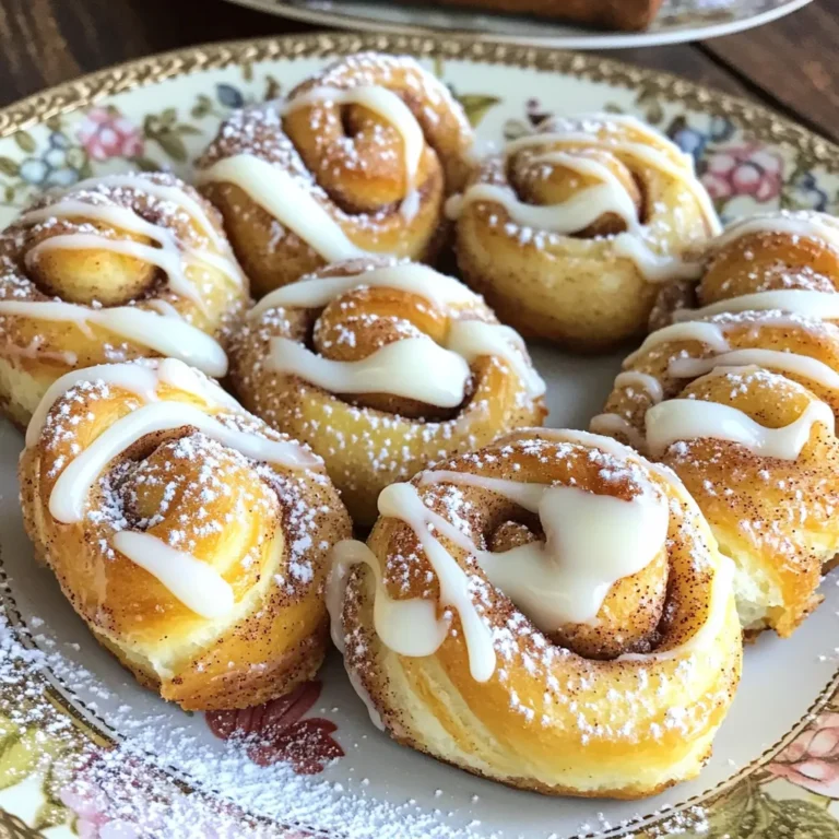 - 1 can (8 oz) refrigerated crescent roll dough - 1/4 cup packed brown sugar - 2 teaspoons ground cinnamon - 2 tablespoons unsalted butter, melted - 1/4 cup powdered sugar - 1 tablespoon milk - 1/4 teaspoon pure vanilla extract - Crescent roll dough: One can, 8 oz - Brown sugar: 1/4 cup, packed - Ground cinnamon: 2 teaspoons - Unsalted butter: 2 tablespoons, melted - Powdered sugar: 1/4 cup - Milk: 1 tablespoon - Pure vanilla extract: 1/4 teaspoon The ingredients are simple and common. You can find them at any grocery store. If you want richer flavors, use high-quality vanilla and fresh spices. The crescent roll dough is key for quick prep. Each bite is soft and fluffy inside. The brown sugar and cinnamon add warmth and sweetness. The butter helps everything stick and gives a nice shine. The icing is easy to whip up and adds a lovely finish. Mix powdered sugar, milk, and vanilla for a creamy topping. First, preheat your air fryer to 350°F (175°C). This step is key to getting those bites golden and fluffy. In a small bowl, mix 1/4 cup of packed brown sugar with 2 teaspoons of ground cinnamon. Stir it well and set it aside for later. - Unroll the can of crescent roll dough. You will see triangular sections. - Brush each triangle with 2 tablespoons of melted butter. Make sure to cover every bit. - Next, take your cinnamon sugar mixture and sprinkle it evenly over the buttered dough. - Starting at the wide end, roll each triangle tightly toward the point. Pinch the edges to keep them closed. - Place the rolled bites in the air fryer basket. Keep them in a single layer and do not let them touch. Now, air fry the bites for 8 to 10 minutes. They should turn golden brown and puff up nicely. While the bites cook, grab a small bowl. Combine 1/4 cup of powdered sugar, 1 tablespoon of milk, and 1/4 teaspoon of pure vanilla extract. Whisk until smooth and creamy. Once the bites cool for a couple of minutes, drizzle the icing over the top. Serve them on a nice plate for a lovely presentation. Enjoy your sweet treat! - Monitoring cooking time: Keep an eye on your bites as they cook. Check them at 8 minutes. They should be golden brown and puffed. If they need more time, add a minute or two. - Avoiding overcrowding: Place the bites in a single layer. This allows hot air to flow all around them. If they touch, they may not cook evenly. - Using flavored extracts: Try adding almond or maple extract. Just a few drops can boost the taste. Experiment to find your favorite flavor! - Adding nuts or chocolate chips: Mix in chopped nuts or mini chocolate chips. These add a nice crunch and extra sweetness. - Alternative icing options: If you want a twist, use cream cheese icing. It’s thicker and richer than standard icing. You can even try a glaze made with lemon juice for a zesty kick. - Incorporating spices or flavorings: Add a pinch of nutmeg or pumpkin spice to your icing. This makes it extra special and unique. {{image_4}} You can switch up the dough for your Air Fryer Cinnamon Roll Bites. Try puff pastry or biscuit dough. Both options give a different texture. Puff pastry will be flaky and airy. Biscuit dough offers a thicker bite. Both will taste great with cinnamon and sugar. You can also change the flavors of your bites. For a chocolate twist, add chocolate chips to the filling. Just sprinkle them over the dough before rolling. This will create a gooey, sweet treat. Another fun option is apple pie cinnamon roll bites. Simply mix diced apples with cinnamon and sugar. Add this mix to your dough for a fruity surprise. Think about how to serve these bites for extra fun. Fresh fruit pairs well with the sweetness. Try berries or sliced bananas on the side. You can even serve these bites with a scoop of ice cream. The warm cinnamon rolls and cold ice cream make a great combo. To keep your cinnamon roll bites fresh, place them in an airtight container. This will help maintain their soft texture. Store them in the fridge for up to three days. If you want to enjoy them later, make sure they are fully cooled before sealing them away. When you’re ready to eat leftover bites, the best way to reheat them is in the air fryer. Set the air fryer to 350°F (175°C) and cook for about three to four minutes. This keeps them warm and crispy. You can also use a microwave, but this may make them a bit soft. You can freeze both uncooked and cooked cinnamon roll bites. For uncooked bites, roll them up and place them on a baking sheet. Freeze until firm, then transfer them to a freezer bag. They can last for up to two months. For cooked bites, allow them to cool completely before freezing. Reheat them directly from the freezer when you crave a sweet treat. Yes, you can use homemade dough. Just make sure it has the right texture. Roll it out thinly, then follow the same steps. Homemade dough often gives a fresh taste. The bites are ready when they turn golden brown. You can also poke one with a toothpick. If it comes out clean, they are done. You can use white sugar mixed with a bit of molasses. A 1:1 ratio works well. You could also use coconut sugar for a different flavor. Absolutely! Chopped nuts, like pecans or walnuts, can add a nice crunch. Just sprinkle them on top of the cinnamon sugar mixture before rolling. You can store them for up to three days. Keep them in an airtight container. Reheat them in the air fryer for a few minutes to enjoy warmth again. You learned how to make tasty cinnamon roll bites in an air fryer. We covered the key ingredients, step-by-step instructions, and helpful tips for perfect results. Remember, you can customize flavors and icing to fit your tastes. Enjoy these treats fresh or try storing them for later. Experiment with variations to keep it exciting. Your friends and family will love these bites! Happy cooking!
