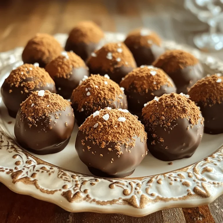 To make Biscoff cookie butter truffles, you need a few simple ingredients. Each one plays a key role in creating that rich, sweet flavor. Here’s what you’ll need: - 1 cup Biscoff cookie crumbs - 1/2 cup Biscoff cookie butter - 1 cup semi-sweet chocolate chips - 1 tablespoon coconut oil - 1/2 cup crushed Biscoff cookies (for coating) - 1/4 teaspoon sea salt - Optional: a pinch of cinnamon These ingredients are easy to find. The Biscoff cookie crumbs and cookie butter give the truffles their unique taste. The chocolate coating adds a rich layer that pairs well with the sweet filling. The sea salt balances the sweetness, and the cinnamon can add a warm spice if you choose to include it. I love using these ingredients because they create a delightful treat that everyone enjoys. First, take a medium bowl. Blend 1 cup of Biscoff cookie crumbs with 1/2 cup of Biscoff cookie butter. Mix until it feels smooth and doughy. This step is key. It helps the flavors blend well. Once mixed, cover the bowl with plastic wrap. Chill the mixture in the fridge for about 30 minutes. This helps it become firm enough to handle. After chilling, grab a tablespoon. Scoop out portions of the mixture. Roll each scoop into a ball, about 1 inch wide. Place these little balls on a parchment-lined baking sheet. Freeze them for 15 minutes. This makes them easier to coat in chocolate. While the truffles chill, prepare your chocolate. In a microwave-safe bowl, combine 1 cup of semi-sweet chocolate chips with 1 tablespoon of coconut oil. Heat this mix in 30-second bursts. Stir after each round until it’s smooth and melted. Once your truffles are firm, take them out of the freezer. Use a fork to dip each one into the melted chocolate. Make sure they are fully coated. Tap the fork to let any extra chocolate drip off. Then, roll the chocolate-covered truffles in 1/2 cup of crushed Biscoff cookies. This adds a tasty crunch. For a finishing touch, sprinkle a bit of sea salt and a pinch of cinnamon on each truffle. Do this while the chocolate is still wet. Now, move the truffles back to the baking sheet. Place them in the fridge again. Let them chill for at least 30 minutes. This will harden the chocolate, giving you a perfect bite. To get the right texture for Biscoff truffles, chilling is key. After mixing the cookie crumbs and cookie butter, cover the bowl and chill it for 30 minutes. This makes the mixture firm enough to handle. When rolling the truffles, use a tablespoon to scoop out the mixture. This helps keep all the truffles the same size. Roll them gently into balls about 1 inch wide. Uniform truffles look great and taste even better! For melting chocolate, you can use a microwave or a double boiler. If you choose the microwave, heat the chocolate chips and coconut oil in short bursts of 30 seconds. Stir after each burst until smooth. A double boiler gives you more control over the heat. Just keep the water simmering. Both methods work well, but avoid clumping by stirring often. Presentation can make your truffles shine! Place them in a decorative box lined with parchment paper for gifts. You can also serve them on a beautiful platter. Add whole Biscoff cookies around the truffles for a fun touch. A light dusting of cocoa powder on the plate adds a nice look too. Pair them with coffee or tea for a delightful treat. {{image_4}} Want to change things up? You can add nuts or spices to your truffles. Chopped pecans or walnuts give a nice crunch. A pinch of cinnamon adds warmth and depth. You can also swap the Biscoff cookie butter for almond or peanut butter. Each option brings its own unique taste. Looking for a fun twist? Instead of crushed Biscoff cookies, try using sprinkles or cocoa powder. Sprinkles add color and fun, especially for kids. Cocoa powder gives a rich, chocolatey finish. You can even mix crushed nuts into the coating for added texture. Need gluten-free options? Use gluten-free cookie crumbs instead of Biscoff. For a vegan twist, choose dairy-free chocolate chips and coconut oil. You can enjoy these treats while keeping your diet in check. These adjustments make the truffles fun for everyone! To keep your Biscoff cookie butter truffles fresh, store them in the fridge. This will help maintain their shape and flavor. If you leave them out at room temperature, they can get too soft. The truffles will last for about one week in the fridge. Make sure to keep them in an airtight container to prevent them from drying out or absorbing other fridge smells. You can freeze these truffles for longer storage. To freeze them properly, place the truffles on a baking sheet in a single layer. Then, freeze them for about 1 hour. Once they are firm, transfer the truffles to a freezer-safe bag or container. They can stay good for up to three months. When you're ready to enjoy them, take out the number of truffles you want. Let them thaw in the fridge for a few hours or at room temperature for about 30 minutes. This way, you’ll have a tasty treat ready whenever you want! You can keep Biscoff truffles in the fridge for up to two weeks. If you freeze them, they last for about three months. Just make sure to store them in an airtight container to keep them fresh. Yes, you can use white chocolate instead of semi-sweet chocolate. It will give a sweeter flavor. Just melt it the same way as the dark chocolate. Biscoff cookie crumbs are finer and blend well into batters. Crushed Biscoff cookies are chunkier and add texture. Use crumbs for mixing and crushed cookies for coating. Yes, you can make nut-free truffles easily. Just ensure your Biscoff cookie butter is nut-free. Use sunflower seed butter or pumpkin seed butter as a great alternative. You now know how to make delicious Biscoff truffles. We explored the ingredients, step-by-step instructions, and tips for perfect texture. Variations can enhance your flavors, and you learned about storage best practices. Enjoy these truffles at any gathering or as gifts. Remember, the joy of making them is just as sweet as tasting them. Happy cooking!