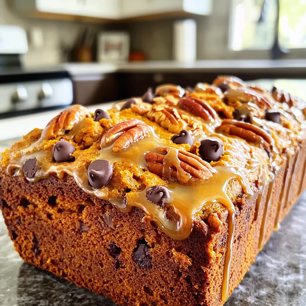 - 1 ½ cups pure pumpkin puree - 1 cup granulated sugar - ½ cup light brown sugar, packed - ½ cup vegetable oil - 3 large eggs - 2 teaspoons vanilla extract - 2 cups all-purpose flour - 1 teaspoon baking soda - ½ teaspoon baking powder - 1 teaspoon ground cinnamon - ½ teaspoon ground nutmeg - ½ teaspoon ground ginger - ½ teaspoon salt - 1 cup pecans, roughly chopped The main ingredients create a moist loaf. Pumpkin puree gives a rich flavor and texture. The sugars add sweetness and help with browning. Eggs and oil keep the loaf tender. Essential spices like cinnamon and nutmeg bring warmth. Baking soda and powder help the loaf rise. Pecans provide a nice crunch and nutty taste. - ½ cup chocolate chips (optional) - Glaze ingredients for presentation Chocolate chips can add sweetness and a fun twist. A simple glaze made of powdered sugar and orange juice can brighten the loaf. This glaze is optional but gives a lovely finish. When you gather these ingredients, you set the stage for a cozy kitchen moment. This loaf is perfect for sharing with friends or enjoying on a chilly morning. 1. Preheat your oven to 350°F (175°C). This helps the loaf bake evenly. 2. Lightly grease a 9x5 inch loaf pan. This keeps the loaf from sticking. 1. In a large bowl, combine: - 1 ½ cups pure pumpkin puree - 1 cup granulated sugar - ½ cup packed light brown sugar - ½ cup vegetable oil - 3 large eggs - 2 teaspoons vanilla extract Use your whisk or an electric mixer to blend until smooth. 2. In another bowl, whisk together: - 2 cups all-purpose flour - 1 teaspoon baking soda - ½ teaspoon baking powder - 1 teaspoon ground cinnamon - ½ teaspoon ground nutmeg - ½ teaspoon ground ginger - ½ teaspoon salt Mix well to ensure even distribution. 1. Gradually add the dry ingredients to the wet mixture. Stir gently until just combined. Do not overmix, or your loaf may turn out dense. 2. Fold in: - 1 cup chopped pecans - ½ cup chocolate chips (optional) Make sure they are evenly mixed throughout the batter. 1. Pour the batter into your greased loaf pan. Smooth the top with a spatula for even baking. 2. Place the loaf pan in the preheated oven. Bake for 60 to 70 minutes. 3. Check for doneness by inserting a toothpick in the center. It should come out clean or with a few moist crumbs. This method ensures a perfect pumpkin pecan loaf every time. Enjoy the warm, inviting smell that fills your kitchen! - Avoiding overmixing: When you mix the wet and dry ingredients, do it gently. Stir just until you see no flour. Overmixing can make your loaf tough. This loaf should be light and fluffy, so treat it with care. - Proper cooling techniques: After baking, let the loaf cool in the pan for about 15 minutes. This helps it set. Then, move it to a wire rack. Cooling it completely on the rack keeps it from getting soggy. - Glaze instructions: For a nice finish, make a simple glaze. Mix powdered sugar with a splash of fresh orange juice. Drizzle it over the cooled loaf. This adds sweetness and a lovely shine. Top it with a few whole pecans for a beautiful touch. - Ideal beverage pairings: This pumpkin pecan loaf tastes great with a hot cup of tea or coffee. The warm drink brings out the flavors in the loaf. Enjoy it as a cozy treat on a chilly fall day. {{image_4}} Gluten-free options You can replace the all-purpose flour with a gluten-free blend. Many brands make good blends that work well in baking. Just make sure the flour mix has xanthan gum for better texture. This keeps your loaf soft and moist. Dairy-free replacements To make the loaf dairy-free, swap out the eggs. Use a mix of ground flaxseed and water. Combine one tablespoon of ground flaxseed with three tablespoons of water for each egg. This acts as a great binder. For the oil, use coconut oil or any other plant-based oil. Other nuts or seeds If you want a twist, try using walnuts or almonds instead of pecans. You can also add seeds like sunflower or pumpkin seeds. Each option adds a unique crunch and flavor. Spices variations Spice it up by adding more flavors. You can use allspice or cloves for a deeper taste. You may also add a pinch of cayenne pepper for a hint of heat. Just a little can make your loaf really stand out. You can store your Pumpkin Pecan Loaf easily. If you plan to eat it within a few days, keep it at room temperature. Wrap it in plastic wrap or foil. This keeps it fresh and moist. If you want to keep it longer, put it in the fridge. A sealed container works best here. This helps prevent it from drying out. However, the loaf may lose some of its soft texture in the fridge. Freezing your loaf is a great option too. First, let it cool completely. Then, wrap the loaf tightly in plastic wrap. After that, put it in a freezer-safe bag or container. This protects it from freezer burn. When you’re ready to eat it, you can thaw it easily. Just put it in the fridge overnight. If you're in a hurry, you can leave it out at room temperature for a few hours. This method keeps the loaf moist and tasty. Can I use pumpkin pie filling instead of puree? No, you should not use pumpkin pie filling. It has added spices and sugars. It will change the taste and texture of the loaf. How do I know when the loaf is done baking? You can check doneness by inserting a toothpick into the center. If it comes out clean or with a few moist crumbs, the loaf is ready. Can this recipe be made vegan? Yes, you can easily make this loaf vegan. Replace the eggs with flax eggs. Use 1 tablespoon of flaxseed meal mixed with 2.5 tablespoons of water for each egg. Suggestions for low-sugar options? You can cut the sugar by half. You can also use a sugar substitute like stevia or monk fruit. This keeps the loaf sweet but lowers calories. How many servings does it make? This recipe makes about 10 slices. Each slice is perfect for sharing with friends or family. Ideas for using leftovers (like French toast) You can turn leftover loaf into French toast. Just slice it, dip in an egg mixture, and cook in a pan. Serve with syrup for a tasty breakfast! In this blog post, we explored making a delicious pumpkin pecan loaf. We covered key ingredients like pumpkin puree, sugars, and spices, plus optional additions like chocolate chips. Step-by-step instructions guided you through prepping and baking. I shared tips for perfecting your loaf and ideas for variations. Storing your loaf properly helps keep it fresh. With these insights, you can confidently create a tasty treat. Enjoy your baking journey, and share this recipe with friends!
