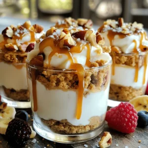 To make your Salted Caramel Greek Yogurt Cups, gather these key items: - 2 cups Greek yogurt (choose plain for a tangy taste or vanilla for sweetness) - 1/2 cup salted caramel sauce (you can buy it or make your own) - 1/4 cup crushed graham crackers (this adds a nice, crunchy bite) - 1/4 cup chopped nuts (pecans or walnuts work great for a nutty flavor) - Sea salt flakes (this adds that perfect salty touch) You can add some extra items for more taste and fun: - Fresh fruit, like banana slices, strawberries, or blueberries (these add color and freshness) For the best salted caramel sauce, I recommend these brands: - Ghirardelli (rich and smooth) - Trader Joe's (great flavor and texture) - Homemade (easy to make and very rewarding) These ingredients come together to create a delightful treat. The layers of yogurt, caramel, and crunchy toppings make each bite a taste of heaven. Don't skip the sea salt; it really enhances the sweet flavor! First, grab a bowl. Add 2 cups of Greek yogurt. You can use plain or vanilla yogurt. I love the vanilla for a sweet touch. Now, take 1/2 cup of salted caramel sauce. Add half of it to the yogurt. Gently fold it in. Mix until smooth and creamy. This process takes just a minute. Next, find four cups or bowls. Spoon half of the yogurt mix into each cup. Make sure the layers are even. Now, sprinkle a layer of crushed graham crackers on top. This adds a nice crunch. After that, add a layer of chopped nuts. Pecans or walnuts work great here. They bring a lovely nutty flavor. Repeat the layers. Add the rest of the yogurt mix, more graham crackers, and nuts. Each cup should look rich and inviting. Now for the finishing touches. Drizzle the remaining salted caramel sauce over each cup. Let it cascade down the sides; it looks gorgeous! Finish with a sprinkle of sea salt flakes on top. This enhances the salted caramel flavor. For a splash of color, add fresh fruit if you like. Slices of bananas or a handful of berries are perfect. To present, serve the cups on a pretty tray. Add some extra caramel sauce around them. It makes for a stunning display. Enjoy your delightful treat! When making Salted Caramel Greek Yogurt Cups, the choice of yogurt matters. You can use plain or vanilla Greek yogurt. Plain yogurt gives a tangy kick. It balances the sweetness of caramel well. Vanilla yogurt adds extra sweetness and a creamy touch. Choose based on your flavor preference. If you want a refreshing bite, go for plain. If you prefer a sweeter dessert, vanilla is the way to go. Making your own salted caramel sauce is easy and fun. Start with sugar in a pan over medium heat. Stir the sugar until it melts and turns golden brown. Then, slowly add butter and cream. Be careful, as it will bubble up. Add a pinch of sea salt to enhance the flavor. Let it cool before using it in your cups. Homemade sauce tastes richer and is a great way to impress your friends! Everyone's taste buds are different. For sweeter cups, add more salted caramel sauce. You can also mix in a touch of honey or maple syrup. If you like less sweetness, use less caramel. Taste as you go to find your perfect blend. Remember, you can always add more, but you can’t take it out! Enjoy experimenting until you find what you love. {{image_4}} You can easily add fruits to your Salted Caramel Greek Yogurt Cups. Fruits bring color and flavor. Try these options: - Bananas: Slice them for a sweet taste. They pair well with caramel. - Strawberries: Dice them for a fresh burst. Their tartness balances the sweetness. - Blueberries: Toss in some for their juicy pop. They add a nice color contrast. Mix and match these fruits to create your favorite blend. You can also use seasonal fruits like peaches or raspberries for a fresh twist. Making these yogurt cups gluten-free is simple. Just skip the graham crackers or use gluten-free ones. This way, everyone can enjoy them. For a vegan version, swap Greek yogurt for coconut yogurt. This change keeps the creaminess. Use a plant-based caramel sauce. You can find these in many stores or make your own. Make your yogurt cups festive with seasonal add-ins. For example, during fall, add pumpkin spice to the yogurt. It gives a warm flavor perfect for the season. During the winter holidays, sprinkle crushed candy canes on top. This adds a fun, minty twist. You can also use cinnamon or nutmeg for a cozy feel. These variations will keep your Salted Caramel Greek Yogurt Cups exciting all year round! To keep your leftover Greek yogurt cups fresh, cover them tightly with plastic wrap or a lid. You want to seal in that creamy goodness and prevent drying out. Store them in the fridge for the best flavor and texture. If you have added fresh fruit, store it separately to keep it fresh longer. When prepping these yogurt cups, make them in advance for busy days. Layer the yogurt, graham crackers, and nuts in jars or bowls. Do not add the salted caramel sauce until you're ready to eat. This keeps the flavors bright and the texture crunchy. Prepare the cups up to two days ahead for easy grab-and-go treats. Salted caramel Greek yogurt cups stay fresh for up to three days in the fridge. After that, the yogurt may start to lose its creaminess. Check for any signs of spoilage, like off smells or changes in texture. If you notice these, it's best to discard them. Always trust your senses when it comes to food safety. Yes, you can use non-dairy yogurt. Almond, coconut, or soy yogurt works well. Choose unsweetened to keep the flavor balanced. The creaminess of non-dairy yogurt may vary. Check your brand for the best texture. You can use regular caramel sauce if you prefer less salt. For a healthier option, try date syrup or maple syrup. You can also make a quick homemade sauce with sugar, butter, and a pinch of salt if you have time. The yogurt cups will last up to three days in the fridge. Make sure to cover them well to keep them fresh. For the best taste, enjoy them within the first day or two. In this article, we explored how to make delicious Salted Caramel Greek Yogurt Cups. We looked at main and optional ingredients, step-by-step instructions for preparation, and tips for flavor and presentation. I shared ideas for variations, including dietary adjustments and seasonal add-ins. Finally, I covered storage tips and answered common questions. Keep this recipe handy for a tasty treat that fits many diets. Enjoy experimenting and creating your own yogurt cups!
