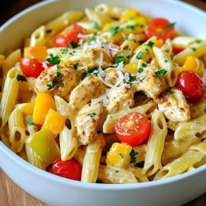 - 2 boneless, skinless chicken breasts, diced into bite-sized pieces - 8 ounces penne pasta - 1 cup cherry tomatoes, halved - 1 cup bell peppers, diced (mix of red, yellow, and green) - 1 medium onion, chopped - 3 cloves garlic, minced - 2 tablespoons Cajun seasoning (adjust to your spice preference) - 1 tablespoon olive oil - 1 cup heavy cream (or half-and-half for a lighter version) - 1/2 cup finely grated Parmesan cheese (plus extra for serving) - Salt and freshly cracked pepper, to taste - Use smoked paprika or chili powder in place of Cajun seasoning for a different taste. - Swap penne for fusilli or farfalle for variety. - Add spinach, zucchini, or shrimp for extra flavor and color. When I create this dish, I love how the flavors blend. The chicken is tender and juicy, while the pasta soaks up all the creamy sauce. Each bite feels like a warm hug on a plate. You can easily adjust the spice level to suit your taste. If you prefer milder flavors, use less Cajun seasoning. Feel free to get creative with the vegetables. They add color and nutrition to the dish. I often toss in spinach or zucchini for extra greens. Remember, cooking is all about making it your own! You can even add shrimp for a seafood twist. Enjoy your cooking adventure! To start, we need to season the chicken well. In a medium bowl, add diced chicken and sprinkle Cajun seasoning over it. Toss the chicken pieces until they are fully coated in the spices. This step adds a lot of flavor. Next, let’s cook the chicken. Heat olive oil in a large skillet over medium heat. When the oil shimmers, add the seasoned chicken. Cook for about 5-7 minutes. Stir occasionally to make sure the chicken browns evenly on all sides. Once cooked through, remove it from the skillet and set it aside. This keeps the chicken juicy. Now, it's time for the vegetables! In the same skillet, add chopped onions. Sauté them for about 2-3 minutes. You want the onions to turn translucent and soft. Then, add minced garlic and cook for another minute. Stir it slow to avoid burning the garlic. After that, toss in the diced bell peppers and halved cherry tomatoes. Stir and cook for another 2 minutes until the veggies start to soften. Watch for bright colors; they mean the veggies are ready for the next step. Combining the ingredients is key to a creamy pasta. Start by adding the uncooked penne pasta to the skillet. Make sure it mixes well with the vegetables. Then, pour in the chicken broth and heavy cream. Stir gently to combine everything. Increase the heat to bring the mix to a gentle boil. Once boiling, lower the heat and cover the skillet. Let it simmer for about 12-15 minutes. Stir occasionally. This helps the pasta cook and the sauce to thicken. You want the pasta to be al dente, so check it often. When the pasta is ready, return the chicken to the skillet. Stir in the grated Parmesan cheese. This step makes the dish creamy and delicious. Taste the dish and add salt and pepper as needed. To cook pasta just right, you want it al dente. This means the pasta is firm but cooked. Overcooked pasta can become mushy and lose its shape. To avoid this, check the pasta a minute before the time on the package. When cooking pasta, cover the skillet while it simmers. This helps the heat stay in and cook the pasta evenly. If you uncover it, the heat escapes, and cooking can slow down. To boost flavor, think about adding more spices or herbs. Fresh basil or thyme can add a nice touch. You can also try adding a pinch of cayenne for an extra kick. For creaminess, consider adding a bit more heavy cream or a splash of cream cheese. Stirring in a bit of sour cream can also make it richer. For serving, choose deep, wide bowls. This lets you show off the colorful dish. It looks great when you sprinkle extra Parmesan cheese on top. Adding fresh parsley makes the dish pop with color. You can also add a few cherry tomato halves on top for a fresh look. {{image_4}} You can switch up the chicken for shrimp. Shrimp cooks fast and adds a nice flavor. Just sauté them for about 3-4 minutes until they turn pink. You can also make a vegetarian version. Use mushrooms or firm tofu instead of meat. This keeps the dish hearty and rich. Want more heat? Add more Cajun seasoning. You can also toss in some cayenne pepper. For less spice, use less Cajun seasoning. You could try mixing in herbs like oregano or thyme for different flavors. A dash of smoked paprika can add depth without too much heat. To cut calories, use half-and-half instead of heavy cream. It gives a creamy texture without all the fat. For gluten-free options, swap the penne for gluten-free pasta. Just watch the cooking time, as it may differ. You can also use zucchini noodles for a fresh twist. To store your One-Pan Creamy Cajun Chicken Pasta, place leftovers in an airtight container. Make sure the dish cools down before sealing it. This helps keep the pasta fresh. The pasta can last in the fridge for about three to four days. You can freeze this dish, but it is best to separate the chicken and pasta. To freeze, let the dish cool completely. Then, place portions in freezer-safe bags. Squeeze out the air before sealing. The chicken and pasta freeze well for about one to two months. When ready to eat, thaw in the fridge overnight. To reheat, use the stovetop or microwave. For the stovetop, add a splash of chicken broth. This keeps the pasta from becoming dry or mushy. Heat it gently, stirring often. If using a microwave, cover the dish loosely. Add a bit of water to keep moisture. You may want to adjust the seasoning when reheating. Taste and add more Cajun seasoning or salt if needed. Yes, you can prep this dish in advance. To do this, cook the chicken and the veggies as instructed. Let them cool before storing. Place the cooked chicken and pasta in containers. Keep the creamy sauce separate. When ready to eat, combine them in a pan. Heat gently until warm. This way, the pasta stays fresh, and the sauce stays creamy. This dish pairs well with simple sides. A fresh green salad is a great choice. You can add a light vinaigrette for some zing. Garlic bread also enhances the meal. The warm, buttery bread is perfect for scooping up sauce. Roasted vegetables can add color and flavor too. Try zucchini or asparagus for a tasty combo. Yes, this dish works well for meal prep. You can make a big batch and divide it into portions. Store them in airtight containers. For freezing, let the pasta cool completely before packing it away. It can stay in the freezer for up to three months. To reheat, thaw in the fridge overnight. Then, warm it on the stove with a splash of broth to bring back creaminess. In this blog post, we explored a delicious one-pan creamy Cajun chicken pasta. We covered the main ingredients, seasonings, and optional add-ins for your dish. I shared step-by-step instructions for preparing the chicken and cooking the veggies. Tips for perfect pasta and flavor enhancement were also included. You can adjust spice levels and swap ingredients for variations. Follow proper storage and reheating tips to enjoy leftovers. Remember, cooking should be fun, so experiment and make this meal your own!
