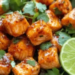 - 1 lb fresh salmon fillet - 1/4 cup sweet chili sauce - 1 tablespoon low-sodium soy sauce - 1 tablespoon freshly squeezed lime juice - 1 teaspoon garlic powder - 1 teaspoon ground ginger - 1 tablespoon toasted sesame oil - 2 tablespoons cornstarch - Fresh cilantro leaves for garnish - Lime wedges for serving Gathering the right ingredients is key to making these sweet chili salmon bites. Start with a fresh salmon fillet. I prefer wild-caught salmon for its taste and texture. The sweet chili sauce brings a nice balance of heat and sweetness. Low-sodium soy sauce adds depth without too much salt. For a bright touch, use freshly squeezed lime juice. It enhances the flavors and adds freshness. Garlic powder and ground ginger give the marinade a warm kick. Finally, toasted sesame oil gives a nutty flavor. Cornstarch helps achieve that crispy texture we all love. Garnish with fresh cilantro leaves and serve with lime wedges for that extra zest. These ingredients make every bite delightful! To start, gather your ingredients. In a medium bowl, combine: - 1/4 cup sweet chili sauce - 1 tablespoon low-sodium soy sauce - 1 tablespoon freshly squeezed lime juice - 1 teaspoon garlic powder - 1 teaspoon ground ginger - 1 tablespoon toasted sesame oil Stir well until blended. You want all flavors to mix nicely. This marinade will add great taste to your salmon. Next, take your salmon fillet. Cut it into bite-sized cubes. Gently coat the salmon cubes in the marinade. Make sure each piece gets covered. Cover the bowl and let it sit for at least 15 minutes. This time allows the salmon to soak up those vibrant flavors. Now, preheat your air fryer to 400°F (200°C). This step is key for great cooking. It takes about 3-5 minutes. Once preheated, arrange the salmon bites in a single layer in the basket. Avoid crowding the basket to ensure even cooking. Cook the salmon bites for 8-10 minutes. Flip them halfway through for uniform crispiness. The bites will be tender inside and crispy outside. Enjoy the aroma as they cook! Cornstarch plays a big role in getting that crispy bite. It helps the outside of the salmon get nice and crunchy. When you coat each piece, make sure to cover it evenly. This step is key for the best texture. Avoid overcrowding the air fryer basket. If you pile too many salmon bites in, they won’t cook well. The hot air needs space to circulate. Cook in batches if you need to. This way, every piece gets crispy and delicious. To boost the flavor, add spices or herbs to your marinade. Consider red pepper flakes for heat or fresh ginger for brightness. You can also try fresh herbs like basil or thyme for a different twist. For the best flavor, let the salmon marinate for at least 15 minutes. If you have time, an hour is even better. The longer the salmon sits, the more it soaks up the tasty marinade. Pair your salmon bites with sides that complement their flavor. Fresh veggies like a crisp salad or steamed broccoli work well. Rice or quinoa can also balance the meal nicely. For an appealing platter, arrange the salmon bites neatly. Sprinkle extra cilantro on top for a pop of color. Add lime wedges on the side. This lets everyone squeeze fresh juice over their bites right before eating. It adds a zesty kick that everyone will love. {{image_4}} You can change the sweet chili sauce. Try teriyaki sauce for a rich flavor. Honey garlic sauce adds a sweet touch too. If you like heat, add sriracha or chili flakes. They will give your salmon bites a spicy kick. Just adjust the amount based on your taste. If you want to switch proteins, chicken works great. Cut the chicken into small pieces, just like the salmon. You can also use tofu for a plant-based option. Remember to change the cooking time. Chicken needs about 10-12 minutes, while tofu takes around 8 minutes. You can also bake these bites in the oven. Preheat your oven to 400°F (200°C). Spread the salmon bites on a baking sheet lined with parchment paper. Bake for about 12-15 minutes until cooked through. Another option is grilling. This method adds a smoky flavor. Just make sure to watch them closely so they don't overcook. To keep your salmon bites fresh, store them in an airtight container. Place them in the fridge within two hours of cooking. This helps to keep the flavor and texture intact. They last about three days in the fridge. After that, they might lose their taste and freshness. When you're ready to enjoy your leftovers, the air fryer is the best choice. Set it to 350°F (175°C) and heat the bites for about 5-7 minutes. This method keeps the salmon crispy. Avoid the microwave as it may make the salmon soggy. The air fryer keeps that delicious crunch. Yes, you can freeze cooked salmon bites! To freeze, place them in a single layer on a tray. Freeze until solid, then transfer them to a freezer bag. This method prevents them from sticking together. They can stay in the freezer for up to three months. For thawing, move them to the fridge overnight before reheating. This keeps them tasty and safe to eat. Yes, you can use frozen salmon, but you need to thaw it first. For best results, place the frozen salmon in the fridge overnight. If you're short on time, place it in a sealed bag and submerge it in cold water for about 30 minutes. After thawing, pat the salmon dry with paper towels. This will help the marinade stick better. Follow the same steps as with fresh salmon for marinating and cooking. You can pair these salmon bites with various sides and drinks. Here are some ideas: - Sides: - Steamed rice or jasmine rice - Quinoa or couscous - Mixed green salad with a light vinaigrette - Roasted vegetables like broccoli or asparagus - Drinks: - A crisp white wine like Sauvignon Blanc - Sparkling water with lime - Iced tea or lemonade for a refreshing touch These options will balance the sweet chili flavor and complement the meal nicely. To check if your salmon is done, look for a few visual cues. The salmon should turn opaque and flake easily with a fork. Use a food thermometer for accuracy. The internal temperature should reach 145°F (63°C). If you see the edges becoming crispy and golden brown, that's a good sign too. Always check for doneness to ensure a safe and tasty meal. This blog covered a delicious sweet chili salmon recipe, from ingredients to cooking tips. Fresh salmon, a zesty marinade, and simple steps make this dish easy and tasty. Remember, cornstarch adds crispiness and marinating boosts flavor. You can also switch proteins or sauces for variety. Enjoy your salmon bites and get creative with sides and presentations. Cook, taste, and share this delightful recipe with friends and family. Happy cooking!