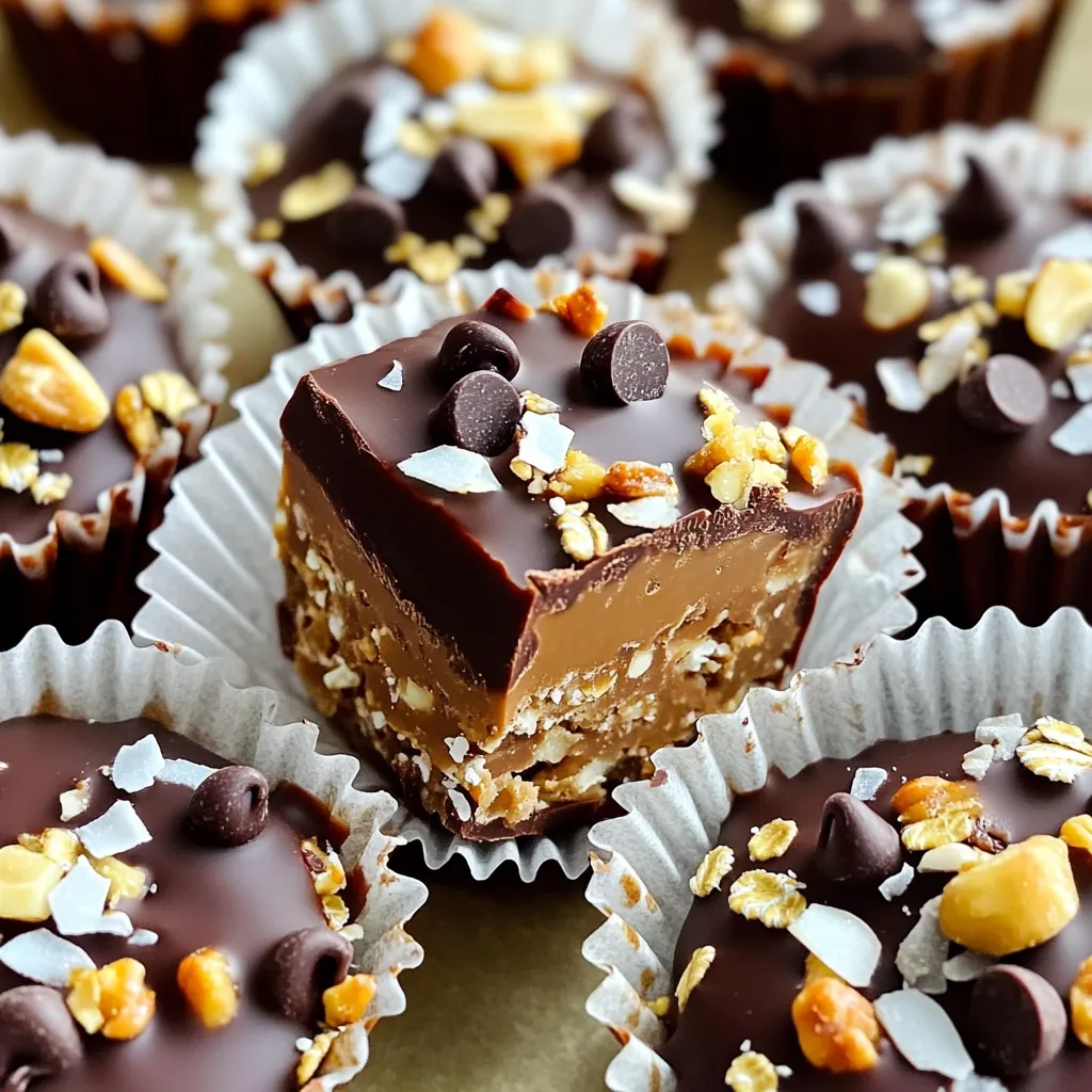 To make these tasty chocolate peanut butter oat cups, gather these simple ingredients: - 1 cup rolled oats - 1/2 cup creamy peanut butter - 1/4 cup honey or maple syrup - 1/3 cup unsweetened cocoa powder - 1/4 cup chocolate chips (dark or semi-sweet) - 1/2 teaspoon vanilla extract - A pinch of salt You can easily swap some ingredients. If you want a nut-free option, use sunflower seed butter instead of peanut butter. Maple syrup works well if you prefer a vegan sweetener. If you lack cocoa powder, try carob powder for a different taste. For a more indulgent treat, use white chocolate chips instead of dark or semi-sweet ones. Adding toppings can make these cups even better. Here are some tasty options: - Crushed nuts like almonds or walnuts - Shredded coconut for a tropical twist - Extra chocolate chips for more sweetness - A sprinkle of sea salt to enhance flavor Feel free to mix and match these toppings to create your perfect chocolate peanut butter oat cups. First, grab a large mixing bowl. Add 1 cup of rolled oats, 1/3 cup of unsweetened cocoa powder, and a pinch of salt. Stir them well until they blend nicely. This step is key for a rich chocolate flavor. Next, take a microwave-safe bowl. Combine 1/2 cup of creamy peanut butter and 1/4 cup of honey or maple syrup. Heat it in the microwave for about 20 to 30 seconds. Make sure it’s warm and easy to mix, but don’t let it get too hot. Now, pour the warm peanut butter mixture into the bowl with the dry ingredients. Add 1/2 teaspoon of vanilla extract. Mix everything together until you have a sticky dough. Then, gently fold in 1/4 cup of chocolate chips. This will make your oat cups extra tasty. - Pressing into the Muffin Tin Prepare a muffin tin by lining it with paper liners or greasing it lightly. Use a spoon or your hands to pack the mixture firmly into each muffin cup. Fill them to the top and press down well. This helps the cups hold their shape. - Chilling Process Place the muffin tin into the fridge. Let it chill for about 30 minutes. This helps the oat cups firm up. After chilling, remove the cups. If they stick, run a small knife around the edges to loosen them. Enjoy your homemade treats! When mixing your dry ingredients, make sure to stir gently. This helps to blend everything well. Use a large bowl to give yourself room to mix without spilling. Mixing dry items first helps to prevent clumps. It also ensures an even flavor in each bite. To get the right texture, warm your peanut butter and honey mixture just enough. Heat it for 20 to 30 seconds. This makes it easier to stir and combine with the oats. When mixing, aim for a sticky dough. If it feels too dry, add a touch more peanut butter. Once your oat cups chill, they will firm up nicely. If you find them sticking, use a small knife. Gently run it around the edges of each cup. This helps loosen them. For easier removal, you can also line your muffin tin with paper liners. This way, you can peel them off without a struggle. {{image_4}} You can easily swap peanut butter for other nut butters. Almond butter and cashew butter work well. Each nut butter brings its own taste. Almond butter adds a nutty flavor, while cashew butter is creamy and mild. You should try these options for a fun twist. Just use the same amount as the peanut butter. If you want less sugar, use other sweeteners. Agave syrup or coconut sugar are great choices. You can also use stevia or monk fruit sweetener for a low-calorie option. Keep in mind that some sweeteners are sweeter than honey. Adjust the amount to taste. This way, you can enjoy your oat cups without too much sugar. You can spice things up with flavor add-ins. Try adding a dash of cinnamon for warmth. A bit of nutmeg can give a cozy touch too. You might also add a few drops of almond or orange extract. These add unique flavors and make the cups even more special. Get creative and find your perfect mix! To keep your chocolate peanut butter oat cups fresh, store them in an airtight container. This helps prevent them from drying out. You can place a piece of parchment paper between layers if stacking is required. The cooler and darker your storage area, the better. The fridge works best. These oat cups can stay fresh for up to one week in the fridge. To check freshness, look for any changes in texture or smell. If they feel sticky or have an off odor, it’s best to toss them. Always use clean utensils when serving to avoid contamination. You can freeze these oat cups for longer storage. Wrap each cup tightly in plastic wrap or aluminum foil. Place them in a freezer-safe bag or container. They can last for about three months in the freezer. To enjoy, thaw them in the fridge overnight before eating. Yes, you can use quick oats. They will work well in this recipe. Quick oats may make the oat cups a bit softer. Rolled oats give a chewier texture, which many people enjoy. If you prefer a softer cup, feel free to swap them in. Just keep an eye on the mixing to avoid overworking the oats. To make these oat cups vegan, swap honey for maple syrup. Use a plant-based chocolate, like dairy-free chocolate chips. Make sure to check the labels for any animal products. You can also use a nut or seed butter that fits your diet. This way, you can still enjoy the rich taste without any animal ingredients. These oat cups are great on their own but pair well with fresh fruit. Slices of banana or strawberries add a nice touch. You can also enjoy them with a dollop of yogurt for added creaminess. If you like a crunch, serve with nuts or granola on the side. - How to adjust the sweetness level? To adjust the sweetness, add more or less honey or maple syrup. Start with the original amount, then taste the mixture. If you want more sweetness, add a little at a time. Be careful not to add too much at once, as it can change the texture. - Can I add protein powder to the recipe? Yes, you can add protein powder to the mixture. Start with one to two tablespoons. Mix it in with the dry ingredients for even distribution. This will boost the protein content without altering the flavor much. Just ensure you mix well so it blends smoothly with the other ingredients. You learned about the key ingredients and easy steps to make delicious oat cups. We explored substitutions, optional toppings, and variations for your taste. Tips helped ensure perfect texture and easy removal from muffin tins. Now, you have storage advice to keep your oat cups fresh. Remember, these oat cups are flexible. They can fit your diet and cravings. Enjoy your cooking adventure and savor every bite!