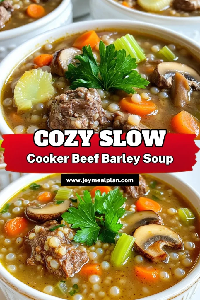Warm up with a delicious bowl of Slow Cooker Beef Barley Mushroom Soup! This hearty recipe combines tender beef, nutty barley, and wholesome veggies, making it the perfect comfort food for any occasion. With easy-to-follow steps and a rich flavor profile, it's a meal that everyone will love. Click to discover how to make this comforting soup and enjoy it with crusty bread! #SlowCookerSoup #BeefBarley #MushroomSoup #ComfortFood